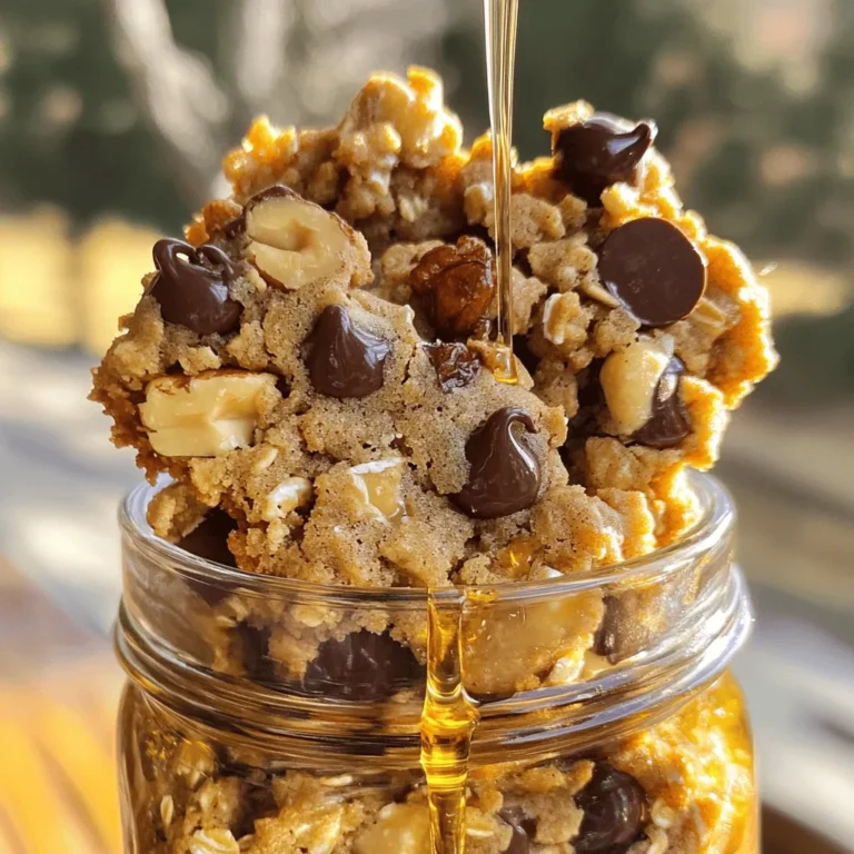 To make these Peanut Butter Oatmeal Breakfast Cookies, you need simple, wholesome ingredients. Here’s what you’ll need: - 1 cup natural peanut butter - 1/2 cup honey or maple syrup - 1 large ripe banana, mashed - 2 cups rolled oats - 1/2 teaspoon baking soda - 1/2 teaspoon cinnamon - 1/4 teaspoon salt - 1/2 cup chocolate chips (or dried fruit for a healthier option) - 1/4 cup chopped nuts (optional) Each ingredient plays a key role in making the cookies tasty and nutritious. Natural peanut butter gives them a rich flavor and protein boost. Honey or maple syrup adds sweetness without refined sugar. The ripe banana keeps the cookies moist and adds natural sweetness. Rolled oats provide a hearty base. They give the cookies a chewy texture and are full of fiber. Baking soda helps them rise, while cinnamon and salt enhance the flavor. You can choose chocolate chips for a treat or dried fruit for a healthier spin. If you like, toss in some nuts for crunch and extra nutrients. This mix of ingredients makes your cookies not just good for breakfast but also fun to eat! First, preheat your oven to 350°F (175°C). This step warms up your oven to bake the cookies evenly. Next, line a baking sheet with parchment paper. This keeps the cookies from sticking and makes cleanup easier. In a large bowl, combine the natural peanut butter, honey (or maple syrup), and mashed banana. Mix until smooth and well blended. This mixture gives the cookies their sweet and creamy base. In another bowl, mix the rolled oats, baking soda, cinnamon, and salt. Stir well to ensure even distribution. These dry ingredients add texture and flavor to your cookies. Gradually add the dry mixture to the wet mixture. Stir continuously until fully combined. Next, fold in the chocolate chips and any chopped nuts if you choose to use them. This adds a fun crunch and extra flavor. Scoop tablespoons of the cookie mix onto the prepared baking sheet. Space them about 2 inches apart. Flatten each cookie slightly with the back of a spoon to help them bake evenly. Bake for 10-12 minutes, or until the edges turn golden brown. After baking, let the cookies cool on the baking sheet for about 5 minutes. Then, transfer them to a wire rack to cool completely. For a fun presentation, stack the cookies on a plate or in a mason jar. Drizzle some honey on top for extra sweetness before serving. To get the right texture for your cookies, you need to follow a few steps. First, use natural peanut butter. It gives a rich flavor and smooth consistency. Second, mash the banana well. This helps keep your cookies moist. Avoid over-mixing when you combine wet and dry ingredients. Mix just until everything is blended. This keeps the cookies soft. You can make easy swaps if needed. For sweetener, use honey or maple syrup. Both work great, but maple gives a unique taste. If you want a lower sugar option, try using mashed dates. Instead of chocolate chips, you can use dried fruit like raisins or cranberries. For a nut-free version, skip the nuts altogether or use seeds like sunflower seeds. Want to add more flavor? Sprinkle in some spices! A pinch of nutmeg or ginger can make a big difference. You can also add superfoods for extra nutrition. Try adding chia seeds or flaxseeds for fiber and omega-3s. Another option is to mix in some protein powder. This boosts the protein content and keeps you full longer. {{image_2}} You can swap chocolate chips for dried fruit. Dried fruit adds natural sweetness. Options include raisins, cranberries, or chopped apricots. This change boosts fiber and nutrients. Your cookies will taste great and be healthier. Dried fruit pairs well with peanut butter and oats. This makes for a tasty breakfast or snack. Try adding different nuts or seeds for extra crunch. Chopped walnuts or almonds work well. You can also use sunflower seeds or pumpkin seeds. Each nut or seed adds unique flavor and texture. This variety keeps your cookies exciting. Plus, they enhance the nutritional value. Nuts provide healthy fats and protein. If you need a gluten-free option, use gluten-free oats. These oats taste just like regular oats. They are safe for those with gluten allergies. Make sure to check the label for certification. You can still enjoy peanut butter oatmeal cookies. It’s an easy swap that keeps the recipe delicious. Store your cookies in an air-tight container or a mason jar. Both keep cookies fresh, but air-tight containers work best for long-term storage. Mason jars look nice and are fun to use, but they may not seal as tightly. If you use a mason jar, check that the lid closes well. These cookies stay fresh for about one week at room temperature. If you want them to last longer, store them in the fridge. They can stay good for up to two weeks when chilled. Just remember to let them warm to room temperature before serving for the best taste and texture. You can freeze these cookies if you want to save some for later. Place them in a single layer on a baking sheet. Once frozen solid, transfer them to a freezer-safe bag. They can stay frozen for up to three months. When you're ready to eat, just take them out and let them thaw. You can also warm them in the oven at 350°F for about 5 to 10 minutes. Enjoy your tasty treat any time! You can use either creamy or crunchy peanut butter for these cookies. Creamy peanut butter gives a smooth texture. Crunchy peanut butter adds a nice bite. Both options keep the cookies moist and rich. You can try both to see which one you like best! To make these cookies vegan, swap the honey for maple syrup. You can also use a flax egg instead of the banana. Just mix one tablespoon of flaxseed meal with three tablespoons of water. Let it sit for a few minutes until it thickens. This will work well in place of the banana. Yes, these cookies are great for kids! They are packed with healthy oats and peanut butter. Kids will love the taste, especially with chocolate chips. You can also add dried fruits for extra nutrients. They are a fun and nutritious breakfast or snack option. These cookies are easy to make with simple ingredients like peanut butter and oats. You learned how to mix wet and dry ingredients, bake, and store them. You can even try new flavors or adjust ingredients as needed. Incorporating variations and tips keeps your cookies fun and tasty. Remember, these treats are nutritious, and perfect for kids. Follow the steps, and you will enjoy delicious cookies that are quick to make and share.