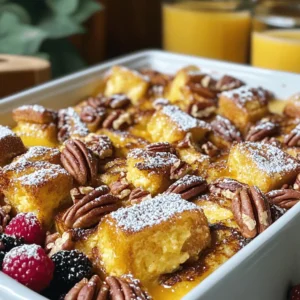 - 1 loaf of brioche bread, cut into cubes - 6 large eggs - 2 cups milk (whole or almond) - 1/2 cup pure maple syrup The main ingredients bring together a rich and sweet flavor. Brioche bread forms the base, soaking up all the custard goodness. Using eggs gives it a fluffy texture, while milk adds creaminess. Pure maple syrup gives the dish its sweet taste, making each bite delightful. - 1 teaspoon vanilla extract - 1 teaspoon ground cinnamon - 1/2 teaspoon nutmeg - 1/4 teaspoon salt Flavoring ingredients enhance the dish. Vanilla extract adds warmth, while cinnamon and nutmeg bring cozy spice notes. Salt balances sweetness, ensuring the flavors shine without being too overpowering. - 1 cup chopped pecans - Powdered sugar (for dusting, optional) - Fresh berries (for serving, optional) Optional additions can elevate your casserole. Chopped pecans add crunch and nuttiness, giving great texture. A dusting of powdered sugar on top adds a sweet finish. Fresh berries provide a pop of color and freshness, making it even more enjoyable. 1. First, preheat your oven to 350°F (175°C). This step warms up your oven, making sure the casserole cooks evenly. 2. Next, grease a 9x13-inch baking dish. You can use butter or non-stick spray. This keeps the casserole from sticking. 3. In a large mixing bowl, create the egg mixture. Whisk together 6 large eggs, 2 cups of milk, 1/2 cup of pure maple syrup, 1 teaspoon of vanilla extract, 1 teaspoon of ground cinnamon, 1/2 teaspoon of nutmeg, and 1/4 teaspoon of salt until everything is well mixed. 1. Now, soak the brioche bread. Take a loaf of brioche bread and cut it into cubes. Add it to the egg mixture. Gently fold the bread in until all pieces are coated. Let it soak for about 15 minutes. This allows the bread to absorb all those tasty flavors. 2. After soaking, stir in 1 cup of roughly chopped pecans. Make sure they are evenly spread throughout the mixture for a nice crunch. 3. Pour the bread mixture into the greased baking dish. Spread it out evenly to ensure even cooking. 1. Cover the dish with aluminum foil. This helps to keep the moisture in while it bakes. Place it in the oven and bake for 30 minutes. 2. After 30 minutes, remove the foil and finish baking. Let it bake for an additional 15-20 minutes. The top should turn golden brown, and the custard should set. 3. Once done, remove the dish from the oven and let it cool for about 10 minutes. If you like, dust it with powdered sugar before serving. You can also add fresh berries on top for a burst of color and flavor. - Choosing the right bread: Use brioche for a rich, soft texture. It soaks up the egg mixture well. You can try challah too. Just make sure it’s fresh. Stale bread can work but may not yield the best result. - Soaking time for best results: Let the bread soak for about 15 minutes. This time helps the bread absorb the egg mixture. If you soak it too long, the bread can get mushy. You want it to be soft but still hold its shape. - Checking for doneness: Bake until the top is golden brown. The custard should be set, not runny. Insert a toothpick into the center. If it comes out clean, it’s done. If not, give it a few more minutes. - Ideal toppings: Dust with powdered sugar for a sweet touch. Fresh berries add color and flavor. You can also drizzle extra maple syrup on top for a richer taste. - Pairing with beverages: Serve with coffee or tea for a cozy breakfast. Fresh juice can also be a great match. Try a sparkling water for a refreshing twist. - Garnishing options: Add mint leaves for a pop of color. You can also sprinkle some chopped pecans on top for added crunch. This makes your dish look fancy and inviting. {{image_2}} Gluten-free options You can swap out the brioche for gluten-free bread. Many stores sell gluten-free loaves. Just make sure to check the label. This small change lets you enjoy the casserole without gluten. Vegan substitutes To make it vegan, replace the eggs with flaxseed meal. Use 1 tablespoon of flaxseed mixed with 3 tablespoons of water for each egg. Almond milk works great instead of regular milk. You can also use maple syrup as your sweetener. Extra spices or flavorings Feel free to get creative! Add a splash of almond extract for a nutty twist. You can also mix in pumpkin pie spice or cardamom for a different flavor. These spices blend well with maple and pecans. Fruit alternatives You can change the berries for other fruits. Try sliced bananas or diced apples. Just remember, softer fruits may cook faster. Add them in the last few minutes of baking for best results. Breakfast vs. dessert variations This casserole shines as both breakfast and dessert. For breakfast, serve it warm with syrup. For dessert, add vanilla ice cream on top. It transforms the dish into a sweet treat everyone will love. Individual servings You can also bake this in smaller dishes. Use ramekins or muffin tins for single servings. This makes for a fun and easy way to serve guests. Plus, it helps with portion control! To keep your Maple Pecan French Toast Casserole fresh, store it in the fridge. Use an airtight container to prevent drying out. Make sure it cools down completely before you cover it. This casserole stays good for about 3 to 4 days in the fridge. When you want to enjoy your leftovers, the oven is the best way to reheat. Preheat your oven to 350°F (175°C). Place the casserole in a baking dish and cover it with foil. Heat for about 20 minutes. This keeps the texture nice and soft. You can also use the microwave if you're in a hurry. Just heat it in short bursts to avoid drying it out. Enjoy it warm! Can I make this ahead of time? Yes, you can make this dish ahead. Prepare it the night before. Just cover it well and place it in the fridge. Bake it in the morning to enjoy a warm breakfast. How do I know when it’s done baking? Look for a golden brown top. The custard should not jiggle. You can also poke it with a knife. If it comes out clean, it’s done. What can I use instead of brioche bread? You can use challah or even a good quality French bread. Both will give a nice texture and taste. Can I use a different type of syrup? Yes, you can use honey or agave syrup. Each will change the flavor slightly but will still taste great. What’s a vegan substitute for eggs? You can use flaxseed meal. Mix 1 tablespoon of flaxseed with 2.5 tablespoons of water. Let it sit for a few minutes to thicken. Can I freeze Maple Pecan French Toast Casserole? Yes, you can freeze it. Bake it first, then cool completely. Wrap it tightly, and it will last for up to three months. What’s the best way to serve this dish? Serve it warm with fresh berries and a drizzle of maple syrup. A dusting of powdered sugar adds a nice touch. Enjoy it with coffee or tea for a perfect meal! This Maple Pecan French Toast Casserole is easy and delicious. We covered key ingredients, step-by-step instructions, and helpful tips. You can adjust flavors and even make it gluten-free or vegan. Leftovers are simple to store and reheat. Enjoy this dish for breakfast or dessert. It’s a great way to impress family and friends. Try it out, and feel free to get creative with your toppings. Happy cooking!