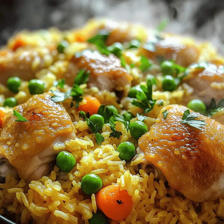 - 1 lb (450g) boneless skinless chicken thighs - 1 cup basmati rice, rinsed - 1 small onion, diced - 2 cloves garlic, minced You start with boneless skinless chicken thighs. They cook well and stay juicy. Next, use basmati rice. Rinsing it helps remove extra starch. This keeps the rice fluffy. Diced onions add sweetness, while minced garlic brings strong flavor. Together, these ingredients form a tasty base. - 1 cup chicken broth - 1 teaspoon paprika - 1 teaspoon dried thyme - Salt and pepper to taste Chicken broth makes the dish moist and flavorful. Paprika adds a hint of warmth. Thyme gives a lovely herbal note. Always season with salt and pepper to balance flavors. These simple seasonings elevate the whole meal. - 1 cup frozen peas and carrots - Fresh parsley for garnish Frozen peas and carrots add color and nutrition. They cook quickly, blending with the rice. Fresh parsley is perfect for a pop of green. It also adds freshness when you serve. These veggies make the dish look and taste great! First, gather all your ingredients. Start by dicing one small onion into small pieces. You want it to blend well with the chicken and rice. Next, mince two cloves of garlic. This adds great flavor to the dish. Now, rinse one cup of basmati rice under cold water. This helps remove excess starch. Rinsing gives you a fluffier texture when cooked. Set your Instant Pot to 'Sauté' mode. Pour in one tablespoon of olive oil. Once it’s hot, add the diced onion. Cook until it turns translucent, about three to four minutes. Stir in the minced garlic and cook for one more minute until fragrant. Then, add one pound of boneless, skinless chicken thighs. Season both sides with salt, pepper, one teaspoon of paprika, and one teaspoon of dried thyme. Sauté the chicken until it is lightly browned, about five minutes. Next, pour in one cup of chicken broth. Make sure to scrape any brown bits from the bottom of the pot. This adds more flavor to your meal. Spread the rinsed basmati rice evenly over the chicken. Then, add one cup of frozen peas and carrots on top. Do not stir this mixture. Close the Instant Pot lid. Set it to 'Manual' or 'Pressure Cook' on high for ten minutes. Ensure the valve is in the sealing position. After cooking, let it naturally release for ten minutes. This helps keep the rice moist. After ten minutes, switch to a quick release to let out any remaining pressure. Carefully open the lid. Use a fork to fluff the rice, mixing in the chicken and veggies. Enjoy your tasty dish! To enhance the flavor of your Instant Pot chicken and rice, try these tips: - Add More Seasoning: You can increase the paprika or thyme. This gives the dish a richer taste. - Use Fresh Herbs: Fresh thyme or rosemary adds a bright note. You can toss these in before serving. The natural release time is key for great results. Letting the pot sit for 10 minutes helps the rice absorb moisture. This makes the rice fluffy and not mushy. Avoid common mistakes to get the best dish: - Overcooking the Rice: If you cook the rice too long, it turns mushy. Stick to the 10-minute cook time. - Not Searing the Chicken: Searing gives the chicken a nice crust. This adds flavor and makes the dish more appealing. Pair your chicken and rice with these ideas: - Side Dishes: A simple green salad works well. You can also serve it with steamed broccoli. - Best Sauces and Toppings: A splash of soy sauce or a drizzle of sriracha adds a nice kick. For a fresh touch, sprinkle some lime juice on top. {{image_2}} You can change the chicken in this dish. Try chicken breast instead of thighs. Chicken breast is leaner and cooks faster. Just keep an eye on it to avoid dryness. You can also swap out the veggies. If you don't have peas and carrots, use what you like. Bell peppers, broccoli, or green beans work well, too. Just chop them into small pieces so they cook evenly. Enhancing flavor is fun and easy. You can add spices like cumin, chili powder, or garlic powder. Each spice adds a new taste that can change your meal. Another great tip is to use coconut milk. This makes the dish creamier and gives it a rich flavor. Just replace half the chicken broth with coconut milk for a tasty twist. If you need a gluten-free meal, use gluten-free broth. Many brands offer options that taste great. Just check the label to be sure. For a vegetarian version, swap the chicken for tofu. Press the tofu to remove extra water, then cube it. Cook it like the chicken for a delicious meat-free meal. You still get all the great flavors! To keep your Instant Pot chicken and rice fresh, store leftovers in the fridge. Use airtight containers to avoid moisture loss. Glass or BPA-free plastic containers are great options. Let your meal cool before sealing it. This helps prevent condensation inside the container. You can freeze portions of chicken and rice for later. Use freezer-safe bags or containers. Make sure to remove as much air as possible from bags. Label your containers with the date. To thaw, place them in the fridge overnight. Reheat in the microwave or on the stove until warmed through. In the fridge, your chicken and rice can last for about 3-4 days. Always check for signs of spoilage. Look for any off smells, changes in texture, or mold. If you notice any of these, it's best to discard the dish. Keeping it stored properly helps maintain its taste and safety. It takes about 10 minutes to cook chicken and rice in the Instant Pot. After cooking, let it sit for 10 minutes to release pressure naturally. Then, finish with a quick release. So, the total time is around 35 minutes, including prep time. Yes, you can use brown rice, but it needs adjustments. Brown rice takes longer to cook. Use 1.25 cups of broth and set the Instant Pot for 22-25 minutes. Remember to let the pressure release naturally for at least 10 minutes for the best texture. You can add many things to boost the flavor. Try using chicken stock instead of water. Adding a bay leaf or a squeeze of lemon juice can enhance taste. You can also mix in fresh herbs like thyme or rosemary before serving. Yes, you can make this dish on the stove. Start by sautéing the onion and garlic, then add the chicken. After browning the chicken, add broth, rice, and veggies. Cover and simmer on low for about 20-25 minutes. Make sure to check the rice for doneness. In this blog post, we explored a simple recipe using chicken thighs and basmati rice. We covered each ingredient, from spices to veggies, and detailed the cooking steps in your Instant Pot. I shared tips to perfect your dish and how to store leftovers safely. Don’t forget, you can adapt this recipe to fit your taste or dietary needs. Enjoy your meal with family and friends, knowing you can make it your own. Happy cooking!