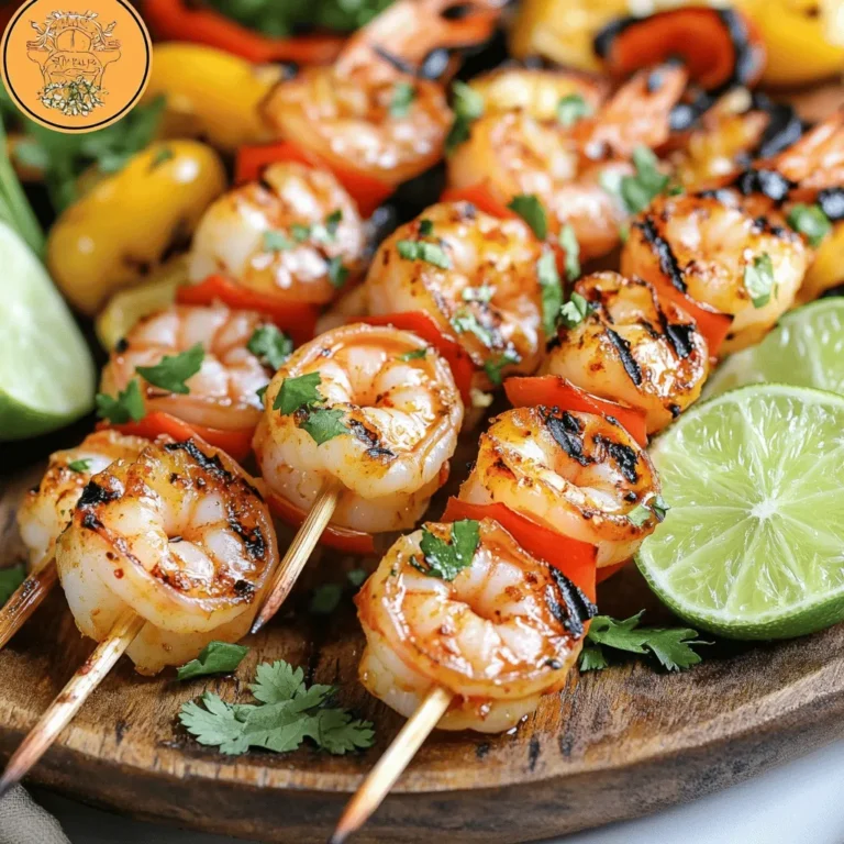 - 1 pound large shrimp, peeled and deveined - 2 limes (juice and zest) - 2 tablespoons olive oil - 1 tablespoon honey - 2 teaspoons chili powder - 1 teaspoon cayenne pepper - 3 garlic cloves, minced - Salt and pepper to taste - Fresh cilantro, chopped, for garnish - Wooden skewers (soaked in water) These ingredients are key to making the best chili lime grilled shrimp skewers. The shrimp bring a sweet and savory flavor. Limes add a bold tang. Olive oil keeps the shrimp juicy. Honey gives a touch of sweetness. Chili powder and cayenne pepper offer the heat you desire. Garlic adds depth and aroma. Make sure to choose large shrimp for a nice bite. Fresh limes will give you the best taste. Soak the wooden skewers for 30 minutes to prevent burning. Gather these items for a zesty and flavorful meal. First, grab a bowl. Combine the following ingredients: - 2 limes (juice and zest) - 2 tablespoons olive oil - 1 tablespoon honey - 2 teaspoons chili powder - 1 teaspoon cayenne pepper (adjust to taste) - 3 garlic cloves, minced - Salt and pepper to taste Whisk these together until well blended. The mix should smell bright and zesty. This marinade will give your shrimp a bold flavor. Now, add your shrimp to the marinade. Make sure every piece is well coated. Cover the bowl and refrigerate. Let it marinate for at least 30 minutes, but up to 2 hours is best for deeper flavor. The longer you wait, the more the shrimp soak up that tasty marinade. Once you finish marinating, it’s time to grill. Preheat your grill to medium-high heat. While it heats up, thread the marinated shrimp onto soaked skewers. Aim for about 4-5 shrimp per skewer. Place the skewers on the grill. Cook for 2-3 minutes on each side. Watch closely as they turn pink and opaque. Overcooking will ruin the texture, so be careful. When done, remove the skewers and let them rest for a minute. Enjoy the bold and zesty flavors! To make your shrimp taste amazing, marinate them longer. I suggest at least 30 minutes. For even more flavor, marinate them for up to 2 hours. The lime juice and spices soak in well during this time. You can also adjust the cayenne pepper to fit your taste. If you like it hot, add more. If you prefer it mild, use less. Cooking shrimp just right is key. Overcooked shrimp can turn hard and rubbery. I recommend using a meat thermometer. Shrimp should reach 120°F (49°C) when done. Keep a close eye on the grill. Cook each side for about 2-3 minutes until they turn pink and opaque. Serving your skewers nicely can impress anyone. I like to add lime wedges and chopped cilantro for color. This adds a fresh look and bright flavor. To make your dish even better, add grilled veggies. Peppers, zucchini, or onions add color and taste. They make your meal not only tasty but also pretty! {{image_2}} - You can switch spices for a new taste. Try smoked paprika or cumin for a fun twist. - If you want a different protein, use chicken or firm tofu. Both will soak up the flavors well. - You can bake or broil the skewers in your oven. This is perfect for cold days. - If grilling outside is not an option, try using a stovetop grill pan. It works great! - Serve the shrimp with rice, quinoa, or a fresh salad for a balanced meal. - A tasty dipping sauce like avocado crema or aioli adds a nice touch to the meal. After enjoying your chili lime grilled shrimp skewers, store any leftovers in an airtight container. You can refrigerate them for up to 3 days. When reheating, grill them briefly. This keeps the shrimp from overcooking. Overcooked shrimp can become tough and chewy. If you want to prepare ahead, freeze the marinated shrimp. You can keep them in the freezer for up to 2 months. Just remember to thaw them completely in the refrigerator before grilling. This ensures even cooking and great flavor once grilled. For the best taste and texture, always use fresh shrimp. They make a big difference in flavor. Also, soak your wooden skewers in water for at least 30 minutes. This step helps prevent burning on the grill, giving you perfectly cooked skewers every time. For the best flavor, you should marinate the shrimp for at least 30 minutes. If you have time, marinate them for up to 2 hours. The longer they sit, the more the flavors blend and penetrate the shrimp. Yes, you can use frozen shrimp. Make sure they are completely thawed and drained before you start marinating. This helps the marinade stick and ensures a tasty result. Chili lime grilled shrimp skewers pair well with many sides. I recommend serving them with rice, a fresh salad, or grilled vegetables. This adds color and balance to your meal. This blog detailed how to make tasty chili lime grilled shrimp skewers. You learned the key ingredients, how to marinate, and grilling steps. We discussed tips for flavor and presentation. You also discovered storage methods for leftovers. Try different spices or proteins to keep meals exciting. Always enjoy your time in the kitchen! It’s all about good food and great company. I hope you feel ready to create this dish. Your taste buds will thank you!