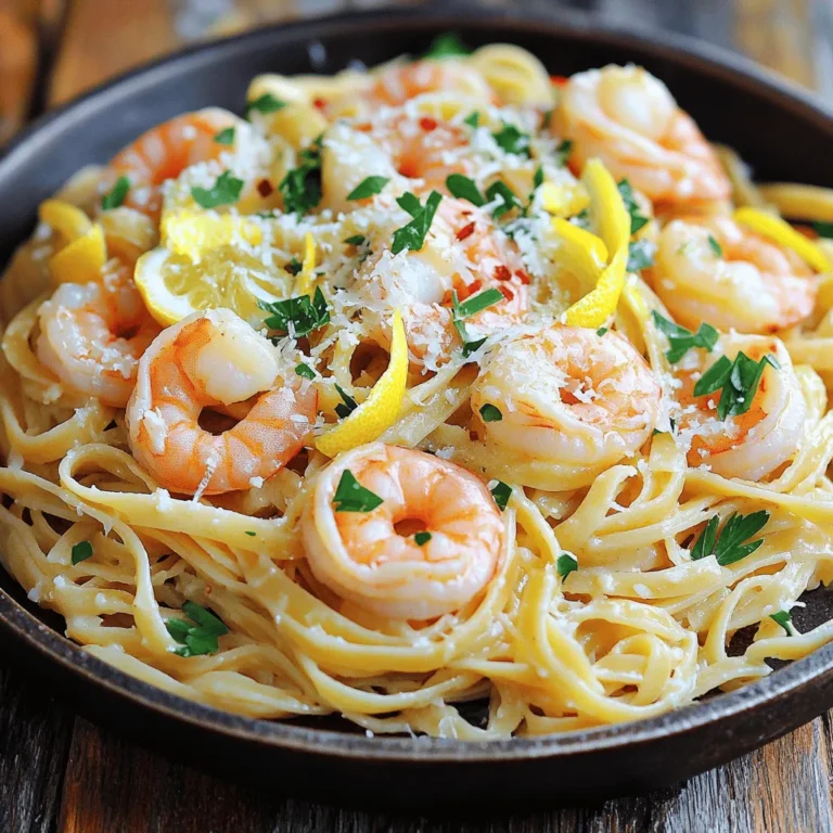 - 8 oz linguine pasta - 1 lb large shrimp, peeled and deveined - 4 tablespoons unsalted butter - 4 cloves garlic, minced - 1/2 teaspoon red pepper flakes (adjust to taste) - 1 tablespoon lemon juice - Salt and pepper to taste - 1/4 cup fresh parsley, chopped - Zest of 1 lemon - Grated Parmesan cheese for serving When you measure the ingredients, accuracy helps. Use a kitchen scale for shrimp. For pasta, a standard measuring cup works well. Measure butter with a tablespoon. Garlic should be minced finely for the best flavor. For lemon juice, a tablespoon gives a nice zing without overpowering. Always try to use fresh ingredients when you can. Fresh shrimp taste better than frozen. Fresh parsley adds a bright note that dried cannot match. You can use dried garlic in a pinch, but fresh gives more flavor. The zest from fresh lemons brings a unique aroma that dried lemon cannot replicate. To start, grab a large pot and fill it with water. Add a good amount of salt. Bring it to a boil over high heat. Once the water is boiling, add the linguine. Cook it according to the package directions until it is al dente. This usually takes about 8 to 10 minutes. When it’s done, drain the pasta. Be sure to save 1/2 cup of the pasta water for later. Next, take a large skillet and set it over medium heat. Add 4 tablespoons of unsalted butter to the skillet. Let it melt fully. Once the butter is melted, add 4 minced garlic cloves and 1/2 teaspoon of red pepper flakes. Sauté this mix for about 1 to 2 minutes. You want to smell that rich garlic scent without burning it. Be careful here; burnt garlic can ruin the dish! Now, it’s time for the shrimp. Add 1 pound of peeled and deveined shrimp to the skillet. Season with salt and pepper. Cook the shrimp for about 3 to 4 minutes. They should turn pink and opaque. Make sure to turn them occasionally so they cook evenly. After the shrimp are ready, stir in 1 tablespoon of lemon juice and the reserved pasta water. Then, add the cooked linguine to the skillet. Toss everything well to coat the pasta in that delightful garlic butter sauce. Finally, sprinkle in 1/4 cup of chopped parsley and the zest of 1 lemon. Toss again to mix everything nicely. Taste and adjust the seasoning if needed. Serve your garlic butter shrimp linguine hot. Don’t forget to add some grated Parmesan cheese on top for an extra touch! Enjoy your meal! To get the best garlic taste, use fresh garlic. Fresh garlic gives a strong flavor. I recommend mincing it finely. This helps release its oils. Sauté the garlic in butter for one to two minutes. Watch it closely so it does not burn. Overcooked garlic turns bitter. If you like heat, add red pepper flakes. Adjust the amount to fit your taste. For tender shrimp, do not overcook them. Cook shrimp for three to four minutes. They should turn pink and opaque. If they curl tightly, you have cooked them too long. Remove them from heat as soon as they are done. To help keep shrimp tender, let them rest after cooking. This allows them to absorb flavors. One common mistake is not salting the pasta water. Salt helps flavor the pasta early on. Another mistake is adding shrimp to cold butter. Start with medium heat to warm the butter first. This helps cook the shrimp evenly. Finally, avoid skipping the lemon juice. It brightens the dish and balances the flavors. {{image_2}} For a gluten-free option, use gluten-free linguine. Many brands offer good substitutes. Look for pasta made from rice or corn. If you want a dairy-free dish, skip the butter. Use olive oil instead. This change gives you a light, healthy dish. You can also skip the Parmesan cheese or use a dairy-free version. Feel free to add vegetables to your dish. Spinach or cherry tomatoes work great. You can also use bell peppers for a crunch. Adjust the spice level with red pepper flakes. Add more for heat, or leave it out for a milder taste. If you like herbs, try fresh basil or oregano for a new flavor twist. While linguine is classic, other pastas work too. Spaghetti or fettuccine are good choices. You could even try penne or rigatoni for a fun shape. Each type brings a different texture. Just remember to adjust cooking times based on the pasta you choose. Enjoy experimenting with what you have at home! After enjoying your Garlic Butter Shrimp Linguine, let it cool. Place the leftovers in an airtight container. This keeps the dish fresh. Store it in the fridge for up to three days. Make sure to keep the shrimp and sauce together with the pasta for best flavor. To reheat, use the stovetop for the best results. Add a splash of water or broth to a pan. Heat it over medium heat. Stir often until warm. You can also use the microwave. Place it in a microwave-safe bowl. Cover it and heat for one to two minutes, stirring halfway through. If you want to freeze it, keep in mind that shrimp can change texture. For the best taste, freeze the pasta and sauce together. Use a freezer-safe bag or container. It will last up to three months in the freezer. When ready to eat, thaw it in the fridge overnight, then reheat as mentioned above. You can tell shrimp is cooked when it turns pink and opaque. It usually takes about 3 to 4 minutes in the pan. If you see the shrimp curl into a C shape, it is done. Overcooking can make shrimp tough, so keep an eye on it. Yes, you can use frozen shrimp! Just make sure to thaw it first. The best way is to leave it in the fridge overnight. If you are short on time, you can run it under cold water for about 10 minutes. Pat the shrimp dry before cooking. This helps the shrimp sear better. This dish pairs well with a crisp salad or garlic bread. A light green salad with lemon vinaigrette complements the rich flavors. You can also serve it with steamed vegetables for extra color and nutrition. For a special touch, add a glass of white wine alongside. This blog post covered everything you need for Garlic Butter Shrimp Linguine. We looked at ingredients, step-by-step cooking, tips, and storage. I shared tricks to perfect the flavors and avoid common mistakes. You can even make variations to fit your diet. In conclusion, use fresh ingredients for the best taste. Follow the steps carefully for great results. Enjoy your cooking!