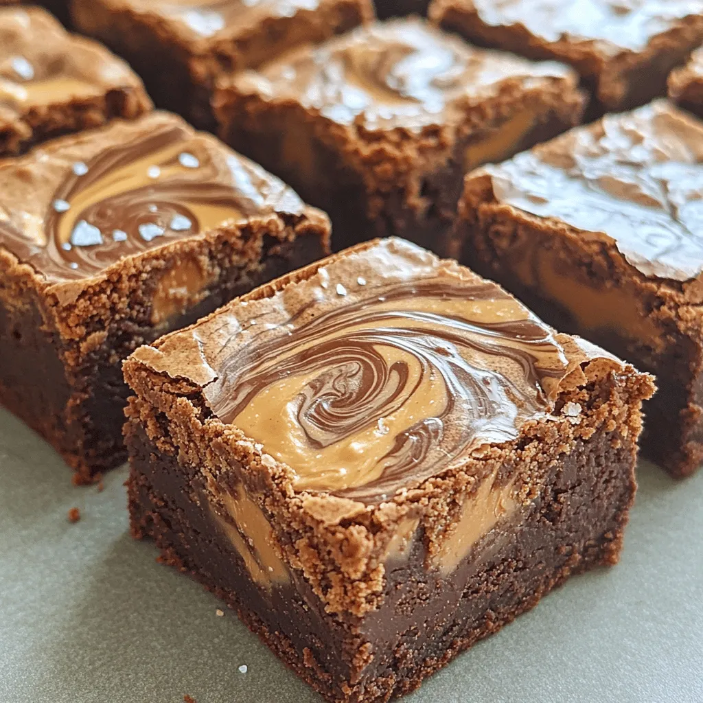 You need 1 cup of creamy peanut butter. This gives the brownies a rich, nutty flavor. The creaminess helps make the texture smooth and fudgy. Use 1 cup of granulated sugar. This adds sweetness and helps the brownies rise. The sugar also creates a nice crust on top. You will need 2 large eggs. They bind the ingredients together. Eggs also help the brownies rise, giving them a light texture. The dry mix includes 1/2 cup all-purpose flour, 1/3 cup unsweetened cocoa powder, 1/4 teaspoon baking powder, and 1/4 teaspoon salt. Together, they make the brownies tender and chocolaty. The flour adds structure, while cocoa gives that deep chocolate taste. For the chocolate swirl, gather 1/2 cup of semi-sweet chocolate chips and extra peanut butter. Melt the chocolate to create a gooey swirl. The extra peanut butter adds depth and richness, making each bite even better. First, set your oven to 350°F (175°C). This step is key for even baking. Next, grab an 8x8-inch baking pan. You can grease it or line it with parchment paper. This makes it easier to take out the brownies later. In a large bowl, mix 1 cup of creamy peanut butter and 1 cup of granulated sugar. Stir them together until the mix is smooth and creamy. Then, add 2 large eggs, one at a time. Make sure to mix well after each egg. Finally, stir in 1 teaspoon of vanilla extract until it’s fully combined. Now it's time for the dry ingredients. Gently fold in 1/2 cup of all-purpose flour, 1/3 cup of unsweetened cocoa powder, 1/4 teaspoon of baking powder, and 1/4 teaspoon of salt. Be careful not to overmix; you want a nice, thick batter. Take 1/2 cup of semi-sweet chocolate chips and melt them. Use a microwave-safe bowl and heat them in 30-second bursts. Stir in between until it's smooth. Drizzle the melted chocolate over the brownie batter. Then, use a knife or toothpick to swirl it into the batter. This creates a pretty marbled look. Pour the brownie mix into your prepared pan. Spread it out evenly. Bake in the oven for 20-25 minutes. Check for doneness by inserting a toothpick into the center. It should come out with a few moist crumbs. Let the brownies cool for at least 15 minutes before cutting them into squares. To get soft and fudgy brownies, mix the batter gently. Overmixing can lead to dry brownies. Aim for a smooth blend without lumps. Bake them just until a toothpick comes out with a few moist crumbs. This keeps the middle gooey and delicious. For the best flavor, use semi-sweet chocolate chips. They melt perfectly and add rich taste. Use a microwave for melting. Heat in short bursts to avoid burning. Stir well between each interval to get a smooth texture. To create a beautiful swirl, drizzle melted chocolate over the batter. Use a knife or toothpick to gently swirl it. Don’t overdo it; you want to see the layers. Adding dollops of peanut butter gives extra flair and flavor. This makes your brownies look gourmet and inviting. {{image_2}} If you want to switch things up, try different nut butters. Almond butter can add a nice twist. Cashew butter gives a creamier texture. Sunflower seed butter works well too if you need a nut-free option. Each choice will give your brownies a unique taste. You can play with the chocolate in these brownies. Dark chocolate chips add a rich flavor. Milk chocolate chips make them sweeter. If you love white chocolate, sprinkle some over the top for a fun look. You could also add cocoa nibs for a crunchy surprise. Need to cater to dietary needs? You can use egg substitutes like flaxseed meal or applesauce. For a gluten-free option, swap all-purpose flour with almond flour or a gluten-free blend. These changes keep the brownies tasty while fitting different diets. To keep your Peanut Butter Chocolate Swirl Brownies fresh, store them in an airtight container. Place parchment paper between layers to prevent sticking. This method keeps them moist and tasty. Store them at room temperature for up to four days. If you want to keep them longer, consider freezing. To freeze your brownies, first let them cool completely. Cut the brownies into squares. Wrap each square tightly in plastic wrap. Then, place the wrapped brownies in a freezer-safe bag or container. This way, they stay fresh for up to three months. When you want to enjoy them, simply take out as many as you need. To reheat your brownies, first remove them from the container. Place them on a microwave-safe plate. Heat them for about 10-15 seconds. Check to see if they are warm enough. If not, heat in additional 5-second intervals. Enjoy your warm, gooey brownies straight from the microwave! You can check if the brownies are done by using a toothpick. Insert it into the center. If it comes out with a few moist crumbs, they are done. If it comes out wet with batter, they need more time. Bake for 20-25 minutes for best results. Yes, you can use natural peanut butter. It may change the texture a bit. Natural peanut butter can be thinner or oilier. Just mix it well before using. The flavor will still be rich and tasty. The best way to cut brownies is using a sharp knife. First, let them cool for at least 15 minutes. For cleaner cuts, wipe the knife with a damp cloth between cuts. This keeps the edges neat and pretty. These brownies can last in an airtight container for up to four days. They can also be frozen for up to three months. Just thaw them in the fridge before enjoying. In this post, we explored how to make delicious brownies with peanut butter and chocolate. We covered key ingredients like sugar, eggs, and various dry ingredients. You learned step-by-step instructions for mixing and baking, plus tips for perfect texture. We also discussed fun variations and proper storage methods. Making brownies is easy and fun. With the right tips, you can enjoy a treat your way. So, gather your ingredients and get baking! Your perfect brownie awaits.