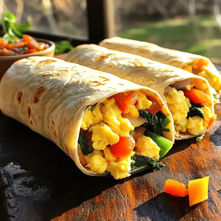 - 4 large eggs - 1/4 cup milk - Salt and pepper, to taste - 1 tablespoon olive oil or butter - 1 small bell pepper, diced - 1/4 cup onion, finely chopped - 1/2 cup spinach, chopped - 1/2 cup shredded cheese (cheddar, mozzarella, or your favorite) - 4 large flour tortillas - Salsa or hot sauce for serving To keep your ingredients fresh, buy them from a local market or store. Choose bright bell peppers and crisp spinach for the best taste. Look for eggs that are clean and have no cracks. Check cheese for freshness by smelling it; it should smell like cheese! Store your veggies in the fridge to keep them crisp. You will need a few basic tools to make this dish: - A mixing bowl for whisking the eggs - A skillet for cooking the eggs and veggies - A spatula to stir and serve - A cutting board and knife for chopping veggies - A flat surface for wrapping the tortillas This easy setup makes cooking a breeze. You'll enjoy the fun of preparing this dish with just a few simple tools! Start by cracking 4 large eggs into a bowl. Add 1/4 cup of milk. Whisk them together well. Season with salt and pepper to taste. This mixture will be creamy and flavorful. Next, heat 1 tablespoon of olive oil or butter in a skillet over medium heat. Once hot, add 1/4 cup of finely chopped onion and 1 small diced bell pepper. Cook these for 3-4 minutes until they soften. Then, stir in 1/2 cup of chopped spinach. Cook for about 1 minute until the spinach wilts. Now, pour your egg mixture into the skillet. Stir gently to mix it with the veggies. Cook for 4-5 minutes while stirring. The eggs should be scrambled and fully cooked. Once done, remove from heat and stir in 1/2 cup of shredded cheese. Lay a large tortilla on a flat surface. Spoon a portion of the egg and veggie mix into the center. Fold in the sides and roll from the bottom. Repeat this with the other tortillas. For a crispy finish, place the wraps seam-side down in the skillet. Toast for 2-3 minutes until golden brown. Serve warm with salsa or hot sauce on the side for dipping. Enjoy your tasty breakfast! To make the best scrambled eggs, start with fresh eggs. Whisk them well with milk before cooking. This mix adds creaminess and helps the eggs stay fluffy. Cook on medium heat. Stir gently and often. Overcooking makes eggs dry. Remove them from heat when they are still slightly runny. The heat will finish cooking them. To build a great wrap, use large tortillas. Place the egg and veggie mix in the center. Leave space on the sides for easy folding. Fold those sides inward first. Then, roll the wrap from the bottom up. This method keeps all the filling inside. For a crispy finish, toast the wraps seam-side down. This step adds flavor and texture. For a fun presentation, slice the wraps in half. Arrange the halves on a plate. Serve them with a small bowl of salsa or hot sauce. You can also sprinkle fresh herbs on top for color. Try adding a side of fruit for a bright touch. A colorful plate makes the meal more appealing. {{image_2}} You can change the taste by swapping ingredients. Try using different veggies like mushrooms or zucchini. For a spicy kick, add jalapeños or chipotle peppers. You can also use different cheeses, like feta or pepper jack. If you want a meatier wrap, add cooked sausage or bacon bits. Each swap brings a new flavor and keeps things fun! You don’t have to cook these wraps on the stove. Try baking them in the oven for a hands-off method. Preheat the oven to 375°F. Place the wrapped tortillas on a baking sheet and bake for about 10-12 minutes. You can also use a microwave for a quick option. Just heat them for 30-60 seconds until warm. You can make this recipe vegan too. Substitute eggs with silken tofu or chickpea flour. Use plant-based milk, like almond or oat milk. For cheese, try vegan cheese or nutritional yeast for a cheesy flavor. Replace butter with olive oil or coconut oil. These swaps keep the wrap tasty while meeting dietary needs. To keep your TikTok tortilla egg breakfast wraps fresh, let them cool first. Wrap each one in plastic wrap or foil. Place them in an airtight container. Store in the fridge for up to three days. This helps lock in the flavors and keeps them tasty. Reheating is easy. You can use a skillet or microwave. If using a skillet, heat on low for about 3-4 minutes. Turn them often for even heating. In the microwave, place a wrap on a plate. Heat for 30 seconds, then check. If it's not hot, heat in 10-second bursts until warm. To freeze, wrap each tortilla tightly in plastic wrap. Then, place them in a freezer bag. Make sure to remove as much air as possible. They can stay in the freezer for up to two months. When ready to eat, thaw in the fridge overnight before reheating. This keeps them moist and delicious. Yes, you can make these wraps ahead. After cooking, let them cool completely. Wrap each one in foil or plastic wrap. Store them in the fridge for up to three days. When ready to eat, just reheat them in a skillet or microwave. This saves time on busy mornings. You can use many different veggies in these wraps. Try mushrooms, zucchini, or tomatoes. You can even add kale or broccoli for extra crunch. Just make sure to chop them small so they cook evenly. Mix and match your favorites for a fun twist on the recipe. I love serving these wraps with salsa or hot sauce. They add a nice kick. You can also try sour cream or guacamole for a creamier taste. If you want something different, try a yogurt-based sauce. It adds a fresh flavor and balances the meal. This blog post covered key steps for making delicious wraps. We explored the right ingredients, cooking methods, and how to store leftovers. I shared tips on perfecting your eggs and ideas to present your dishes. You can mix flavors or adjust for diets like vegan. Use this knowledge to create tasty wraps that impress. Enjoy your cooking journey and have fun experimenting!