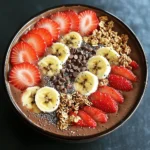 To make this tasty smoothie bowl, you need simple, fresh ingredients. Here’s what you will use: - 1 ripe banana, frozen - 1 cup strawberries, frozen - 2 tablespoons cocoa powder - 1 scoop chocolate protein powder - 1 cup almond milk (or milk of choice) - 1 tablespoon almond butter (or nut butter of choice) These main ingredients give the smoothie its creamy texture and rich flavor. The frozen banana and strawberries create a thick base, while cocoa powder and chocolate protein powder add chocolaty goodness. If you like a sweeter bowl, you can add these options: - 1 tablespoon honey - 1 tablespoon maple syrup For toppings, consider: - Fresh strawberries, sliced - Sliced banana - Granola - Chia seeds - Cacao nibs These toppings not only add flavor but also make your bowl look beautiful. Fresh fruits and crunchy granola make every bite exciting. If you want to mix things up, try these alternatives: - Swap almond milk for oat milk, coconut milk, or regular milk. - Use peanut butter or cashew butter instead of almond butter. - Change the fruits! Try blueberries or raspberries for a new taste. These swaps keep the recipe fun and allow you to use what you have at home. To make the smoothie base, gather your ingredients first. You will need: - 1 ripe banana, frozen - 1 cup strawberries, frozen - 2 tablespoons cocoa powder - 1 scoop chocolate protein powder - 1 cup almond milk (or milk of choice) - 1 tablespoon almond butter (or nut butter of choice) - 1 tablespoon honey or maple syrup (optional for sweetness) Start by adding the frozen banana and strawberries to your blender. Next, add the cocoa powder and chocolate protein powder. Pour in the almond milk and add the almond butter. If you want it sweeter, add honey or maple syrup. Blend everything on high until it is completely smooth. To achieve the best texture, blend in short bursts. Stop to scrape the sides as needed. This will help mix all the ingredients well. Make sure you blend until the mixture is thick and creamy. This thickness is key for holding toppings later on. If your mix is too thin, add a bit more frozen fruit or protein powder. Once your smoothie is ready, pour it into a bowl. Now, it’s time to make it look amazing! You can top it with fresh strawberry slices and banana slices. Add a sprinkle of granola for crunch, chia seeds for health, and cacao nibs for extra chocolate flavor. Feel free to be creative! Use a shallow bowl to show off those toppings. You can even add some edible flowers for a pretty touch. Enjoy your delightful creation right away! To make your smoothie bowl even better, try these tips. First, use ripe bananas. They add natural sweetness and creaminess. Frozen strawberries give a nice chill and smooth texture. You can also add a pinch of salt. This small touch brings out the rich chocolate taste. If you want a thicker bowl, add more frozen fruit. Blend well to keep it creamy. This smoothie bowl is easy to tailor. For a vegan option, use plant-based protein powder and almond milk. If you need it nut-free, swap almond butter for sunflower seed butter. You can skip the sweetener too. Use ripe fruit for natural sweetness. This way, everyone can enjoy it! A colorful bowl makes your smoothie look great. Use a shallow bowl to spread out your toppings. Arrange fresh strawberry and banana slices in a fan shape. Sprinkle granola and chia seeds for crunch. For a fancy touch, add edible flowers. They make your bowl pop! Serve immediately for the best taste. {{image_2}} You can change up this smoothie bowl easily. Try adding peanut butter for a nutty taste. Swap strawberries for raspberries to add a tart twist. For a tropical vibe, use mango instead. Each fruit brings unique flavors and makes your bowl fun. If you want to switch protein powders, that’s simple too. Use vanilla protein powder for a sweet taste. Plant-based protein powders work well for a vegan option. Just remember that this will change the flavor a bit. Experiment to find what you like best. Seasonal fruits are a great way to mix things up. In spring, add fresh blueberries for a burst of color. Summer is perfect for peaches or cherries. In fall, you can add diced apples or pears. Winter calls for citrus fruits like oranges or grapefruits to brighten your bowl. If you have leftover smoothie, pour it into a sealable container. Store it in the fridge. It will stay fresh for one day. Before eating, stir it well. If it seems thick, add a little milk and mix again. You can freeze extra smoothie or its ingredients. Pour the smoothie into ice cube trays. This makes great smoothie pops. For fruit, slice and freeze them in a single layer. Once frozen, store them in bags. This keeps them fresh for months. You do not need to reheat the smoothie bowl. Enjoy it cold for the best taste. If you want to warm up the smoothie, do it gently. Use a microwave and heat for a few seconds. Stir well and check the temperature before enjoying. Yes, you can make this smoothie bowl vegan. To do this, simply use plant-based protein powder. Also, opt for maple syrup instead of honey. Choose almond milk or coconut milk as your base. All these swaps ensure your bowl stays delicious and vegan-friendly. You have several choices to replace almond milk. Soy milk, oat milk, or coconut milk are great alternatives. Each option adds its own unique flavor. They all work well in this smoothie bowl without changing the taste too much. To thicken your smoothie bowl, add more frozen fruit. Frozen bananas or strawberries work best. You can also add a bit of rolled oats or chia seeds. Both options will help achieve that thick, creamy texture you want. Yes, this smoothie bowl is great for meal prep! You can prepare the smoothie base ahead of time. Store it in an airtight container in the fridge. Just keep toppings separate until you're ready to eat. This way, your bowl stays fresh and tasty! You learned how to make a delicious chocolate strawberry protein smoothie bowl. We covered key ingredients and ways to customize it. You also got tips for blending and serving. Options for flavors and seasonal fruits keep it fresh. Remember to store leftovers properly for later. Experiment with different ingredients that fit your needs. Enjoy this tasty treat as part of your routine!