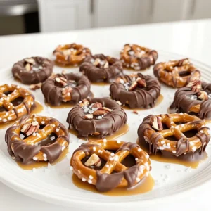 - 2 cups mini pretzels - 1 cup semi-sweet chocolate chips - 1/2 cup caramel sauce (store-bought or homemade) - 1/2 cup pecans or walnuts, chopped (optional) - Sea salt for sprinkling To create these tasty chocolate caramel pretzel clusters, you need a few simple ingredients. The base is mini pretzels. They add a nice crunch and salty flavor. Next, you will use semi-sweet chocolate chips. These bring sweetness and richness to the treat. For the gooey factor, caramel sauce is essential. You can buy it or make your own. If you love nuts, adding chopped pecans or walnuts is a great choice. They offer a nice texture and flavor. Finally, don't forget sea salt. A sprinkle of it enhances all the flavors and makes each bite special. Gather these ingredients, and you are ready to start making a delicious no-bake treat! Start by lining a baking sheet with parchment paper. This step helps prevent the clusters from sticking. It makes cleanup easy and keeps your treats intact. Next, grab a medium microwave-safe bowl. Add your semi-sweet chocolate chips. Microwave them in 20-second intervals. Stir after each interval. Continue until the chocolate is melted and smooth. This method helps avoid burning the chocolate. In a large mixing bowl, combine your mini pretzels and chopped nuts, if you’re using them. This mix gives your clusters a nice crunch. Then, pour the melted chocolate over the pretzel mixture. Stir gently until every piece is coated. Make sure the chocolate covers all pretzels well. Now, drop spoonfuls of the chocolate-covered mixture onto your prepared baking sheet. Shape them into small clusters. Drizzle caramel sauce over each cluster. Let some caramel pool around the edges for a beautiful look. Finally, sprinkle a tiny pinch of sea salt over each cluster. This adds a tasty contrast to the sweet flavors. Place your baking sheet in the fridge. Let it chill for about 30 minutes. This time allows the chocolate to set properly. For best results, ensure they are fully set before removing from the parchment. Once firm, carefully lift the clusters off and store them in an airtight container. Enjoy your no-bake treats! To make the best chocolate caramel pretzel clusters, you need even coating. Start by mixing the mini pretzels and nuts in a large bowl. When you pour the melted chocolate over, stir gently. This helps each pretzel get a good coat of chocolate. If you want bigger clusters, use a tablespoon to drop the mixture onto the baking sheet. The more pretzels you have in each spoonful, the chunkier your clusters will be. Melting chocolate can be tricky. You want it smooth, not burnt. Use a microwave-safe bowl and heat the chocolate chips in 20-second intervals. Stir after each interval. If you see small lumps, keep stirring. The heat from the melted chocolate will help melt the rest. Stop heating when it is mostly melted. This keeps the chocolate from overheating and turning hard. Presentation can make your clusters even more appealing. Arrange them on a nice platter. You can use decorative cups for each cluster, too. Drizzling some extra caramel on top adds a sweet touch. For a fancy look, sprinkle a little sea salt over the clusters. This not only looks great but also enhances the flavor. These clusters are perfect for parties or as thoughtful gifts. {{image_2}} You can switch the nuts in your clusters for fun flavors. Pecans and walnuts add a nice crunch. If you want a sweeter taste, try using almonds or hazelnuts. You can even go nut-free if needed. Just leave out the nuts or add seeds instead. Sunflower seeds or pumpkin seeds work well too! Want to jazz up your clusters? Adding sprinkles or shredded coconut gives a fun twist. You can also use crushed candy bars or toffee bits for extra sweetness. Try drizzling white chocolate over the top for a pretty finish. Get creative and mix in your favorite toppings! If you need to make these clusters gluten-free, use gluten-free pretzels. For a vegan treat, choose dairy-free chocolate chips and a plant-based caramel. You can easily adjust the recipe to fit your diet while still enjoying a tasty snack. Just make sure to check labels for hidden ingredients! To keep your Chocolate Caramel Pretzel Clusters fresh, use airtight containers. This will keep air and moisture out. Line the container with parchment paper for extra protection. Arrange your clusters in a single layer to avoid sticking. These delicious treats last about one week in the fridge. If you store them in the pantry, they stay good for up to five days. Just make sure they are in a cool, dry place. You can freeze Chocolate Caramel Pretzel Clusters for longer storage. Place them in a single layer on a baking sheet and freeze for one hour. Once they are firm, transfer them to a freezer-safe bag or container. They can last for up to three months in the freezer. When you are ready to eat them, let them thaw in the fridge overnight. Yes, you can make these clusters a few days in advance. Just store them in an airtight container. Keep them in the fridge to stay fresh. If you want to prep even earlier, you can make the chocolate and pretzel mix ahead. Just wait to drizzle the caramel until you're ready to serve. This keeps the clusters looking great. If you want a homemade option, you can make caramel with sugar and butter. Simply melt them together until golden. You could also use butterscotch sauce or chocolate sauce for a twist. If you want to keep it simple, store-bought caramel works well too. Just warm it slightly if it’s too thick. To boost the chocolate flavor, try adding more chocolate chips to the mix. You can also layer the clusters with chocolate. First, dip the pretzels in chocolate, let them set, then add more chocolate on top. Another fun idea is to sprinkle cocoa powder or chocolate sprinkles over the clusters for extra flair. Absolutely! You can use regular pretzels or chocolate-covered pretzels for a fun change. You can even try flavored pretzels, like cheese or honey mustard. Each type will add a unique twist to your clusters. Don't be afraid to experiment and find your favorite combination! You learned how to make tasty chocolate clusters with simple steps. We covered key ingredients and preparation tips that guarantee a fun treat. Consider making them with different nuts or toppings to mix things up. Always store your clusters right to keep them fresh. Remember, these sweet snacks are great for gifts or parties. Enjoy creating your own treats and impressing friends and family with your skills. Have fun experimenting in your kitchen!