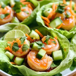 - 1 lb shrimp, peeled and deveined - 2 tablespoons honey - 2 tablespoons Sriracha sauce - 1 tablespoon soy sauce The main ingredients are simple yet bold. Shrimp is the star. It adds a nice, sweet flavor that pairs well with honey and Sriracha. Honey brings sweetness, while Sriracha adds heat. Soy sauce adds depth and saltiness. Together, they create a tasty base for the wraps. - 2 cloves garlic, minced - 1 tablespoon ginger, grated - 1 tablespoon lime juice - 1 teaspoon sesame oil - 1/2 teaspoon salt - 1/4 teaspoon black pepper Aromatics bring the dish to life. Garlic and ginger add a warm, spicy note. Lime juice adds brightness. Sesame oil gives a nutty flavor. Salt and black pepper round out the taste. These ingredients enhance the shrimp and make the wraps even better. - 1 head of iceberg lettuce, leaves separated - 1/4 cup diced cucumber - 1/4 cup grated carrots - 1/4 cup chopped cilantro - Slices of lime for garnish Fresh toppings add crunch and color. Iceberg lettuce makes a great wrap. It’s crisp and holds everything well. Cucumber adds coolness and crunch. Grated carrots bring sweetness and texture. Cilantro adds a fresh herb flavor. Lime slices give an extra zing. These toppings complete the dish and make it fun to eat. First, grab a bowl. In it, whisk together the honey, Sriracha, soy sauce, minced garlic, grated ginger, lime juice, sesame oil, salt, and black pepper. Make sure all the ingredients blend well. This mix creates a sweet and spicy sauce that packs a punch. Now, add the shrimp to the marinade. Use a spoon to coat each shrimp fully. Let them sit in the marinade for 15 to 20 minutes. This step allows the shrimp to soak up all that flavor. Next, heat a skillet over medium-high heat. Add the marinated shrimp to the skillet, but keep any leftover marinade for later. Cook the shrimp for 2 to 3 minutes on each side. They should turn pink and be cooked through. Once done, pour the reserved marinade into the skillet. Let it simmer for 1 to 2 minutes. This thickens the sauce, making it extra tasty. To put it all together, take a lettuce leaf. Fill it with a few cooked shrimp. Top with diced cucumber, grated carrots, and chopped cilantro. For a burst of flavor, squeeze fresh lime juice over the top. Serve these wraps warm for the best experience. Enjoy! To get juicy shrimp, timing and heat are key. Cook shrimp for about 2-3 minutes on each side. They should turn pink and curl slightly. Make sure your skillet is hot, but not too hot. A medium-high heat works best. Overcooking can make shrimp tough. Always check them closely to avoid this. Do you want more or less heat? You can easily adjust the Sriracha. Start with one tablespoon for a mild kick. If you love spice, try two tablespoons or more. You can also add a little honey to balance out the heat. Taste the marinade before you add the shrimp. This way, you can find your perfect spice level. Choosing the right lettuce makes your wraps fresh and fun. Iceberg lettuce is my favorite. Its leaves are crisp and hold well. Romaine is another good option if you want a bit more flavor. Butter lettuce is soft and tender, perfect for a delicate wrap. Just make sure the leaves are clean and dry. This ensures your wrap stays crunchy and tasty. {{image_2}} If you want to switch things up, try using chicken, tofu, or veggies. - Chicken: Use cooked chicken breast. Marinate the same way as shrimp. - Tofu: Choose firm tofu. Press it to remove water, then cube and marinate. - Veggies: Try bell peppers, mushrooms, or zucchini. Sauté them until tender. These swaps keep the dish fresh and fun! Adding more toppings can make your wraps even better. - Avocado: Creamy avocado adds a rich taste. - Jalapeños: For some heat, add sliced jalapeños. - Mango: Sweet mango gives a nice contrast to the spicy shrimp. Feel free to mix and match toppings to find your favorite combo! You can switch Sriracha for other sauces to change the flavor. - Chili Garlic Sauce: This gives a strong garlic flavor with heat. - Sweet Chili Sauce: This sauce offers a sweet and tangy taste. - Buffalo Sauce: For a kick, use buffalo sauce instead of Sriracha. These options let you create a new dish every time! To keep your shrimp fresh, store it properly. Place any leftover shrimp in an airtight container. Make sure it cools down to room temperature before sealing. Store the container in the fridge. Cooked shrimp can last up to three days in the fridge. Always check for any off smells before eating. When reheating shrimp, the goal is to keep it juicy. Use a skillet over medium heat. Add a splash of water or a bit of oil. This helps keep it moist. Heat for about three to four minutes, stirring gently. Avoid cooking too long, or the shrimp can become tough. If you want to save shrimp for later, freezing works well. Place the cooked shrimp in a single layer on a baking sheet. Freeze for about an hour. Once frozen, transfer the shrimp to a freezer bag. Remove as much air as possible to prevent freezer burn. To thaw, place the shrimp in the fridge overnight. For a quick thaw, run under cold water. Yes, you can prep these wraps in advance. To do this, marinate the shrimp a day before. Keep them in the fridge to soak up the flavors. You can also chop the veggies like cucumber and carrots ahead of time. Store them in airtight containers for freshness. When you're ready to eat, just cook the shrimp and assemble the wraps. This makes for a quick meal. If you need a swap for Sriracha, try these options: - Chili garlic sauce: This adds spice and a bit of garlic flavor. - Sambal oelek: A chunky chili paste that gives heat without sweetness. - Hot sauce: Any hot sauce can work, but check the heat level first. Each sauce has its own taste, so pick one that fits your liking. When buying shrimp, look for these tips: - Color: Fresh shrimp should have a clean, translucent look. Avoid any that look dull or have black spots. - Smell: Fresh shrimp should smell like the sea. If it smells strong or fishy, it’s not fresh. - Texture: The shrimp should feel firm and not sticky. If it feels mushy, skip it. Choosing the right shrimp makes your wraps taste even better. This post covered how to make delicious shrimp wraps using simple ingredients and steps. We explored the key ingredients like shrimp, honey, and Sriracha, along with fresh toppings for crunch. Cooking tips helped ensure tender shrimp and flavorful marinades. You can even adjust spice levels or swap proteins for variety. In the end, these wraps are a fun and tasty meal option. Enjoy making your own version!