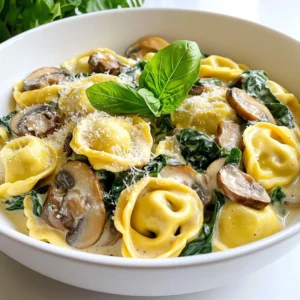 - 10 oz fresh or frozen cheese tortellini - 2 tablespoons olive oil - 1 small onion, finely chopped - 3 garlic cloves, minced - 8 oz button mushrooms, sliced - 4 cups fresh spinach - 1 cup vegetable broth - 1 cup heavy cream - ½ cup grated Parmesan cheese - 1 teaspoon dried Italian herbs - Salt and pepper to taste - Fresh basil leaves for garnish These ingredients create a rich and creamy dish. The tortellini is the star here, soaking up all the flavors. I love using fresh spinach for its vibrant color and taste. The mushrooms add a nice earthiness, while the cream and cheese create a luscious sauce. - 1 cup cooked chicken or shrimp - 1 cup cherry tomatoes, halved - 1 teaspoon red pepper flakes - Fresh lemon juice You can add cooked chicken or shrimp for extra protein. Cherry tomatoes bring a burst of freshness. Red pepper flakes add heat for those who enjoy a spicy kick. A squeeze of lemon juice brightens the dish, balancing the creaminess. - Use coconut cream instead of heavy cream - Replace Parmesan cheese with nutritional yeast - Choose gluten-free tortellini if needed These swaps make the dish friendly for dairy-free and vegan diets. Coconut cream gives a rich texture, while nutritional yeast adds a cheesy flavor without dairy. Gluten-free tortellini ensures everyone can enjoy this meal. Start by heating 2 tablespoons of olive oil in a large pot over medium heat. Add 1 small onion, finely chopped, and sauté it for about 3-4 minutes. You want the onion to become soft and translucent. Next, stir in 3 minced garlic cloves and 8 ounces of sliced button mushrooms. Cook them together for another 5 minutes. This step brings out the great flavors. Now it's time to add 1 cup of vegetable broth to the pot. Bring it to a light simmer. Once it bubbles, gently add 10 ounces of fresh or frozen cheese tortellini. Cook according to the package instructions, usually about 5-7 minutes. As the tortellini cooks, stir in 4 cups of fresh spinach. Let the spinach wilt for about 2 minutes. This adds color and nutrients to your dish. Once the tortellini is cooked, lower the heat. Pour in 1 cup of heavy cream and add ½ cup of grated Parmesan cheese. Stir everything well until the cheese melts, making the sauce creamy. Season with 1 teaspoon of dried Italian herbs, salt, and pepper to your taste. If the sauce seems too thick, add a splash of vegetable broth to reach your desired thickness. Finally, let the pot sit for a couple of minutes before serving. Enjoy a delicious meal! To boost flavor in your creamy mushroom spinach tortellini, use fresh herbs. Fresh basil adds a bright taste. You can also sprinkle some chopped parsley on top. Dried herbs like oregano, thyme, and basil work too. They bring warmth and depth to your dish. Just remember to add them during cooking for the best flavor. When cooking tortellini, follow package instructions for the best results. Use a large pot with plenty of water. This helps prevent sticking. Salt the water to enhance the pasta flavor. Stir gently as it cooks. This keeps the tortellini from clumping together. Taste a piece before draining to ensure it's tender. Garnishing makes your dish look pretty and inviting. Try adding fresh basil leaves on top. They add color and a lovely aroma. You can also sprinkle extra Parmesan cheese for a rich touch. A drizzle of olive oil gives it shine. Serve in deep bowls to show off the creamy sauce. {{image_2}} You can add proteins to your creamy mushroom spinach tortellini for a heartier meal. Chicken works well. Cook diced chicken in the pot before adding onions. Shrimp is another great choice. Add shrimp when you stir in the tortellini to keep them tender. This adds flavor and makes the dish more filling. Feel free to mix in other vegetables. Bell peppers add sweetness and color. Just slice them thin and sauté with the onions. Zucchini adds a nice texture. You can cube it and add it with the mushrooms. This way, you boost nutrition while keeping the dish exciting. If you need gluten-free options, choose gluten-free tortellini. Many brands offer tasty alternatives made from rice or chickpeas. You can also make your own tortellini if you’re feeling adventurous. Just use gluten-free flours to create a dough. This way, everyone can enjoy this creamy delight! To store leftovers, let the tortellini cool down. Use an airtight container to keep it fresh. Place the container in the fridge. It will stay good for 3 to 4 days. If you want to keep it longer, consider freezing it. When you are ready to eat, take the tortellini out of the fridge. Put it in a pot over low heat. Add a splash of vegetable broth or cream to help it heat evenly. Stir often until warm. You can also use the microwave. Heat in short bursts, stirring in between. Ensure it is hot all the way through before serving. To freeze this dish, make sure it is completely cool. Portion it into freezer-safe bags or containers. Remove as much air as you can before sealing. Label the bags with the date. It can stay good in the freezer for up to 3 months. When you're ready to eat, thaw it in the fridge overnight. Reheat it as mentioned above. Yes, you can use frozen tortellini. Just add it directly to the pot. There’s no need to thaw first. It cooks well right from frozen. This saves you time and makes meal prep easier. Just follow the cooking time on the package, usually around 5 to 7 minutes. To add some heat, try adding red pepper flakes. Start with a pinch and taste as you go. You can also add diced jalapeños for a fresh kick. If you like, use spicy sausage instead of the regular one. This adds flavor and warmth to the dish. For a lighter option, use coconut cream. It works well and gives a nice flavor. You can also try using cashew cream for a rich taste. If you want a non-dairy option, almond milk or oat milk can work in a pinch. Just note that they may change the texture slightly. This blog post covered the key ingredients and steps for making creamy mushroom spinach tortellini. I shared tips for flavor and variations to fit your needs. Don’t forget about storage and reheating for leftovers. Cooking should be fun, and this dish is easy to customize. Enjoy making it your own, and savor every bite. Remember, you can always adjust it to your taste or dietary needs. Happy cooking!