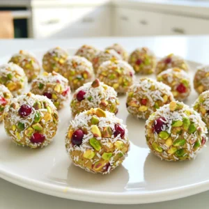 - 1 cup raw pistachios, shelled - 1 cup dried cranberries - 1 cup rolled oats - 1/2 cup almond butter (or any nut butter of choice) - 1/4 cup honey or maple syrup - 1 tsp vanilla extract - 1/2 tsp cinnamon - 1/4 cup unsweetened shredded coconut (for coating) When making No-Bake Pistachio Cranberry Bliss Bites, each ingredient plays a key role. The pistachios give a nice crunch and a rich flavor. Dried cranberries add sweetness and chewy texture. Rolled oats provide a base and help bind everything together. Almond butter, or your choice of nut butter, adds creaminess and healthy fats. Honey or maple syrup sweetens the mix and brings all the flavors together. Vanilla extract offers a warm aroma, while cinnamon enhances the taste. Lastly, shredded coconut adds a delightful coating. - Alternatives for nut butter: You can use peanut butter, sunflower seed butter, or cashew butter. - Options for sweeteners: Agave syrup or brown rice syrup work well if you want a different taste. - Non-dried fruit mix-ins: Try using raisins, chopped dates, or even small pieces of apricot for a fun twist. These substitutions make the recipe flexible and cater to different taste preferences. Feel free to mix and match based on what you have at home! First, chop the raw pistachios. Use a food processor and pulse them. Aim for a fine chop, but keep some pieces chunky. This adds nice texture. Next, measure the other ingredients carefully. You’ll need dried cranberries, rolled oats, almond butter, honey, vanilla extract, and cinnamon. Now, combine the chopped pistachios, cranberries, oats, and nut butter in the food processor. Add honey or maple syrup, vanilla, and cinnamon. Pulse until the mixture is sticky and well blended. Make sure it’s not too smooth; you want some texture. If you need a smoother mix, add a touch more nut butter. To roll the bites, lightly grease your hands with almond butter or coconut oil. Take about a tablespoon of the mixture. Roll it into a small ball. Keep your bites uniform in size for even cooking. Repeat this step until you use all the mixture. Next, spread shredded coconut on a shallow dish. Roll each bliss bite in the coconut until fully coated. This gives a nice look and flavor. Finally, place the coated bites on a parchment-lined baking sheet. Refrigerate them for at least 30 minutes. This helps the bites set well. Enjoy your delicious no-bake treats! Fresh ingredients make a big difference. Always choose high-quality pistachios and cranberries. They add rich taste and nutrients. If you want a twist, add spices like nutmeg or cardamom. These will give your bliss bites a unique kick. For gatherings, present the bliss bites on a colorful plate. You can also use a glass jar for a fun display. Sprinkle crushed pistachios on top for added flair. Pair these bites with herbal tea or sparkling water. The flavors blend well and create a delightful treat. Pistachios and cranberries are superfoods. Pistachios are full of protein, fiber, and healthy fats. Cranberries bring antioxidants and vitamins. Oats provide fiber and keep you full longer. Nut butter adds healthy fats and helps bind the bites together. These ingredients make your snacks both tasty and nutritious. {{image_2}} You can easily add a chocolate layer to your bliss bites. Just melt some dark or milk chocolate. Once melted, dip each bite halfway in the chocolate. Place them on parchment paper to cool. The chocolate adds a rich, sweet touch that pairs well with the pistachios and cranberries. You can also sprinkle sea salt on top for a nice contrast. If you have nut allergies, you can still enjoy these treats. Use sunflower seed butter instead of almond butter. For the pistachios, try pumpkin seeds or sunflower seeds. They give a nice crunch without nuts. The flavor stays rich and tasty with these swaps, so you won't miss the nuts. Want to mix it up? You can add other dried fruits like apricots or raisins. They will add a new twist to the bites. For spices, try ginger or nutmeg. These flavors can brighten the bites even more. Feel free to be creative with what you have at home! To keep your bliss bites fresh, use an airtight container. A glass jar works well. You can also use plastic containers, but glass keeps the bites fresher. Store them in the fridge. This helps maintain their taste and texture. Avoid storing them in warm areas. Heat can make them sticky and spoil faster. How long do bliss bites last? If stored properly, they can last up to one week in the fridge. You can freeze them for longer storage. Frozen bliss bites can last for about three months. Signs of spoilage include a change in smell or texture. If they feel sticky or look dull, it’s best to toss them. Preparing in advance is easy with these bliss bites. Make a big batch and store them. This way, you have a healthy snack ready. You can also freeze them after forming the bites. Place them on a baking sheet to freeze individually. Once frozen, transfer them to a container. This makes snacking quick and easy. Yes, you can use other dried fruits. Try chopped apricots, raisins, or figs. Each fruit adds its own taste and texture. Just make sure they are chopped small enough to blend well. To make these bites vegan, replace honey with maple syrup. This keeps the sweetness and makes it plant-based. Ensure your nut butter has no animal products as well. If the mixture feels dry, add a bit more nut butter or sweetener. This helps bind the ingredients better. You can also add a splash of water or plant milk if needed. Absolutely! Adding protein powder can boost the nutritional value. Start with one to two tablespoons. Blend it in with the other ingredients for a healthy snack. Serve the bliss bites on a nice plate or in a jar. You can add a sprinkle of crushed pistachios on top for color. They also look great next to fresh fruits or a dip. These bliss bites are easy to make and taste great. You only need a few key ingredients, like pistachios, oats, and nut butter. I shared step-by-step instructions to help you in the kitchen. Remember to use fresh ingredients for the best flavor. You can also mix and match flavors to suit your taste. With proper storage, these treats can last a while. Enjoy making and serving them at your next gathering. They are fun, healthy, and sure to please everyone!