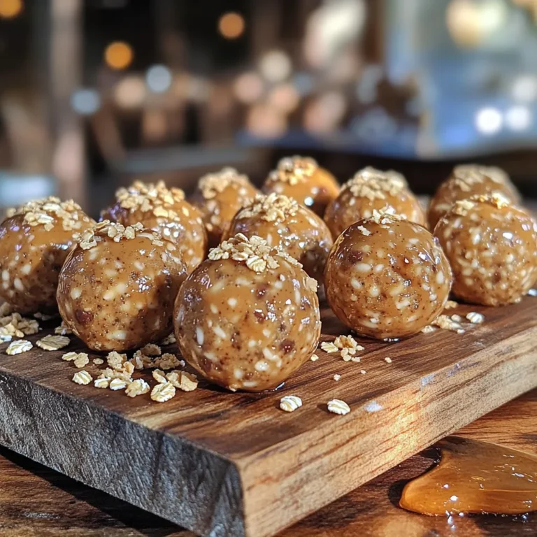 Here is what you need to make No-Bake Peanut Butter Oat Protein Balls: - 1 cup rolled oats - 1/2 cup creamy peanut butter - 1/3 cup honey or maple syrup - 1/4 cup protein powder (vanilla or chocolate) - 1/2 cup mini chocolate chips (dark or semi-sweet) - 1/4 cup chopped nuts (almonds or walnuts) - 1 teaspoon vanilla extract - A pinch of sea salt These ingredients come together to create a tasty and healthy snack. Rolled oats provide fiber and texture. Creamy peanut butter adds rich flavor. Honey or maple syrup gives a nice sweetness. Protein powder boosts the nutrition. Mini chocolate chips add a fun twist, while chopped nuts give crunch. Vanilla extract enhances the taste, and sea salt balances the flavors. You can easily find all these ingredients at your local grocery store. Feel free to mix and match flavors to suit your taste. For example, try almond butter instead of peanut butter. The choices are endless. First, I take a large bowl. I add 1 cup of rolled oats and 1/4 cup of protein powder. Next, I use a spoon to mix them well. Then, I add 1/2 cup of creamy peanut butter, 1/3 cup of honey, 1 teaspoon of vanilla extract, and a pinch of sea salt. The mixture starts to smell great! Now, I stir the mixture until it turns into a cohesive dough. It's okay to use my hands if needed. Then, I fold in 1/2 cup of mini chocolate chips and 1/4 cup of chopped nuts. This makes the dough even more fun and tasty! Next, I place the dough in the fridge for about 15 to 30 minutes. This helps it firm up. After chilling, I take it out and roll the dough into small balls, about the size of a tablespoon. I place these on a parchment-lined baking sheet. If I want, I can roll some in extra oats or crushed nuts for a fun twist! To get the right texture, check the moisture level. Your mix should hold together well, but not be too sticky. If it's too dry, add a bit more peanut butter or honey. If it's too wet, mix in more oats or protein powder. This balance is key to making great protein balls. You can add fun flavors to your protein balls. Try mixing in a tablespoon of cocoa powder for a chocolate taste. Chopped dried fruits like cranberries or apricots add sweetness and texture. If you want less sugar, use stevia or agave instead of honey. These swaps can change the taste and keep it healthy. For a fun twist, roll your protein balls in oats, nuts, or coconut. This adds crunch and makes them look pretty. You can make small balls for snacks or larger ones for a meal. Just use your hands to shape them as you like. Each size has its charm! {{image_2}} You can easily adjust this recipe to fit different diets. For a vegan option, swap peanut butter with almond or cashew butter. Use maple syrup instead of honey. Make sure your protein powder is plant-based. For gluten-free diets, choose certified gluten-free oats. These changes keep the taste great while meeting your needs. Spice things up by adding flavors. A teaspoon of cinnamon or a dash of cocoa can create a warm, rich taste. You can also mix in dried fruits like raisins or cranberries for a chewy texture. If you like crunch, try adding seeds like chia or pumpkin seeds for added nutrition and flavor. When it comes to protein powder, you have many great options. Vanilla and chocolate powders work well in this recipe. If you want to try flavored powders, go for cookies and cream or peanut butter flavors. Always check the labels for added sugars. Customizing your protein powder can make these balls even tastier and fit your diet. Store your protein balls in an airtight container. This keeps them fresh. You can use glass or plastic containers. Aim to eat them within one week for the best taste. If they sit too long, they may lose flavor. To freeze the protein balls, place them in a single layer on a baking sheet. Freeze until solid, about one hour. Then, transfer them to a freezer-safe bag. This helps save space. To thaw, just take out a few and leave them at room temperature for about 30 minutes. Ingredients like oats and nuts have a good shelf life. The balls can last up to a week in the fridge. Look for signs of spoilage, such as off smells or changes in texture. If they feel sticky or moldy, it's best to discard them. These protein balls last up to one week in the fridge. Store them in an airtight container. If you freeze them, they can last up to three months. Just thaw before eating. Yes, you can use almond butter instead of peanut butter. The flavor will change slightly, but they will still taste great. Almond butter offers a nice nutty flavor and creamy texture. Absolutely! These protein balls are a healthy snack for kids. They are packed with protein and energy. Just keep an eye on any nut allergies before serving. If you don’t have protein powder, try using ground flaxseed or chia seeds. You can also use powdered peanut butter for flavor. The texture may be different, but they will still be delicious. Yes, you can make it nut-free. Use sunflower seed butter instead of peanut butter. You can also skip the chopped nuts. These swaps keep the protein balls tasty and safe for those with nut allergies. These no-bake peanut butter oat protein balls are simple to make and tasty. We covered ingredients, mixing steps, and great tips for success. You can adjust flavors and make them fit any diet. Storage tips help keep your protein balls fresh for longer. Try making these as healthy snacks or post-workout treats. Enjoy experimenting with flavors and sharing your results!