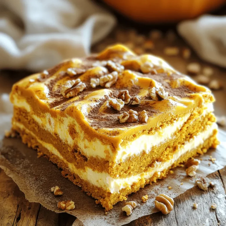 To make the warm pumpkin cream cheese coffee cake, gather the following ingredients: - 1 ½ cups all-purpose flour - 1 cup granulated sugar - ½ cup brown sugar, packed - ½ cup unsalted butter, softened - 1 cup pumpkin puree (canned or fresh) - 2 large eggs - 1 teaspoon vanilla extract - 1 teaspoon baking powder - 1 teaspoon baking soda - 1 teaspoon ground cinnamon - ½ teaspoon ground nutmeg - ½ teaspoon salt - 8 oz cream cheese, softened - ¼ cup powdered sugar - 1 tablespoon lemon juice - ½ cup chopped walnuts or pecans (optional) These simple ingredients create a rich and moist cake. The pumpkin puree adds flavor and moisture. The cream cheese filling gives a creamy touch. You can use canned or fresh pumpkin, depending on your preference. The nuts are optional but add a nice crunch. Each ingredient plays a key role in making this cake delightful. Now that you know what you need, get ready to create a tasty treat! - First, set your oven to 350°F (175°C). This is the perfect temperature for baking. - Next, grease a 9x13-inch baking pan. You can use butter or cooking spray. This helps the cake come out easily. - In a large bowl, beat ½ cup of softened butter with 1 cup of granulated sugar and ½ cup of brown sugar. Mix until it feels creamy. - Now, add 1 cup of pumpkin puree, 2 large eggs, and 1 teaspoon of vanilla extract. Stir until it all blends well. - In another bowl, whisk together 1 ½ cups of all-purpose flour, 1 teaspoon of baking powder, 1 teaspoon of baking soda, 1 teaspoon of ground cinnamon, ½ teaspoon of ground nutmeg, and ½ teaspoon of salt. This mix gives the cake its flavor and rise. - Gradually add the dry mix to the pumpkin mixture. Stir gently until just combined. Be careful not to overmix. This keeps your cake light and fluffy. - In a separate bowl, blend 8 oz of softened cream cheese, ¼ cup of powdered sugar, and 1 tablespoon of lemon juice. Mix until smooth. This filling adds a tasty surprise to your cake. - Pour half of the pumpkin batter into the greased pan. Spread the cream cheese filling evenly over it. - Then, top with the rest of the pumpkin batter. Use a knife to swirl the mixture gently. This creates a nice marbled effect. - If you want, sprinkle ½ cup of chopped walnuts or pecans on top. They add a nice crunch and flavor. - Place the pan in the oven and bake for 35-40 minutes. Check if it’s done by inserting a toothpick in the center. If it comes out clean, it’s ready. - Once baked, let the cake cool in the pan for about 10 minutes. Then transfer it to a wire rack to cool completely. Enjoy your warm pumpkin cream cheese coffee cake! To bake the best warm pumpkin cream cheese coffee cake, follow some simple steps. First, always measure your ingredients accurately. This helps keep the texture perfect. Use room-temperature butter and eggs. This makes mixing easier and creates a light cake. Avoid overmixing the batter. Mix until just combined for a fluffy texture. Also, check your oven temperature with an oven thermometer. Ovens can be off by a bit, affecting your bake time. Creating a great swirl in your cake is fun and easy. Start by pouring half of the pumpkin batter into your pan. Then, spread the cream cheese mixture on top. Use a knife or a skewer to gently swirl the cream cheese into the batter. Make sure not to mix it too much. You want to see the cream cheese and pumpkin mixture separated. This gives your cake that beautiful marbled look. Warm pumpkin cream cheese coffee cake pairs well with many drinks. Hot coffee or tea complements the spices in the cake. You can also serve it with a scoop of vanilla ice cream. For a festive touch, try adding whipped cream and a sprinkle of cinnamon on top. This makes it a lovely treat for gatherings or cozy mornings at home. {{image_2}} You can switch ingredients to meet your needs. For sweeteners, try honey or maple syrup. They add a nice flavor. If you want to use flour alternatives, almond or oat flour works well. Just note that the texture might change. Adding spices makes this cake even better. You can try ginger or allspice for a warm kick. A splash of almond or coconut extract can also brighten the flavor. Each addition brings something unique to your cake. How you serve this cake creates excitement. You can dust powdered sugar on top for a sweet touch. A dollop of whipped cream adds creaminess. For a nutty look, sprinkle chopped walnuts or pecans on each slice. Serve on a colorful plate to make it pop! To keep your warm pumpkin cream cheese coffee cake fresh, store it in an airtight container. Line the container with paper towels to absorb moisture. This method helps keep the cake moist without getting soggy. If you want to freeze the coffee cake, first cool it completely. Wrap individual slices tightly in plastic wrap. Place the wrapped slices in a freezer bag. This prevents freezer burn. To thaw, take a slice out and leave it at room temperature for about 1 hour. You can also reheat it in the microwave for a few seconds. At room temperature, the cake lasts about 2-3 days. If you store it in the fridge, it can stay good for up to a week. Always check for any signs of spoilage before eating. Enjoy your cake while it’s fresh for the best flavor! Yes, you can use fresh pumpkin. Fresh pumpkin gives a rich flavor. To prepare it, cut a pumpkin in half and remove the seeds. Roast it in the oven until soft. Then, scoop out the flesh and puree it. This can take a little more time, but it’s worth it for taste! If you don’t have cream cheese, try mascarpone or Greek yogurt. Both will give a nice creaminess. You can also use silken tofu for a dairy-free option. Just blend it until smooth. Each option will change the taste a bit, but they’ll still work well. Check for doneness by inserting a toothpick into the center. If it comes out clean, the cake is done. You can also look for a golden color on top. The edges should pull away slightly from the pan. These signs mean it’s ready to cool! Absolutely! You can bake the cake a day in advance. Just let it cool completely, then wrap it tightly. Store it in the fridge or at room temperature. To serve, warm it up in the oven. This makes it soft and tasty again! This blog post covered how to make a delicious pumpkin coffee cake. We reviewed ingredients, step-by-step instructions, useful tips, and various options for customization. You learned how to layer the batter, create a creamy filling, and achieve a perfect swirl. Remember, practice helps in baking. Try different flavors or nuts for a new twist. Enjoy your baking journey with this recipe, and impress your friends and family with your delicious creation!