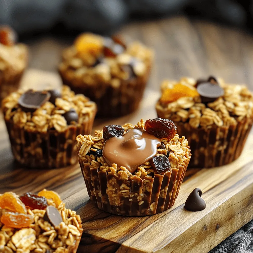 - 2 cups rolled oats - 1 cup peanut butter (creamy or crunchy) - 1/3 cup honey or maple syrup - 1/4 cup brown sugar or coconut sugar The main ingredients are simple but powerful. Rolled oats give these cups their base. They add fiber, making you feel full. Peanut butter brings protein and healthy fats. You can pick creamy or crunchy. Sweeteners like honey or maple syrup add just the right touch of sweetness. Brown sugar or coconut sugar can add depth. - 1/2 teaspoon vanilla extract - 1/2 teaspoon cinnamon - 1/4 teaspoon salt Flavor enhancers take your cups to the next level. Vanilla extract makes everything taste better. Cinnamon adds warmth and a cozy feel. A touch of salt brightens the flavors, making them pop. - 1/2 cup chocolate chips (optional) - 1/2 cup dried fruits (raisins, cranberries, or your choice) Optional add-ins give you room to play. Chocolate chips are a fun surprise in every bite. Dried fruits like raisins or cranberries add sweetness and chewiness. You can mix and match to find your favorite combo. - Preheat oven to 350°F (175°C). - Prepare muffin tin with liners or grease it well. - Combine 2 cups of rolled oats, 1/4 cup of brown sugar, 1/2 teaspoon of cinnamon, and 1/4 teaspoon of salt in a bowl. Stir until mixed evenly. - In another bowl, mix 1 cup of peanut butter, 1/3 cup of honey, and 1/2 teaspoon of vanilla. - Heat this mixture for about 20 seconds in the microwave to help with blending. - Pour the warm peanut butter mixture into the bowl with dry ingredients. Mix well until everything is coated. - If you want, fold in 1/2 cup of chocolate chips and 1/2 cup of dried fruits for added flavor. - Scoop the granola mix into the muffin tin, filling each liner about 3/4 full. - Press the mixture down firmly with a spoon or your fingers to pack it in. - Bake for 15-20 minutes until the edges turn golden brown. - Let the cups cool in the pan for about 10 minutes. Then, move them to a wire rack to cool completely. They will firm up as they cool. To keep your granola cups chewy, use less baking time. Bake them until just golden. If you prefer a crunchier texture, bake a bit longer until the edges brown nicely. Pressing down the mixture firmly is key. Use the back of a spoon or your fingers. This packs the ingredients tightly and helps them hold shape after baking. Swapping out the peanut butter can change the flavor. Try almond butter or cashew butter for a new twist. You can also mix in different nuts or seeds. For a fun touch, add coconut flakes or chia seeds. Consider topping your cups with yogurt or fresh fruit for extra flavor. For a lovely presentation, drizzle melted chocolate on top after they cool. Serve them on a bright plate or wooden board. They pair well with milk or a hot cup of tea. For a snack, enjoy them with a side of fresh fruit or yogurt. This adds color and flavor to your snack time! {{image_2}} If you need a nut-free option, you can use sunflower seed butter. It has a mild taste and works well in this recipe. You can also substitute almond butter if you don't have nut allergies. Just keep in mind that almond butter has a stronger flavor. Both options keep the texture and taste creamy. To make these granola cups vegan, swap honey for maple syrup. Maple syrup provides the same sweetness without animal products. Also, choose nut-free options like sunflower seed butter. This way, everyone can enjoy these tasty treats. They’ll still be full of flavor and nutrients. For a gluten-free version, select certified gluten-free oats. Regular oats may contain gluten due to cross-contamination. Confirm that your oats are labeled gluten-free to ensure safety. This small change makes them perfect for those with gluten sensitivities. Enjoy them without worry! To keep your Peanut Butter Granola Cups fresh, store them in airtight containers. This helps prevent them from drying out. I recommend using glass or plastic containers with tight lids. You can also wrap each cup in plastic wrap before placing them in the container. This is great for keeping them soft and tasty. If you want to keep these granola cups for a longer time, freezing is a great option. First, let them cool completely. Then, wrap each cup in plastic wrap. After that, place them in a freezer-safe bag or container. Make sure to label the bag with the date. You can freeze them for up to three months without losing flavor. Peanut Butter Granola Cups last about a week at room temperature. Make sure they stay in a cool, dry spot. If you store them in the fridge, they can last up to two weeks. Keeping them in the fridge helps them stay fresh and firm. Yes, you can use other nut butters. Almond butter works great in this recipe. It has a light flavor and creamy texture. Cashew butter is also a tasty choice. It adds a nice sweetness and creaminess too. Just ensure the nut butter you pick is smooth and creamy for the best results. To make these granola cups gluten-free, choose certified gluten-free oats. Regular oats may have gluten. Be careful with any mix-ins as well. Some dried fruits or chocolate might contain gluten. Always check labels to ensure they are gluten-free. Yes, you can replace the sweeteners. Agave syrup is a good option. It has a mild flavor and works well in this recipe. You can also use stevia for a low-calorie choice. Just remember that stevia is much sweeter than sugar, so use less. Adjust to your taste while mixing. You can add seeds like chia or flax for extra fiber. Protein powder is another great option to boost nutrition. Superfoods like chia seeds or hemp seeds are also great additions. They add healthy fats and protein without changing the taste much. Mix and match these to your liking for added health benefits. These Peanut Butter Granola Cups are easy to make and fun to customize. We explored the main ingredients, from oats to sweeteners. I shared simple steps for mixing, baking, and perfecting texture. You can adapt flavors with various nut butters and add-ins. Remember to store your cups properly to enjoy them longer. Try these tips, and you’ll create tasty snacks that suit your needs. Have fun in the kitchen and enjoy your homemade treats!