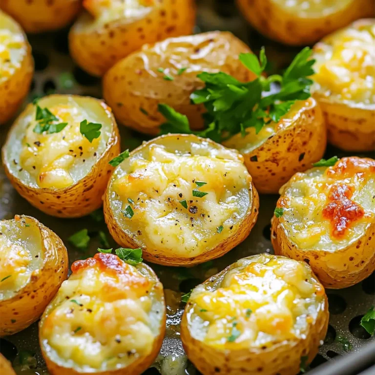 To make Air Fryer Garlic Parmesan Potatoes, gather these items: - 1.5 pounds baby potatoes, halved - 3 tablespoons olive oil - 4 cloves garlic, minced - ½ cup grated Parmesan cheese - 1 teaspoon dried oregano - ½ teaspoon smoked paprika - Salt and pepper to taste These ingredients give the dish its great taste and texture. The baby potatoes will turn crispy in the air fryer, while the garlic and cheese add rich flavors. You can include these optional items for extra flavor: - Fresh herbs like thyme or rosemary - Crushed red pepper flakes for heat - Lemon zest for brightness - Balsamic vinegar for a tangy twist These additions can enhance your dish and make it unique. Feel free to experiment with what you have on hand. For the best results, use baby potatoes or new potatoes. Their thin skin makes them perfect for frying. They cook evenly and become tender inside. If you want, you can also use Yukon Gold or red potatoes. Just cut them into smaller pieces to ensure they cook well. To start, preheat your air fryer to 400°F (200°C). This should take about 5 minutes. Preheating helps the potatoes cook evenly. I always do this step to ensure a crispy finish. Next, take 1.5 pounds of baby potatoes and cut them in half. In a large bowl, add the halved potatoes. Pour in 3 tablespoons of olive oil. Then, add 4 minced garlic cloves, 1 teaspoon of dried oregano, and ½ teaspoon of smoked paprika. Season with salt and pepper to taste. Toss all the ingredients together until the potatoes are well coated. This step is key for flavor and crispiness. Now, add ½ cup of grated Parmesan cheese to the bowl. Mix again until the cheese sticks to the potatoes. The cheese adds a delicious crunch and rich flavor. Place the potato mixture into the air fryer basket. Arrange them in a single layer. Avoid overcrowding the basket for the best results. You might need to cook in batches if your air fryer is small. Cook the potatoes for 15 to 20 minutes. Halfway through, toss the potatoes for even cooking. You want them golden brown and crispy. Once done, carefully remove them from the air fryer. Let them cool for a couple of minutes. Finally, garnish with fresh chopped parsley before serving. Enjoy your crispy and delicious garlic Parmesan potatoes! To get garlic Parmesan potatoes crispy, start with dry potatoes. Pat them with a towel after washing. The oil helps with crispiness, so don’t skip it. Use enough olive oil to coat each potato well. Toss them in a bowl until they shine. Keep space in the air fryer basket. If you crowd the potatoes, they won’t crisp up. Air needs to flow around them. Remember to shake the basket halfway through cooking. This helps them cook evenly and get crispy all over. One common mistake is not preheating the air fryer. Preheating helps the potatoes cook faster and more evenly. Another mistake is using too much cheese at once. If you add cheese early, it can burn. Add it halfway through cooking for a better melt. Overcrowding the basket is another issue. This can lead to soggy potatoes. Lastly, don’t skip the seasoning. Salt and pepper balance the flavors. Taste the mixture before cooking to ensure it is well seasoned. Garlic Parmesan potatoes pair well with many dishes. Serve them alongside grilled chicken or steak for a hearty meal. They also go great with fish, adding a nice crunch. For a lighter option, enjoy them with a fresh salad. A simple green salad or a Caesar salad works well. You can even use these potatoes in a breakfast bowl. Top them with eggs for a tasty brunch idea. The flavors blend nicely, making any meal special. {{image_2}} You can switch up the cheese for a new taste. Try using cheddar for a sharper flavor. Goat cheese adds creaminess and tang. You can even use a mix of cheeses for depth. Just keep in mind that some cheeses melt better than others. Herbs can change the whole dish. Try rosemary for a woodsy taste. Basil gives a fresh kick, while thyme adds a nice earthiness. For heat, a pinch of red pepper flakes works great. You can also play with different spices like garlic powder or onion powder. Want to make this dish heartier? Add cooked chicken or shrimp. They pair well with the garlic and cheese flavors. You can also toss in vegetables like bell peppers or zucchini. They will roast up nicely with the potatoes, adding color and nutrition. To keep your garlic Parmesan potatoes fresh, let them cool first. Place them in an airtight container. Store them in the fridge for up to three days. This keeps them safe and tasty for your next meal. Reheat your leftovers in the air fryer for the best results. Set it to 350°F (175°C). Heat for about 5-7 minutes. This method will help regain the crispy texture. You can also use a microwave, but the potatoes may not stay crispy. If you want to freeze these potatoes, do it before cooking. After tossing them with oil and seasonings, spread them out on a baking sheet. Freeze them for a few hours until they are solid. Then, transfer them to a freezer bag. They will stay good for up to three months. When ready to enjoy, cook them straight from the freezer in your air fryer. Yes, you can make these potatoes in the oven. Preheat your oven to 425°F (220°C). Toss the halved potatoes with olive oil, garlic, and spices as usual. Spread them on a baking sheet in a single layer. Bake for 25-30 minutes until they are golden and crispy. Keep an eye on them to avoid burning. Check the potatoes after 15 minutes in the air fryer. They should be golden brown and crispy. You can use a fork to poke one. If it goes in easily, they are done! If not, cook for a few more minutes. Toss them halfway through cooking for even crispiness. These potatoes are great as a side dish. Serve them with grilled chicken, steak, or fish. You can also enjoy them as a snack! Add a dip like ranch or garlic aioli for extra flavor. Top them with fresh herbs or a squeeze of lemon for brightness. Absolutely! Feel free to get creative with your spices. Try adding Italian seasoning or chili powder for heat. You can also mix in fresh herbs like rosemary or thyme. The key is to balance flavors, so taste as you go! In this article, we explored key ingredients, steps, and tips for making Garlic Parmesan Potatoes. You learned how to pick the best potatoes and which optional ingredients can boost flavors. We discussed how to ensure crispiness and avoid common mistakes. Lastly, we covered ways to store leftovers and variations to try. These potatoes are easy and delicious. I hope you're excited to create them at home. Enjoy experimenting with flavors and pairings! Happy cooking!