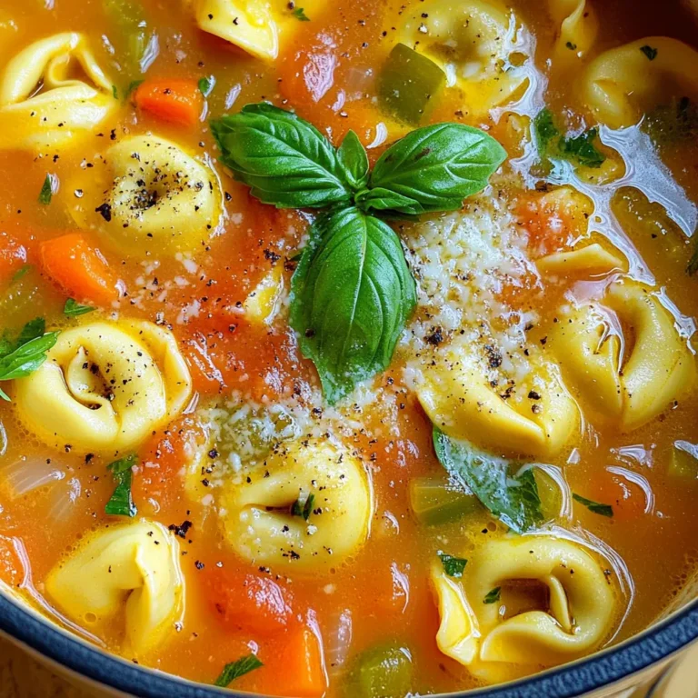 For this tasty soup, you will need: - 4 cups vegetable broth - 1 can (28 oz) crushed tomatoes - 2 cups fresh basil leaves, chopped - 1 medium onion, diced - 2 cloves garlic, minced - 1 teaspoon dried oregano - 1 teaspoon dried thyme - 1 cup carrot, diced - 1 cup zucchini, diced - 1 package (9 oz) fresh cheese tortellini - 1 cup heavy cream - Salt and pepper to taste - Grated parmesan cheese for serving You can swap some ingredients if needed: - Use chicken broth instead of vegetable broth for more flavor. - Canned diced tomatoes work well instead of crushed tomatoes. - If you lack fresh basil, dried basil is a good choice. Use less, about 1 tablespoon. - You can also replace cheese tortellini with any pasta you like. - For a lighter version, consider using half-and-half instead of heavy cream. Fresh ingredients make a big difference in flavor. Fresh basil gives a bright taste that dried herbs can't match. Fresh vegetables add crunch and nutrients. Using high-quality broth enhances the soup's base. When you pick fresh ingredients, your soup becomes richer and more satisfying. Always aim for the best quality you can find. This effort shows in your final dish! Start by getting your slow cooker ready. Pour in 4 cups of vegetable broth. Add one can of crushed tomatoes. Toss in a diced onion and two minced garlic cloves. Sprinkle in one teaspoon of dried oregano and one teaspoon of dried thyme. Then, add one cup of diced carrots and one cup of diced zucchini. Stir everything well to mix. This blend creates a rich base for the soup. Cover your slow cooker tightly. Set it to cook for 4 hours on high or 6 to 8 hours on low. Cooking it longer at a lower setting softens the flavors. When the cooking time is up, add one package of fresh cheese tortellini. Gently stir to combine. Pour in one cup of heavy cream and add two cups of chopped fresh basil. Stir again. Let it cook for another 20 to 30 minutes on high. This ensures the tortellini cooks through and absorbs the flavors. Once the tortellini is tender, taste the soup. Add salt and pepper to your liking. Serve the soup hot. I love to sprinkle grated parmesan cheese on top. For extra flavor, add a few more basil leaves. This soup pairs well with crusty bread or a light salad. Enjoy your delicious, warm bowl of soup! To make the soup burst with flavor, use fresh herbs. Fresh basil gives a great taste. You can also add a pinch of red pepper flakes for heat. If you want a sweeter flavor, add a little sugar. A splash of balsamic vinegar can add depth too. Stir these in right before serving. Cook the tortellini just until tender. If you cook it too long, it gets mushy. Add it to the slow cooker about 20-30 minutes before serving. This keeps it firm and chewy. Also, try using fresh tortellini instead of dry. Fresh tortellini cooks faster and tastes better in the soup. Always layer your ingredients. Start with the broth and tomatoes. Then, add the veggies and spices on top. This helps flavors mix well. Set your slow cooker to the right time. For a quick meal, use high heat for 4 hours. For a slow meal, set it low for 6-8 hours. And don’t lift the lid too often. Each time you do, heat escapes. {{image_2}} You can easily add protein to your soup. Try diced chicken or cooked sausage. Both options bring a savory taste. If using chicken, cook it before adding. Sauté it for a few minutes. If you prefer sausage, slice it and add it to the slow cooker. It will blend well with the flavors. Making this soup gluten-free is simple. Use gluten-free tortellini instead of regular ones. Many brands offer tasty gluten-free options. For a dairy-free version, swap heavy cream for coconut milk. This will keep the soup creamy without dairy. It’s a great way to enjoy the soup if you have dietary needs. Feel free to mix in other vegetables. Spinach or kale can add a fresh taste. You can also use bell peppers for a sweet crunch. Try adding beans for extra fiber and protein. Carrots and zucchini work well, but you can add your favorites. Just remember to chop the veggies into small pieces, so they cook evenly. After you enjoy your meal, let the soup cool. Pour it into a sealed container. Keep it in the fridge. It will last for 3 to 4 days. Make sure to label your container with the date. This helps you know when to use it. When you're ready to eat again, reheat your soup on the stove. Use a medium heat. Stir often to avoid burning. You can also use the microwave. Heat it in a safe bowl for 2 to 3 minutes. Make sure it is hot all the way through before serving. You can freeze this soup for later too. Use freezer-safe containers or bags. Leave some space at the top, as soup expands when frozen. It stays good for up to 3 months. When you want to eat it, thaw it overnight in the fridge. Then, reheat it on the stove or in the microwave. Enjoy your tasty soup anytime! Yes, you can use frozen tortellini. Just add them to the slow cooker in the last 20-30 minutes of cooking. Frozen tortellini cook well and add great flavor. They will soak up the yummy broth as they cook. If your soup is too thin, use a few simple tricks. You can mash some of the cooked vegetables in the soup. This adds body and texture. Another option is to mix 1 tablespoon of cornstarch with cold water. Stir it into the soup, then cook for a few more minutes. You can try adding parsley or rosemary for a fresh taste. Thyme and oregano already work well, but a bit of dill can also be nice. Experiment with your favorite herbs. Each herb can bring a new twist to your soup. This blog post showed how to make Slow Cooker Tomato Basil Tortellini Soup. We explored the key ingredients and fun substitutes. Fresh ingredients add to the dish's taste. I shared step-by-step instructions, cooking tips, and how to enhance flavor. Variations let you mix and match proteins and dietary needs. Lastly, proper storage ensures you can enjoy leftovers. Keep experimenting with this recipe to find your favorite version. Enjoy your cooking!