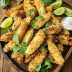 - 2 ripe avocados - 1 cup panko breadcrumbs - ½ cup all-purpose flour - 2 large eggs - 1 teaspoon garlic powder - 1 teaspoon paprika - ½ teaspoon cayenne pepper (optional, for heat) - Salt and pepper to taste - Cooking spray (for air frying) To make crispy air fryer avocado fries, you need fresh avocados. Choose ripe ones for the best texture. These avocados will be soft and easy to scoop. You will also need panko breadcrumbs. Panko gives a great crunch. All-purpose flour helps the coating stick to the avocado. Eggs are essential for binding. They help the breadcrumbs cling well. Garlic powder and paprika add flavor and warmth. You can add cayenne pepper for extra heat, but it is optional. Don’t forget salt and pepper. They enhance all flavors in this dish. Lastly, cooking spray is key for air frying. It prevents sticking and gives a nice finish. With these ingredients, you can create a tasty snack that is both simple and fun to make. 1. Start by cutting the avocados in half. Use a sharp knife and be careful. 2. Remove the pit by gently twisting it out with a spoon or knife. 3. Scoop the green flesh from each half. Make sure to keep it intact. 4. Slice the avocado into wedges or thick fries. Aim for even sizes to cook well. 1. In a shallow bowl, mix the all-purpose flour, garlic powder, paprika, cayenne pepper, salt, and pepper. This mix adds great flavor. 2. Crack the two large eggs into another bowl. Beat them well with a fork or whisk. 3. Place the panko breadcrumbs in a third bowl. For extra crunch, toast them lightly in a pan before using. 1. Preheat your air fryer to 400°F (200°C) for about 5 minutes. This helps get the fries crispy. 2. Lightly spray the air fryer basket with cooking spray to prevent sticking. 3. Dredge each avocado slice in the flour mixture. Make sure it gets a good coating. 4. Dip the floured avocado into the beaten eggs. Let any excess egg drip off. 5. Coat the avocado in panko breadcrumbs, pressing lightly. Repeat for all slices. 6. Arrange the avocado fries in a single layer in the air fryer basket. Do not overcrowd them. 7. Lightly spray the tops of the fries with cooking spray. 8. Cook for about 10-12 minutes. Flip them halfway through for even cooking. Look for a golden brown color. 9. Once done, remove the fries and let them cool slightly before serving. Enjoy your crispy avocado fries! To keep your avocado fries crispy, use panko breadcrumbs. They offer great crunch. Make sure to coat them well. Dredge in flour first, then dip in egg. Finally, cover with panko. Lightly spray the fries with cooking spray before frying. This helps them crisp up nicely. Adjust seasonings to suit your taste. I suggest adding more garlic powder or paprika for a bolder flavor. If you like heat, include cayenne pepper. A pinch of salt and pepper is a must. Remember, you can always taste and tweak! For a zesty kick, try a lime dipping sauce. Just mix fresh lime juice with sour cream or yogurt. If you want spice, pair your fries with spicy mayo. Just mix mayo with sriracha or hot sauce. These sauces elevate the flavor of the fries. Consider serving them with fresh cilantro and lime wedges. They add color and freshness to your plate. You can prep avocado fries in advance. Slice the avocados and coat them with the breading. Place them on a tray, and cover with plastic wrap. Keep them in the fridge for up to a few hours. This saves time when you are ready to cook. For storage, avoid stacking them. Keep them in a single layer to prevent sticking. Once ready to cook, air fry them straight from the fridge. Just add a couple of extra minutes to the cooking time. {{image_2}} You can boost the taste of your avocado fries by adding spices or herbs. Try using cumin, onion powder, or Italian seasoning for a new twist. Each spice brings its own flavor, making every batch unique. If you want a vegan option for the batter, use almond milk or plant-based milk instead of eggs. This change keeps the fries crispy without losing flavor. Just dip the avocado slices in the milk before coating them with panko breadcrumbs. These crispy avocado fries pair well with many sides. Try serving them with a fresh salad or some crunchy veggies. They also go great with dips like spicy mayo or guacamole. For a complete meal, serve the fries with grilled chicken or fish. This combo adds protein and makes a balanced plate. You can even stack them on a burger for a tasty twist! To store cooked avocado fries, let them cool first. Place them in an airtight container. This keeps them fresh for later. You can store them in the fridge for up to 2 days. Avoid leaving them out at room temperature. The longer they sit, the less crispy they become. For the best texture when reheating, use your air fryer. Preheat the air fryer to 375°F (190°C). Place the leftover fries in a single layer. Heat for about 5 minutes. This method makes them crispy again. If you don’t have an air fryer, you can use the oven. Preheat your oven to 400°F (200°C). Spread the fries on a baking sheet in a single layer. Bake for about 8-10 minutes. Check to see if they are warm and crispy. Enjoy your tasty snack! Can I use frozen avocado fries? Yes, you can use frozen avocado fries. Just cook them in the air fryer without thawing. Adjust the time to ensure they cook through. What type of avocados work best? Ripe Hass avocados work best for this recipe. They have a creamy texture and rich flavor, making them perfect for frying. How do I prevent browning before cooking? To prevent browning, sprinkle the avocado slices with lemon or lime juice. This keeps them fresh and bright until you're ready to cook. Overview of calories per serving Each serving has about 250 calories. This makes a great snack or side dish for your meals. Dietary considerations These avocado fries are gluten-free if you use gluten-free flour and panko. They are also vegan if you substitute the eggs with a plant-based alternative. What to do if fries are soggy? If your fries turn out soggy, try air frying them longer. Increase the time by a few minutes to help them crisp up. Best practices for air frying in batches When air frying in batches, keep the fries in a single layer. This helps them cook evenly and stay crispy. Avoid overcrowding the air fryer basket. You now have a simple guide to make tasty air-fried avocado fries. We covered the ingredients, step-by-step prep, and cooking process. You learned how to achieve the perfect texture and explore variations for extra flavor. Remember, these fries are great for snacks or meals. Store leftovers properly to enjoy them later. With the right tips, you will impress anyone with your cooking. Enjoy exploring new flavors and diving into this delicious recipe!