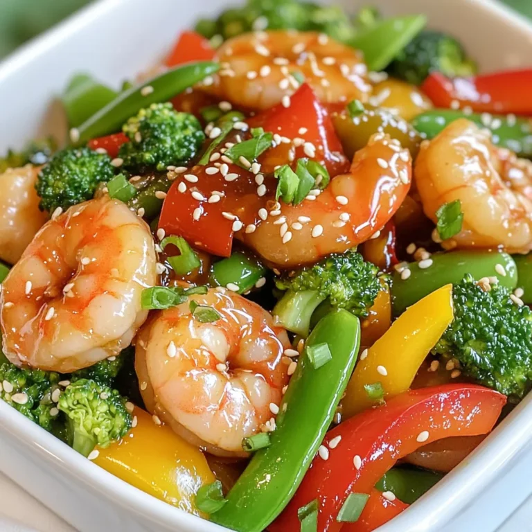 - 1 pound large shrimp, peeled and deveined - 2 tablespoons honey - 3 cloves garlic, minced - 1 bell pepper (red or yellow), sliced - 1 cup snap peas - 1 cup broccoli florets You need fresh large shrimp for this dish. They should be clean and ready to cook. Honey adds a sweet touch, while garlic gives a strong flavor. Fresh vegetables like bell pepper, snap peas, and broccoli add color and crunch. - 2 tablespoons soy sauce (low-sodium) - 1 tablespoon sesame oil - 1 tablespoon vegetable oil - 1 teaspoon fresh ginger, grated Soy sauce is key for saltiness. I prefer low-sodium for a better balance. Sesame oil brings a nutty flavor. Vegetable oil helps cook the shrimp and veggies. Fresh ginger adds a warm zest. - Sesame seeds - Green onions, chopped - Salt and pepper to taste Garnishes make your dish look great. Sesame seeds add a nice crunch. Green onions brighten the meal and add freshness. Don’t forget to season with salt and pepper to boost flavor. - Prepare the shrimp by peeling and deveining them. - In a bowl, mix the shrimp with honey, minced garlic, and grated ginger. Toss well. Let this sit for 15 minutes to soak in the flavors. - Heat 1 tablespoon of vegetable oil in a large skillet over medium-high heat. - Once it’s hot, add the marinated shrimp. Cook for 2-3 minutes until they turn pink and opaque. Remove the shrimp from the skillet and set aside. - Add 1 tablespoon of sesame oil to the same skillet. - Stir-fry sliced bell pepper, snap peas, and broccoli florets for about 5 minutes. They should be bright and tender-crisp. - Return the cooked shrimp to the skillet with the vegetables. - Pour in 2 tablespoons of low-sodium soy sauce. Season with salt and pepper to taste. Toss everything together and cook for another 2 minutes. - Remove the skillet from heat and serve the stir fry on a platter. - Top with sesame seeds and chopped green onions for a fresh finish. - To make shrimp tender, marinate them for 15 minutes. Honey adds sweetness and moisture. - Cook shrimp until they turn pink and opaque. This means they are done. - For vegetables, cut them into similar sizes. This helps them cook evenly. - Stir-fry veggies on high heat for crisp texture. Don't overcook; they should stay bright and crunchy. - Add red pepper flakes for heat. They give the dish a nice kick. - Use garlic powder for extra flavor. It blends well with the fresh garlic. - Try using maple syrup or agave nectar instead of honey. Both add sweetness with a twist. - Chop your veggies and shrimp ahead of time. Store them in the fridge for quick access. - Mix the sauce in advance. This saves time during cooking. - Store leftovers in an airtight container. Keep them in the fridge for up to three days. {{image_2}} If you need gluten-free options, use tamari instead of soy sauce. Tamari has the same great taste but is safe for those who avoid gluten. If you are on a low-carb diet, skip the honey. You can use a sugar substitute like erythritol or monk fruit. These options keep the sweet flavor but reduce the carbs. You can switch up the protein in this dish easily. Chicken works well, too, or you can even use tofu for a vegetarian twist. Just cut them into bite-sized pieces and follow the same steps. For vegetables, feel free to experiment. Carrots, zucchini, or snap peas can add more color and crunch. Use what you have in your fridge. Honey garlic shrimp stir fry pairs wonderfully with rice or noodles. Serve it over white or brown rice for a filling meal. You can also toss in some rice noodles for a fun twist. If you're feeling creative, add a side like stir-fry rice. This adds more texture and flavor, making your meal even more delightful. To store your honey garlic shrimp stir fry, place it in an airtight container. This keeps the flavors fresh. Make sure to let it cool before sealing. The best practice for refrigeration is to store it within two hours of cooking. If you want to freeze it, use freezer-safe bags. Remove as much air as possible before sealing. This helps prevent freezer burn. When reheating, I suggest using the stove or microwave. For the stove, heat a non-stick skillet over medium heat. Add a splash of water or broth to keep it moist. Stir gently until heated through. If using the microwave, cover the dish loosely. Heat in short bursts, stirring in between to avoid cooking it too much. This keeps your shrimp tender. In the fridge, honey garlic shrimp stir fry lasts about three days. Always check for any off smells or changes in texture before eating. In the freezer, it can last up to two months. Just remember to label your containers with the date. This way, you can keep track of how long it has been stored. Can I make honey garlic shrimp stir fry in advance? Yes, you can prepare the shrimp and sauce ahead. Store them in the fridge. Just cook the veggies fresh to keep them crisp. What can I substitute for honey? You can use maple syrup or agave nectar instead of honey. Both options work well and add sweetness. How can I make this dish spicier? Add red pepper flakes or a splash of sriracha to the sauce. You can also use spicy garlic sauce for more heat. What is the best type of shrimp to use? Large shrimp are best for this dish. They cook evenly and look great on the plate. Fresh shrimp will give the best flavor. Can I use frozen shrimp for this recipe? Yes, frozen shrimp work well. Just thaw them in cold water before cooking. This saves time for busy cooks. Why is my shrimp tough? Shrimp can become tough if overcooked. Cook them just until pink and opaque for the best texture. What to do if the sauce is too thick/thin? If the sauce is too thick, add a splash of water or broth. For thin sauce, let it simmer longer to thicken. You can make a delicious honey garlic shrimp stir fry with ease. We discussed the key ingredients, like shrimp, honey, and fresh veggies. I shared step-by-step instructions to help you cook perfectly tender shrimp and vibrant vegetables. With tips for meal prep and variations, this dish suits every taste and diet. Lastly, I covered how to store and reheat leftovers safely. Enjoy creating your own version of this tasty dish and share it with others for a delightful meal!