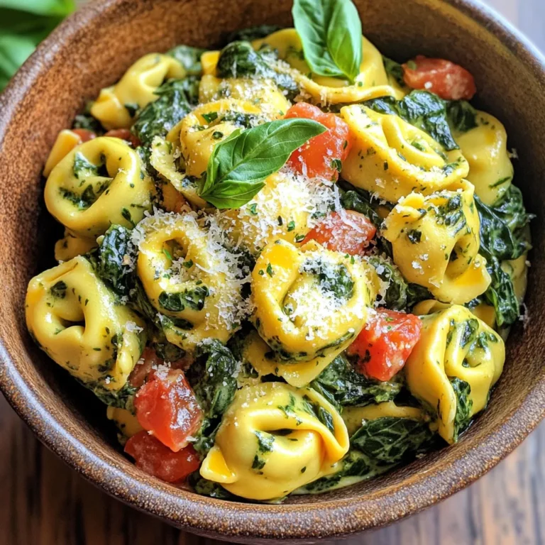 To make Slow Cooker Creamy Spinach Tortellini, gather these simple ingredients: - 1 package (19 oz) cheese tortellini, frozen - 2 cups fresh spinach, chopped - 1 can (14 oz) diced tomatoes, undrained - 2 cups vegetable or chicken broth - 1 cup heavy cream - 1 cup grated Parmesan cheese - 2 cloves garlic, minced - 1 tablespoon Italian seasoning - Salt and pepper to taste - Fresh basil, for garnish (optional) These ingredients come together to create a rich and creamy dish. The cheese tortellini adds a nice bite, while the fresh spinach brings vibrant color and nutrients. The diced tomatoes add a touch of sweetness and acidity. You can choose vegetable broth for a vegetarian option or chicken broth for more flavor. I love using heavy cream for its richness, and Parmesan cheese gives a wonderful savory depth. Fresh garlic adds a punch, and Italian seasoning ties all the flavors together. Don't forget to adjust salt and pepper to fit your taste. Lastly, fresh basil makes a lovely garnish to finish off the dish. Start by gathering your ingredients. In your slow cooker, you will mix the diced tomatoes, broth, minced garlic, and Italian seasoning. Make sure to add a pinch of salt and pepper. Stir this mixture well. This forms the tasty base for your dish. Now, it’s time to add the frozen cheese tortellini. Pour them into the slow cooker. Gently stir to ensure the tortellini are fully submerged in the broth. This step is key for even cooking. Cover the slow cooker and set it to low heat. Cook for about 3 hours. After this time, check the tortellini for tenderness. They should be soft and ready to enjoy. After 3 hours, add the chopped spinach and heavy cream. Stir until the spinach wilts and mixes well. Next, sprinkle the grated Parmesan cheese on top. Mix again and let it cook for an extra 15 minutes. This allows the cheese to melt and blend the flavors. Taste your dish and adjust the seasoning if needed. Enjoy your creamy spinach tortellini! To make the best Slow Cooker Creamy Spinach Tortellini, timing is key. Cook it on low for about three hours. This helps the tortellini become tender without overcooking. If you prefer a firmer bite, check for doneness after two and a half hours. Adjusting the taste can make a big difference. You can add more garlic if you love its flavor. If you want a bit of heat, try adding red pepper flakes. For a richer taste, increase the Parmesan cheese. Pair this dish with a crisp salad. A simple green salad with a light vinaigrette works well. You can also serve it with garlic bread for extra comfort. For presentation, use a large bowl to serve. Sprinkle fresh basil on top for a pop of color. This will make the dish look even more inviting. If you need a gluten-free option, use gluten-free tortellini. Many brands offer great choices that taste delicious. To reduce calories, swap heavy cream for half-and-half. You can also use low-fat cheese instead of regular Parmesan. This keeps the dish tasty while being lighter. {{image_2}} You can easily change the tortellini type. Try using spinach or mushroom tortellini for a new taste. You can also use gluten-free tortellini if that's your choice. For greens, swap spinach with kale or Swiss chard. Both add a nice texture and flavor. Want to shake things up? Add spices like red pepper flakes for heat or smoked paprika for depth. Fresh herbs like thyme or oregano give a fresh twist. If you want more protein, consider adding cooked chicken, sausage, or chickpeas. These options can make your meal heartier. For a vegetarian version, keep it as is. To make it vegan, use plant-based cream and dairy-free cheese. You can also skip the cheese altogether for a lighter dish. If you're watching carbs, use cauliflower tortellini or reduce the amount of tortellini. These changes keep the dish tasty while fitting your diet. To store your Slow Cooker Creamy Spinach Tortellini, let it cool first. Use an airtight container to keep it fresh. Place the container in the fridge. This dish stays good for about 3 to 4 days. If you notice any odd smell or color, toss it out. When you're ready to enjoy your leftovers, you can reheat them easily. Use a microwave for quick warming. Heat in short bursts, stirring in between. You can also use a pot on low heat. Stir often to keep the texture nice. Make sure it reaches 165°F for safe eating. If you want to save some for later, freezing is a great option. Place the cooled dish in a freezer-safe container. Make sure to leave some space for expansion. It will last up to 2 months in the freezer. When you're ready to eat, defrost it overnight in the fridge. Reheat it gently, stirring to bring back the creaminess. It takes about 3 hours and 15 minutes to make this dish. The slow cooker works magic here. The tortellini cook in broth and soak up all the flavors. You will need 15 minutes for prep. Then, let it cook on low for about 3 hours. This time allows the flavors to blend perfectly. Yes, you can use fresh tortellini instead of frozen. Fresh tortellini cooks faster, so check them after 2 hours. Adjust the time based on the package instructions. Just make sure they are tender before adding spinach and cream. You can use half-and-half or coconut milk as a substitute. They add creaminess without the heaviness. If you want a lighter option, use low-fat milk. Just note that the dish may be less rich. Yes, this recipe is great for meal prep. You can store it in the fridge for up to 4 days. Just make sure it cools before storing. It reheats well, so you can enjoy it later. To boost flavor, add more garlic or fresh herbs like basil. You can also toss in some red pepper flakes for heat. A splash of lemon juice can add a nice zing. Don't shy away from experimenting! This blog post gave you a clear guide to making Slow Cooker Creamy Spinach Tortellini. You learned the key ingredients, step-by-step cooking instructions, and helpful tips. I also shared some variations and storing methods to suit your needs. Try this recipe for a cozy meal that’s easy and tasty. Enjoy each bite and feel free to make it your own. Happy cooking!