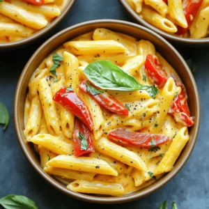 - Pasta type options: You can use 12 oz of penne or fusilli. Both hold sauce well. - Key flavors: Red peppers bring sweetness. Spices like paprika and Italian seasoning add depth. Cream gives a rich finish. - Optional ingredients for added richness: You might add ½ cup of grated Parmesan cheese for a cheesy touch. Fresh basil also brightens the dish. If you prefer a dairy-free option, use coconut milk instead of heavy cream. These ingredients combine to make a comforting meal that’s easy to prepare in one pot. To start, heat one tablespoon of olive oil in a large pot over medium heat. Once the oil is hot, add the finely chopped onion. Sauté the onion for about three to four minutes until it turns translucent. This step builds a tasty foundation for our pasta. Next, stir in three minced garlic cloves, one teaspoon of paprika, and one teaspoon of Italian seasoning. Let these cook for one more minute. You will love how this smells! The spices add depth and warmth to the dish, making each bite flavorful. Now, it’s time to bring everything together. Add 12 ounces of dry pasta to the pot. You can use penne or fusilli for this recipe. Then, mix in the roasted and diced red bell peppers and two cups of vegetable broth. Stir everything well to combine. Bring the mixture to a boil. Once boiling, reduce the heat to low. Cover the pot and let it simmer for about 12 to 15 minutes. Stir occasionally to keep the pasta from sticking. Check the pasta for doneness; it should be al dente. Once the pasta is cooked, it’s time for the magic. Stir in one cup of heavy cream or coconut milk for a dairy-free option. If you want to add richness, mix in half a cup of grated Parmesan cheese. Combine well until the sauce becomes creamy and everything is heated through. Finally, season the dish with salt and pepper to taste. Adjust the seasoning to your liking. This step is key to making the flavors pop. Enjoy the creamy goodness! To cook al dente pasta, boil it for 12 to 15 minutes. This gives the pasta a firm bite. Stir the pasta often to prevent sticking. To ensure the sauce thickens properly, let it simmer with the pasta. As the pasta cooks, it releases starch. This starch helps the sauce cling to the pasta. If the sauce feels too thin, let it cook a bit longer. Add extra spices or herbs to boost flavor. A pinch of red pepper flakes adds heat. Fresh herbs like parsley or thyme can brighten the dish. You can customize heat levels easily. Use spicy red peppers for a kick. If you like it milder, stick to sweet bell peppers. Adding a splash of hot sauce is another great option. {{image_2}} To make this dish dairy-free, I suggest using coconut milk instead of heavy cream. Coconut milk gives a rich taste without the dairy. You can also skip cheese or use a dairy-free cheese alternative. These swaps keep the creamy texture while accommodating different diets. Adding protein can make your meal heartier. Cooked chicken, shrimp, or tofu all work well. If you choose chicken or shrimp, add them to the pot after sautéing the onions and garlic. For tofu, toss it in with the pasta and broth. Adjust cooking time slightly to ensure they are heated through. Feel free to mix in other vegetables for extra color and nutrition. Spinach, peas, or zucchini can add freshness. You can also swap in seasonal veggies like asparagus in spring or butternut squash in fall. These options make the dish versatile and fun to customize. To keep your One Pot Creamy Red Pepper Pasta fresh, use airtight containers. Glass or plastic containers work well. Make sure to let the pasta cool before sealing. Store the leftovers in the fridge. They can last for about 3 to 5 days. If you want to keep it longer, freezing is a great option. For freezing, place the pasta in a freezer-safe container. Leave some space at the top, as it may expand. You can also freeze it in portions. It helps to thaw only what you need. The pasta can stay in the freezer for up to 3 months. Reheating your pasta can be simple and easy. The best method is to use the stovetop. Place the pasta in a pan with a splash of water or broth. Heat it over medium-low. Stir often to prevent sticking. This method helps keep the sauce creamy. You can also use the microwave. Transfer the pasta to a microwave-safe dish. Add a little water to keep it moist. Cover it with a lid or wrap. Heat in short bursts, stirring in between. Watch out for overcooked pasta. It can become mushy quickly. Aim for warm, not boiling. Enjoy your creamy pasta just like when it was fresh! Yes, you can use gluten-free pasta. This option works well for those with dietary needs. Just keep an eye on the cooking time. Gluten-free pasta often cooks faster than regular pasta. Start checking it at the 8-minute mark to avoid overcooking. To add some heat, use spicy peppers or hot sauce. You can try adding diced jalapeños or crushed red pepper flakes. These options give your dish a nice kick. If you like sauces, a dash of sriracha or chili paste can work wonders too. Adjust the spice level to your taste. This pasta pairs well with simple side salads or fresh bread. A light arugula salad with lemon vinaigrette is a great choice. Garlic bread also complements the creamy sauce nicely. For drinks, a crisp white wine like Sauvignon Blanc enhances the meal. If you prefer non-alcoholic options, sparkling water with lemon is refreshing. This blog post guides you in creating a flavorful pasta dish. We covered key ingredients like different pasta types and flavors to enhance your meal. I shared step-by-step instructions, tips for perfect texture, variations for dietary needs, and storage info. Remember to customize each step to suit your taste. Enjoy cooking and sharing this delicious pasta with friends and family!