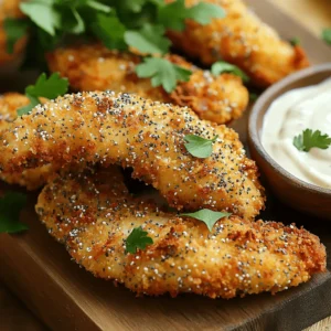 - 1 pound chicken tenders - 1 cup bread crumbs (preferably panko) - 3 tablespoons everything bagel seasoning - 1/2 cup all-purpose flour - 2 large eggs - 1 tablespoon water - Salt and pepper to taste - Cooking spray or olive oil spray These ingredients create a tasty twist on classic chicken tenders. The panko bread crumbs give a delightful crunch. Everything bagel seasoning adds a unique flavor blend, making these tenders special. When choosing chicken, look for fresh tenders. They cook evenly and stay juicy. If you can, opt for organic or free-range chicken for better flavor. For the breading, I love panko. It’s lighter and crispier than regular bread crumbs. The texture makes each bite satisfying. You can find panko in most grocery stores. Everything bagel seasoning is the star here. It combines sesame seeds, poppy seeds, garlic, and onion. This mix gives the chicken a savory kick. You can even make your own if you like. Using all-purpose flour helps the breading stick better. The eggs create a nice coating for the crumbs to stick. Don't skip the water in the egg mix. It helps thin the mixture, making it easier to coat the chicken. Always season with salt and pepper. This simple step boosts the overall flavor. Lastly, cooking spray ensures the tenders get that nice golden color without excess oil. Gather these items, and you’re ready to make delicious air fryer everything bagel chicken tenders! 1. Seasoning the chicken tenders: Start by seasoning the chicken tenders with salt and pepper on both sides. This step adds flavor and depth to your dish. 2. Setting up the breading station: Next, set up your breading station. You will need three shallow bowls. In the first bowl, place 1/2 cup of all-purpose flour. In the second bowl, whisk together 2 large eggs and 1 tablespoon of water. In the third bowl, mix 1 cup of panko bread crumbs with 3 tablespoons of everything bagel seasoning. This combination gives the chicken a tasty crunch. 1. Dredging in flour: Take each chicken tender and dredge it in the flour. Make sure to shake off any excess flour. This helps the egg mixture stick better. 2. Egg mixture coating: Next, dip the floured chicken into the egg mixture. Let any extra egg drip off. This coating is key for holding the bread crumbs. 3. Final breadcrumb coating: Finally, coat the chicken tenders in the seasoned bread crumbs. Press gently to help the crumbs stick well. This step ensures you get that delicious crunch when you cook them. 1. Preheating the air fryer: Before cooking, preheat your air fryer to 400°F (200°C) for about 3 to 5 minutes. This helps the chicken cook evenly and get crispy. 2. Cooking instructions and flipping: Spray the air fryer basket with cooking spray. Place the breaded chicken tenders in a single layer. Make sure they are not crowded, so they cook evenly. Lightly spray the tops with cooking spray for extra crispiness. Air fry the chicken tenders for 10 to 12 minutes. Flip them halfway through to ensure both sides brown nicely. The chicken should reach 165°F (74°C) to be safe to eat. To make your Air Fryer Everything Bagel Chicken Tenders truly shine, you need to focus on the breading. Here are some key tips: - Ensuring crumbs adhere well: After coating the chicken in flour, shake off the excess. This helps the egg wash stick better. When you dip the chicken in the egg, let any extra drip off too. Finally, when you press the chicken into the seasoned bread crumbs, apply some pressure. This makes sure the crumbs stay put. - Achieving extra crispiness: To boost crunch, use panko bread crumbs. They are lighter and give a great texture. A light spray of cooking oil on the breaded tenders before air frying helps, too. It promotes browning and crispiness. Cooking techniques play a big role in how your chicken turns out. Here’s what to keep in mind: - Best temperature and timing: Preheat your air fryer to 400°F (200°C) for about 3-5 minutes. This ensures even cooking right from the start. Cook the chicken tenders for 10-12 minutes. - Flipping tips for even cooking: Halfway through cooking, flip the tenders. This helps them brown nicely on both sides. Use tongs to flip gently, avoiding any damage to the breading. Once your chicken tenders are done, it’s time to serve them up right! - Ideal dipping sauces: Serve these tenders with tasty dips. Ranch or honey mustard are great choices. They complement the everything bagel flavor well. - Presentation tips for an appealing plate: Arrange your chicken tenders on a clean white plate or a wooden board. Garnish with fresh parsley for color. This makes your dish look inviting and delicious. {{image_2}} You can switch up the protein in this dish. Try using chicken breasts or thighs instead of tenders. Both options work great and keep that juicy flavor. If you want a plant-based option, use tofu or vegetables. Firm tofu holds up well when breaded, and vegetables like zucchini or eggplant can be a fun choice too. Get creative with flavors! Use different seasoning blends to change the taste. Try ranch seasoning for a zesty kick, or Italian herbs for a fresh twist. You can also add herbs or spices to the breadcrumb mix. Fresh parsley, dill, or garlic powder can add depth. Experiment until you find your favorite! If you need gluten-free options, you can still enjoy this recipe. Use gluten-free breadcrumbs instead of regular ones. They will give you that same crunch. You can also try alternative flour types like almond flour or coconut flour. Both work well and add their unique flavor. Enjoy your tasty dish without worry! To keep your chicken tenders fresh, first cool them to room temperature. This step stops moisture that can make them soggy. Place the cooled tenders in a shallow container. Use an airtight container or wrap them tightly in plastic wrap. This method locks in flavor and keeps them from drying out. When you want to enjoy your leftover chicken tenders, use your air fryer for the best results. Preheat the air fryer to 350°F (175°C). Place the chicken in the basket in a single layer. Heat for about 5-7 minutes. This method keeps them crispy and tasty. You can also use a microwave, but the tenders may lose their crunch. To freeze chicken tenders, first let them cool completely. Arrange them in a single layer on a baking sheet. Freeze for about an hour until they are firm. Then, transfer the tenders to a freezer bag or airtight container. Make sure to remove as much air as possible. When you’re ready to eat, thaw them overnight in the fridge. Reheat in the air fryer to restore their crispiness. Air fryer chicken tenders last about 3 to 4 days in the fridge. Store them in an airtight container. Make sure they cool down before sealing. This keeps them fresh and safe to eat later. If you see any signs of spoilage, toss them out. You can use regular breadcrumbs, but panko gives better crunch. Panko is lighter and flakier. This texture helps your chicken tenders crisp up nicely in the air fryer. Regular breadcrumbs can make them denser and less crunchy. If you have panko, I recommend using it for the best results. The best temperature for chicken tenders is 400°F (200°C). This high heat cooks them quickly and evenly. It also makes the outside golden and crispy while keeping the inside juicy. Cooking at a lower temperature may not give you the same nice crunch. Always check that the internal temperature reaches 165°F (74°C) for safety. You now have a clear plan to make crispy air fryer chicken tenders. Start with simple ingredients like chicken, breadcrumbs, and seasoning. Follow the step-by-step instructions for breading and cooking. Don't forget the helpful tips to ensure perfect crispiness. You can even explore variations to suit your taste. Store leftovers properly for later enjoyment. With these techniques, you'll impress anyone with your cooking. Enjoy your tender, tasty treat!