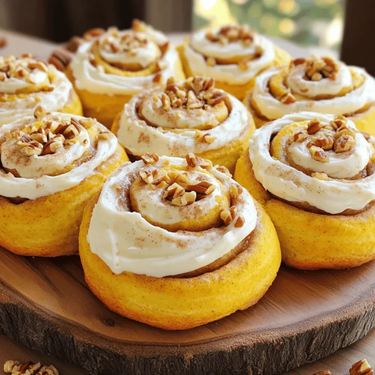 To make slow cooker pumpkin spice cinnamon rolls, gather the following ingredients: - 2 cups all-purpose flour - 1 cup pumpkin puree - 1/2 cup milk - 1/4 cup granulated sugar - 2 tablespoons unsalted butter, melted - 1 sachet instant yeast (about 2 1/4 teaspoons) - 1/4 teaspoon salt - 1 tablespoon pumpkin pie spice - 1/3 cup brown sugar - 1 tablespoon ground cinnamon - 1/4 cup chopped pecans (optional) - 1 cup cream cheese frosting (store-bought or homemade) These ingredients work together to create soft and flavorful rolls. The pumpkin puree brings moisture and a rich taste. The spices add warmth and sweetness, making these rolls perfect for any occasion. You can also add pecans for a nice crunch, but they are optional. Gathering your ingredients ahead of time helps make the process smooth. Having everything ready makes cooking fun and stress-free. Enjoy the journey of making these delicious treats! - In a large bowl, combine 2 cups of all-purpose flour, 1/4 cup of granulated sugar, 1/4 teaspoon of salt, and 1 tablespoon of pumpkin pie spice. Mix well and set aside. - In a separate bowl, mix 1 cup of pumpkin puree, 1/2 cup of milk, 2 tablespoons of melted unsalted butter, and 1 sachet of instant yeast. Let it sit for about 5 minutes until it gets frothy. - Gradually add the wet mixture to the dry mixture. Stir until a dough forms. Knead the dough on a lightly floured surface for 5 minutes until it's smooth. - Roll the dough into a rectangle about 1/2 inch thick. - In a small bowl, mix 1/3 cup of brown sugar and 1 tablespoon of ground cinnamon. If you like, add 1/4 cup of chopped pecans. Spread this mix evenly over the rolled dough. - Starting from one edge, roll the dough into a log. Slice this log into 12 equal pieces. - Grease the slow cooker insert with cooking spray. Place the rolls inside, leaving space for them to rise. - Cover the slow cooker and set it to low. Cook for 2 to 3 hours. Check the rolls for doneness; they should be puffed and soft. To make the best pumpkin spice cinnamon rolls, focus on the dough. Aim for a dough that feels soft but not sticky. If it sticks to your fingers, add flour one tablespoon at a time until it feels just right. Checking for doneness is easy. Look for rolls that are puffed up and soft. You can gently poke one; if it springs back, they are ready. Drizzling cream cheese frosting is a must. It adds a rich, sweet flavor that pairs well with the spices. You can use store-bought frosting or make your own for a special touch. For drinks, hot coffee or tea works great. The warmth of the drink enhances the spices in the rolls. You can also serve them with apple cider for a seasonal twist. {{image_2}} You can make your pumpkin spice cinnamon rolls even better. Here are a few ideas: - Adding nuts or chocolate chips: Chopped pecans give a nice crunch. They add flavor and texture. If you love chocolate, you can mix in chocolate chips. They melt and create a rich taste. - Incorporating caramel or butterscotch sauce: Drizzling caramel or butterscotch sauce on top adds sweetness. It makes the rolls even more decadent. You can use store-bought sauce or make your own for a special touch. You can easily adapt this recipe for different diets. Here are some suggestions: - Gluten-free alternatives for flour: Use gluten-free all-purpose flour. This swap keeps the rolls soft and fluffy. Look for flour blends that include xanthan gum for best results. - Vegan substitutions for dairy ingredients: Replace milk with almond or oat milk. For butter, use a plant-based alternative. You can also use vegan cream cheese for the frosting. These swaps make the rolls friendly for everyone. Enjoy trying these variations. Each change brings a new twist to the classic pumpkin spice cinnamon rolls. To keep your cinnamon rolls fresh, store them in the fridge. Place them in an airtight container to prevent drying out. They can last up to four days this way. If you want to save them longer, try freezing. Wrap each roll in plastic wrap, then place them in a freezer bag. They will stay good for about three months. When you are ready to enjoy your leftover rolls, reheating them is easy. Use the microwave for quick warming. Heat for about 15 seconds at a time. Check often to avoid overheating. You can also use an oven for a crispier texture. Preheat the oven to 350°F and warm the rolls for about 10 minutes. This method keeps them soft and warm. If you want to avoid dryness, cover them with foil while reheating. You can tell when the cinnamon rolls are done by checking their size. They should be puffed up and soft. You can also gently press the top with your finger. If it springs back, they are ready. The cooking time is usually between 2 to 3 hours on low heat. Keep an eye on them to avoid overcooking. Yes, you can make these cinnamon rolls ahead of time. Prepare the dough and roll it up. Instead of cooking, wrap the rolls tightly in plastic wrap. Store them in the fridge for up to 24 hours. When ready to bake, just place them in the slow cooker. This method gives you fresh rolls with less morning fuss. If you want to switch up the frosting, there are many options. You can use vanilla icing or a simple glaze made of powdered sugar and milk. Another option is a maple syrup glaze for a fun twist. You can also try a chocolate frosting for a rich flavor. Pick what sounds best to you! You learned how to make tasty cinnamon rolls using simple ingredients and steps. We covered mixing dough, forming rolls, and cooking them in a slow cooker. Tips for perfecting your rolls and fun variations were shared. Remember, storing and reheating properly keeps them fresh. With this recipe, you can enjoy warm, sweet treats any time. Experiment with flavors and toppings to make it yours! Happy baking!