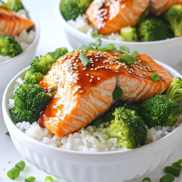- 1 lb salmon fillets - 1 cup jasmine rice - 1 ¼ cups vegetable broth - ½ cup teriyaki sauce These main ingredients create the base of your dish. The salmon brings a rich flavor, while the jasmine rice offers a fragrant complement. The vegetable broth adds depth, and the teriyaki sauce ties it all together with a sweet and savory kick. - 2 cups broccoli florets - 1 tablespoon sesame seeds - 2 green onions, sliced The broccoli adds a bright green color and crunch. It also offers vitamins and minerals. The sesame seeds provide a nutty flavor, while green onions add a fresh bite. Together, they enhance the dish's texture and taste. - 1 tablespoon olive oil - Salt and pepper to taste Olive oil helps cook the salmon perfectly. It also boosts flavor. Adding salt and pepper allows you to adjust the seasoning to your liking. This simple addition makes a big difference in the overall taste of your meal. - Rinse jasmine rice under cold water until the water runs clear. This step helps make the rice fluffy. - Combine the rinsed rice and 1 ¼ cups of vegetable broth in the Instant Pot. Secure the lid and set the valve to sealing. Cook on high pressure for 4 minutes. After cooking, let the pressure release naturally for 10 minutes. Then, manually release any remaining pressure. - Season the salmon fillets with salt, pepper, and half of the teriyaki sauce. Make sure to cover all sides. - In a sauté pan over medium heat, add 1 tablespoon of olive oil. When the oil is hot, place the salmon fillets skin-side down. Sear for about 4 minutes. Then, flip the salmon carefully. Pour in the rest of the teriyaki sauce. Cook for another 4 to 5 minutes. The salmon should flake easily when it is done. - Add 2 cups of broccoli florets to the salmon pan. Cover it and steam for the last 3 to 4 minutes. The broccoli should turn bright green and become tender. - Once the rice is ready, fluff it with a fork and divide it into serving bowls. - Top each bowl with a piece of teriyaki salmon and a portion of broccoli. If you like, drizzle extra teriyaki sauce over the top. Sprinkle with sesame seeds and sliced green onions for a nice finish. Rinsing jasmine rice is key for great texture. It removes extra starch. This helps make the rice fluffy and not sticky. Once you rinse, add the rice and broth to the pot. When the rice cooks, use natural pressure release. This step is important. It allows the rice to finish cooking gently. To check salmon doneness, look for a change in color. The fish should be opaque. You can also use a fork to check flakiness. Gently pull apart the salmon. If it flakes easily, it is ready. Avoid overcooking for the best taste. You can add spices or fresh herbs to boost flavor. Garlic powder or ginger can add a nice kick. Feel free to adjust the amount of teriyaki sauce too. More sauce means bolder flavors. Less sauce keeps it light and fresh. {{image_2}} You can easily switch the salmon for chicken or tofu. Each option adds a new twist. For chicken, use boneless breasts. Cook it for about 10 minutes in the Instant Pot. For tofu, press it first to remove extra water. Cook it for about 5 minutes. Each protein brings its own flavor to the dish. You can change the broccoli to other veggies. Snap peas, bell peppers, or carrots work great too. Use seasonal vegetables for the best taste. In spring, try asparagus. In summer, add zucchini. Each veggie adds color and crunch to your rice bowl. You can make your own teriyaki sauce at home. Mix soy sauce, honey, and ginger for a fresh taste. This gives you control over the sweetness and saltiness. You can also swap the teriyaki sauce for other sauces. Try a spicy chili sauce for heat. Or use a peanut sauce for a nutty flavor. Each sauce adds a different flair to your meal. To store leftovers, allow the salmon and rice to cool down first. Then, place them in airtight containers. This helps keep the flavors fresh. I recommend storing the salmon and rice separately if possible. In the fridge, the leftovers last for up to three days. Make sure to label the containers with the date you cooked the meal. If you want to freeze portions, let the food cool completely. Then, place them in freezer-safe bags. Remove as much air as you can to avoid freezer burn. You can freeze the salmon and rice for up to three months. When it’s time to eat, thaw in the fridge overnight. Reheat in the microwave or on the stove until hot. Preparing components in advance makes busy days easier. You can cook the rice and salmon ahead of time. Store them in the fridge until you’re ready to eat. For quick meals, assemble the bowls with rice, salmon, and broccoli. Add garnishes just before serving for the best taste. This way, you have a healthy, delicious meal ready in minutes! Cooking salmon in the Instant Pot takes about 3 to 5 minutes. The time varies by thickness. - 1-inch thick fillets: Cook for 3 to 4 minutes on high pressure. - 1.5-inch thick fillets: Cook for 5 minutes. Always check if the salmon flakes easily with a fork. This means it’s done! Yes, you can make this recipe gluten-free! Substitute the teriyaki sauce. Use gluten-free soy sauce or tamari. For broth, choose a gluten-free vegetable broth. Always check labels to be sure! You can serve many tasty sides with this dish! Here are some ideas: - Steamed green beans - Roasted asparagus - Cucumber salad - Miso soup These sides add color and flavor, making your meal even better! This recipe for Instant Pot Teriyaki Salmon Rice Bowls is easy and quick. We covered key ingredients, step-by-step cooking, and useful tips. You can switch proteins or veggies to suit your taste. Remember to store leftovers properly for the best flavor later. With this guide, you can create a tasty meal that your family will love. Enjoy making these bowls and explore all the variations!