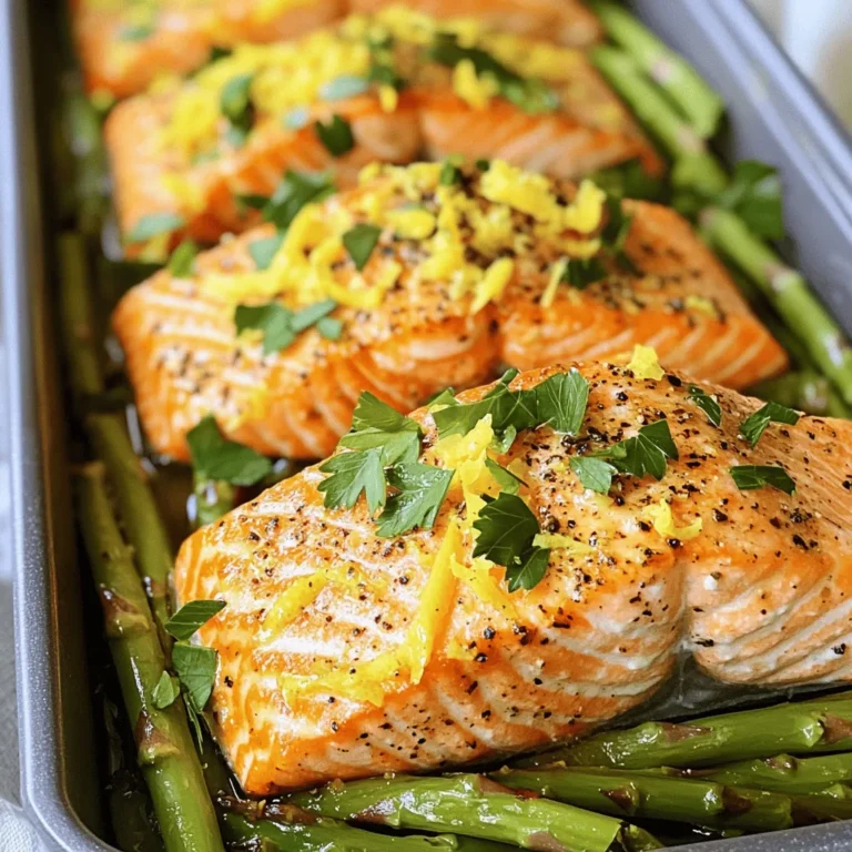 To make Air Fryer Lemon Pepper Salmon, you will need: - 4 salmon fillets - 2 tablespoons olive oil - 1 tablespoon lemon zest - 2 tablespoons lemon juice - 2 teaspoons black pepper - 1 teaspoon garlic powder - 1 teaspoon onion powder - ½ teaspoon smoked paprika - Salt, to taste - Fresh parsley, chopped (for garnish) These fresh ingredients give the salmon its bright taste. The lemon zest and juice add a nice zing. The spices bring depth to the dish. To cook this dish, you will need: - An air fryer - A small bowl for mixing - A whisk or fork - A shallow dish or zip-top bag for marinating - A spatula for serving These tools help you prepare the salmon easily. The air fryer is key for that crispy exterior while keeping the inside moist. Each serving of Air Fryer Lemon Pepper Salmon has: - Calories: 280 - Protein: 25g - Fat: 18g - Carbohydrates: 1g - Fiber: 0g This salmon dish is high in protein and healthy fats. It fits well into many diets. Enjoy this tasty meal without guilt! First, gather your ingredients. You need olive oil, lemon zest, lemon juice, black pepper, garlic powder, onion powder, smoked paprika, and salt. In a small bowl, whisk together 2 tablespoons of olive oil, 1 tablespoon of lemon zest, and 2 tablespoons of lemon juice. Add 2 teaspoons of black pepper, 1 teaspoon of garlic powder, 1 teaspoon of onion powder, and ½ teaspoon of smoked paprika. Finally, sprinkle in salt to taste. This marinade will pack a punch of flavor for your salmon. Now, it's time to marinate the salmon. Place your 4 salmon fillets in a shallow dish or a zip-top bag. Pour the marinade over the salmon, ensuring each fillet is well coated. Make sure to cover every inch for the best flavor. Let the salmon marinate for at least 15 minutes. This step is key for infusing the salmon with that zesty lemon pepper taste. Next, preheat your air fryer to 400°F (200°C). This process takes about 5 minutes, but it is essential. Preheating helps the salmon cook evenly, giving it a crispy texture on the outside and tender meat inside. Once your air fryer is hot, place the marinated salmon fillets in the basket. Make sure they are skin-side down. Cook the salmon for 10-12 minutes. Cooking time can vary based on the thickness of the fillets. You’ll know it’s done when the salmon flakes easily with a fork. After cooking, carefully remove the salmon from the air fryer. Garnish with freshly chopped parsley for a pop of color. You can also add an extra wedge of lemon for a fresh touch. For a lovely presentation, serve the salmon on a bed of steamed asparagus or quinoa. Drizzle any leftover marinade on top for added flavor. Enjoy your meal! To get that flaky and tender salmon, follow a few key steps. First, always marinate your salmon for at least 15 minutes. This adds flavor and helps with texture. Next, preheat your air fryer to 400°F (200°C) for even cooking. Place the salmon skin-side down in the basket. This method helps the fish cook evenly and stay moist. Many home cooks make a few common errors. One mistake is not using enough oil in the marinade. This can lead to dry salmon. Another mistake is overcrowding the air fryer. Make sure to leave space for air to flow. Lastly, don’t skip the seasoning. Use enough salt and pepper to enhance the taste. Want to boost the flavor? Consider adding fresh herbs like dill or basil. A touch of honey can balance the lemon's tartness well. If you like spice, try adding red pepper flakes for a kick. You can also serve the salmon with a sauce like tzatziki or a simple garlic butter. Each of these options adds new layers of flavor to your dish. {{image_2}} You can mix up the flavors of your lemon pepper salmon. Try adding fresh dill or basil for a fresh twist. If you love heat, a pinch of red pepper flakes will add a kick. For a smoky flavor, consider using smoked salt instead of regular salt. You can even experiment with Cajun seasoning for a southern flair. If you do not have an air fryer, don’t worry. You can easily bake the salmon in the oven. Preheat your oven to 400°F (200°C). Place the marinated salmon on a baking sheet lined with parchment paper. Bake for about 12-15 minutes until cooked through. Grilling is another option. Heat your grill to medium-high. Grill the salmon for about 5-7 minutes per side. This method gives a lovely char and flavor. Pair your salmon with simple side dishes for a complete meal. Steamed asparagus or green beans work well. Quinoa or brown rice adds a hearty touch. A fresh salad with mixed greens and a light vinaigrette is also a great choice. Drizzle any leftover marinade over your sides for extra flavor. To keep your leftover salmon fresh, let it cool first. Place it in an airtight container. Store it in the fridge for up to three days. If you want it to last longer, consider freezing it. When you’re ready to eat the leftover salmon, take it out of the fridge. Heat it in the air fryer for about 5 minutes at 350°F. This will help keep it moist and tasty. You can also use a microwave for quick reheating, but be careful not to overcook it. If you want to freeze your salmon, wrap each fillet tightly in plastic wrap. Then, put it in a freezer bag. Remove as much air as possible to prevent freezer burn. Frozen salmon can last for up to three months. When ready to use, thaw it overnight in the fridge before cooking. You should marinate the salmon for at least 15 minutes. This time allows the flavors to soak in well. If you have more time, you can marinate it for up to 30 minutes. Longer marination adds even more flavor. Yes, you can use frozen salmon. Just make sure to thaw it first. Place the frozen salmon in the fridge overnight to thaw it safely. If you're in a hurry, you can use a microwave to defrost it, but be careful not to cook it. Lemon pepper salmon pairs well with several sides. Consider serving it with steamed asparagus or fluffy quinoa. You can also add a fresh salad or roasted veggies for a colorful plate. Drizzle any leftover marinade on top for added flavor. Salmon is done when it flakes easily with a fork. You can also check the internal temperature. It should reach 145°F (63°C). When you see the flesh turn from translucent to opaque, it’s a good sign it’s ready. Absolutely! You can use other fish, like trout or cod. Just adjust the cooking time based on the thickness of the fish. Each fish has its own flavor and texture, so feel free to experiment! You now know how to make tasty lemon pepper salmon. We covered fresh ingredients, tools, and nutrition. The step-by-step guide helps you marinate and cook salmon perfectly. I shared tips to improve texture and flavor while avoiding common mistakes. You learned variations for herbs and cooking methods, plus smart storage tips. Use this knowledge to create a delicious meal. Enjoy experimenting in your kitchen!