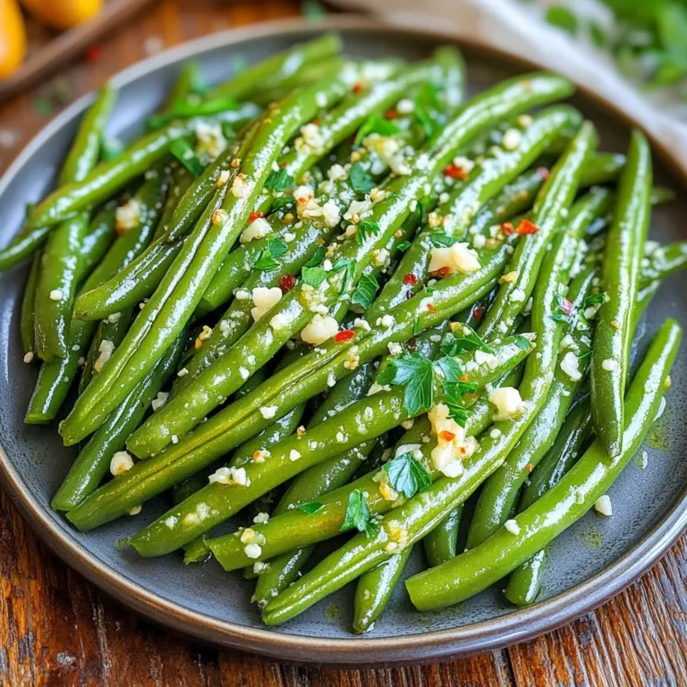 To make Air Fryer Garlic Parmesan Green Beans, you will need: - 1 pound fresh green beans, trimmed - 2 tablespoons olive oil - 4 cloves garlic, minced - 1/4 teaspoon red pepper flakes (optional) - 1/2 teaspoon salt - 1/4 teaspoon black pepper - 1/3 cup grated Parmesan cheese - 1 tablespoon lemon juice - Fresh parsley, chopped (for garnish) You can swap some ingredients if needed. For olive oil, you might use avocado oil. If you want less cheese, try using nutritional yeast for a dairy-free option. Instead of fresh garlic, garlic powder works in a pinch. Want more heat? Increase the red pepper flakes. You can also replace Parmesan with any hard cheese you like, such as Pecorino Romano. Fresh green beans are the best choice for this recipe. Look for bright green beans that snap easily. Avoid any that are limp or have brown spots. If you can, buy organic beans for better flavor and freshness. You can also use thin green beans, like haricots verts, for a more delicate dish. Always trim the ends before cooking to remove any tough parts. First, set your air fryer to 375°F (190°C). Preheating helps cook the green beans evenly. It only takes a few minutes for the fryer to get hot. Next, grab 1 pound of fresh green beans. Trim the ends off each bean. In a big bowl, mix the green beans with 2 tablespoons of olive oil. Add 4 cloves of minced garlic, 1/4 teaspoon of red pepper flakes (if you like spice), 1/2 teaspoon of salt, and 1/4 teaspoon of black pepper. Toss everything well so the beans are coated. Now, spread the green beans in a single layer in the air fryer basket. Cook them for 8-10 minutes. Halfway through, shake the basket to make sure they cook evenly. You want the green beans to be tender and a little crispy. Once done, take them out and sprinkle 1/3 cup of grated Parmesan cheese on top while they are hot. Drizzle with 1 tablespoon of lemon juice and toss gently. You can garnish with fresh parsley for a nice touch. Enjoy your crunchy green beans! To get those green beans crispy, use fresh beans. Trim the ends and dry them well. Toss the beans in olive oil and spices. This helps them cook evenly. The air fryer works best at 375°F. Cook for 8 to 10 minutes. Shake the basket halfway to ensure all sides get that crunch. The key is not to overcrowd the basket. This allows hot air to flow freely. Fresh, crisp beans are worth the wait. Garlic and cheese are stars in this dish. You can change the flavor by using different cheeses. Try using Asiago or Pecorino for a twist. For a spicy kick, add more red pepper flakes. You can also mix in some lemon zest. This adds a bright pop that pairs well with garlic. Feel free to experiment with herbs too. Basil or thyme can enhance the flavor even more. These green beans shine as a side dish. They pair well with grilled chicken or fish. You can also serve them with pasta for a full meal. Top with chopped fresh parsley for color. If you want to impress, use a sprinkle of lemon zest. This adds a fresh taste and bright look. They also work great on a holiday table. Everyone loves a veggie that tastes so good! {{image_2}} You can mix things up with different seasonings. Try adding lemon zest for a bright kick. A sprinkle of smoked paprika gives a nice depth. For a spicy twist, use chili powder or cayenne pepper. Herbs like thyme or oregano can add a fresh taste too. Experiment with the flavors you love! To make this dish heartier, add protein. Grilled chicken or shrimp pairs well with green beans. You can also toss in cooked sausage or bacon bits. These additions will add flavor and make your meal more filling. Just ensure the protein cooks through in the air fryer. Feel free to add other veggies to your mix. Carrots and bell peppers roast well alongside green beans. You can also try zucchini or broccoli for a colorful plate. Just cut them to similar sizes for even cooking. This way, you get a medley of flavors and textures! To store leftovers, let the green beans cool down. Place them in an airtight container. Keep the container in the fridge. The beans will stay fresh for about 3 days. When you’re ready to eat, you can reheat the green beans. Use the air fryer for the best results. Set it to 350°F (175°C). Heat for about 5 minutes. This helps keep them crispy. You can also use a microwave, but they may lose some crunch. Freezing the green beans is possible, but they may change texture. First, blanch them in boiling water for 2 minutes. Then, cool them in ice water right away. Drain and pat dry. Place them in a freezer bag. They can last for up to 3 months in the freezer. When ready, cook them straight from frozen or thaw before using. Yes, you can use frozen green beans. They cook well in an air fryer. Just add a few extra minutes to the cooking time. Check for doneness as you go. The best air fryer temperature for vegetables is 375°F (190°C). This heat cooks them well, making them tender and crispy. To make this recipe vegan, skip the Parmesan cheese. You can use nutritional yeast for a cheesy flavor. It adds a nice taste without dairy. Green beans are done when they are tender and slightly crispy. They should be bright green and not mushy. A quick taste test helps too! Yes, you can prepare the green beans ahead of time. Toss them with oil and spices, then store in the fridge. Cook them in the air fryer when ready to serve. In this blog post, we explored how to make tasty air-fried green beans. We covered key ingredients, preparation steps, and useful tips. You can enjoy different flavors by trying new seasonings or adding protein. Proper storage and reheating tips help keep leftovers fresh. Air frying gives a great crunch and is simple for anyone to do. Now, you can make delicious green beans that fit your tastes perfectly. Enjoy experimenting and sharing these easy recipes with others!