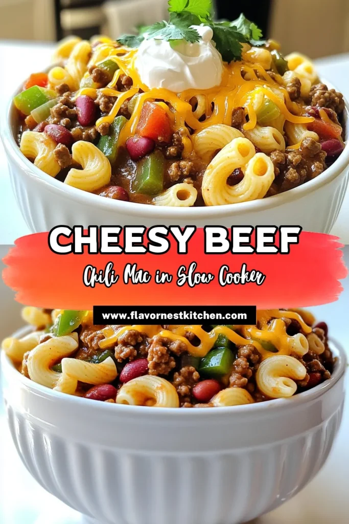Indulge in a comforting bowl of Cheesy Slow Cooker Beef Chili Mac that's perfect for any day! This easy recipe combines ground beef, kidney beans, and elbow macaroni simmered to perfection with rich spices and topped with gooey cheddar cheese. It's a family favorite that you can set and forget! Click through to discover the full recipe and enjoy a delicious meal tonight. #SlowCookerRecipes #ChiliMac #ComfortFood #EasyDinner