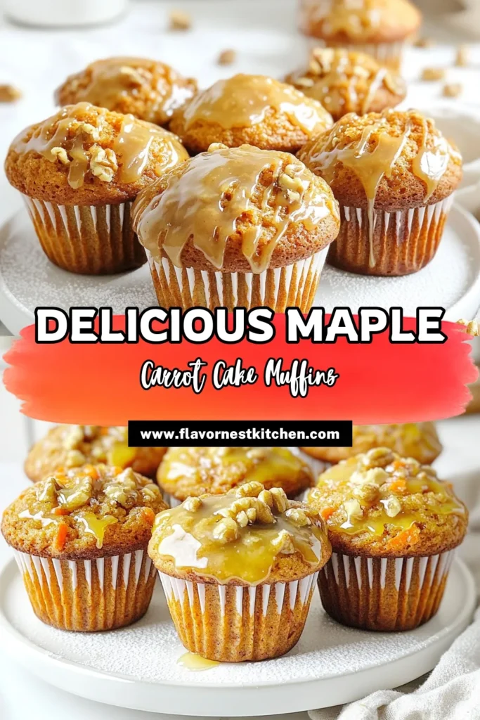Indulge in the delightful flavors of Maple Glazed Carrot Cake Muffins! These moist, delicious muffins combine wholesome ingredients like grated carrots and crushed pineapple, topped with a luscious maple syrup glaze. Perfect for breakfast or a snack, they're sure to please everyone. Click through for the full recipe and impress your family and friends today! #CarrotCakeMuffins #HealthyBaking #FallRecipes #MuffinRecipes