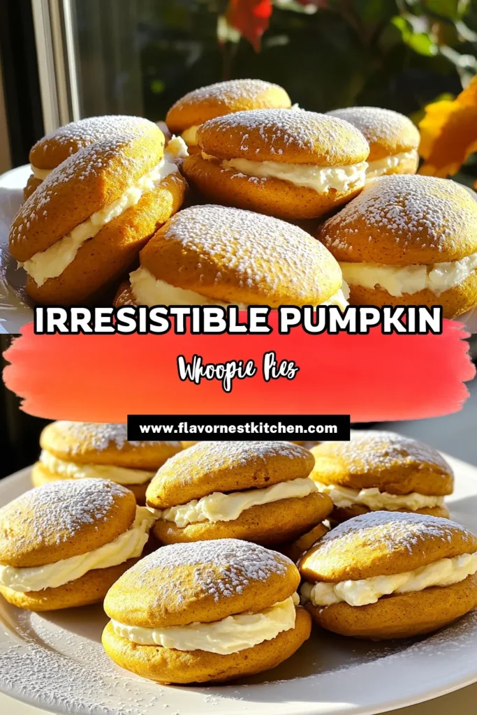 Satisfy your sweet tooth with delicious Pumpkin Whoopie Pies! These soft, spiced cookies filled with creamy goodness are perfect for autumn gatherings or a cozy treat at home. With simple ingredients and an easy-to-follow recipe, you'll have these delightful pies ready in no time. Don’t miss out on making this festive dessert—click to explore the full recipe now! #PumpkinWhoopiePies #FallBaking #DessertRecipes #AutumnTreats