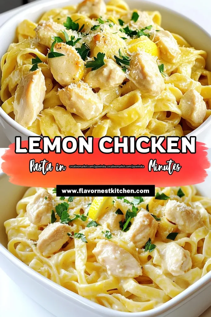 Indulge in the mouthwatering flavors of Creamy Lemon Chicken Pasta! This quick and easy recipe combines juicy chicken, al dente pasta, and a luscious creamy lemon sauce that's sure to impress. Perfect for weeknight dinners or special occasions, it's creamy, zesty, and full of taste. Dive in and elevate your dinner game with this delightful dish! Click to explore the full recipe now! #CreamyLemonChickenPasta #DinnerIdeas #PastaRecipes #EasyCooking