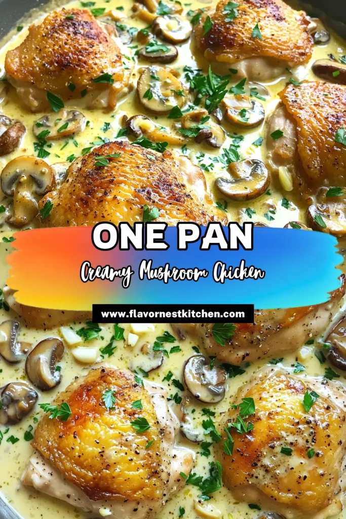 Savor the delightful flavors of this One-Pan Creamy Mushroom Garlic Chicken, a quick and easy recipe perfect for busy nights! With tender chicken thighs smothered in a rich, creamy mushroom sauce, dinner is served in just 30 minutes. Ready to impress your family with a delicious meal? Click through to explore the recipe and enjoy every bite! #CreamyChicken #OnePanMeals #QuickRecipes #MushroomLovers