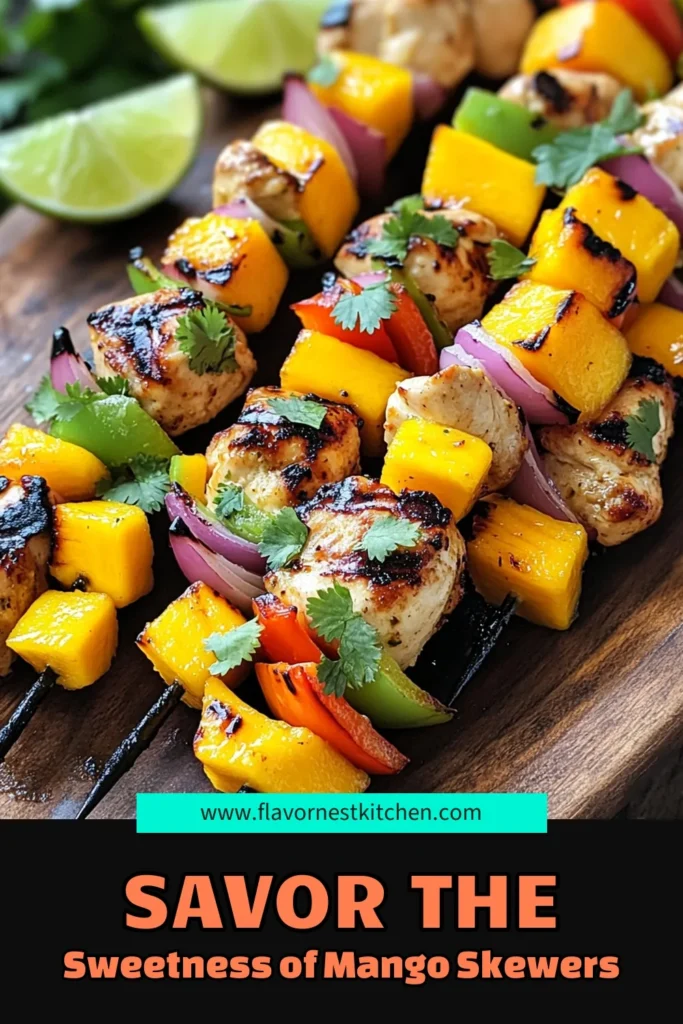 Grill up a taste of summer with these delicious Mango Lime Grilled Chicken Skewers! Perfectly marinated chicken meets juicy mango, fresh veggies, and a zesty lime marinade for a mouthwatering dish that's easy to make. Whether for a backyard BBQ or a weeknight dinner, these skewers are sure to impress. Click through for the full recipe and step-by-step guide to bring vibrant flavors to your table tonight! #GrillingRecipes #ChickenSkewers #MangoRecipes #SummerEats