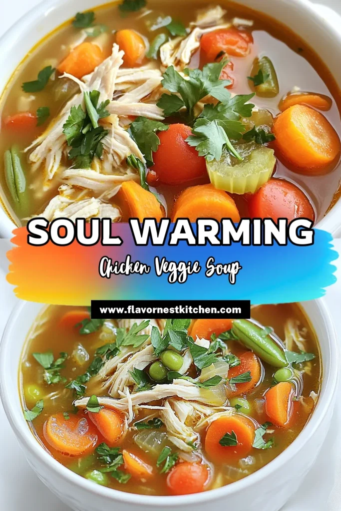 Warm up with a bowl of hearty chicken vegetable soup that's packed with flavor and nutrition! This easy recipe combines tender chicken, fresh veggies, and aromatic herbs, making it the perfect comfort food for chilly days. In just 45 minutes, you can create a delicious meal that serves 4-6 people. Click to explore the full recipe and bring warmth to your kitchen today! #HeartySoup #ChickenRecipes #HealthyEating #ComfortFood