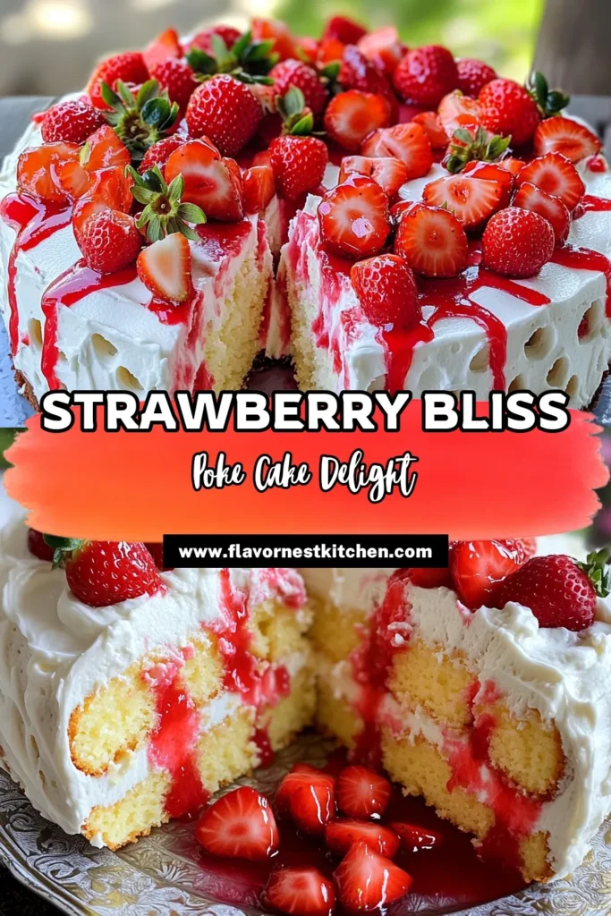 Indulge in the delightful Strawberry Bliss Cheesecake Poke Cake, a perfect summer treat that combines moist vanilla cake with a rich cream cheese layer and fresh strawberries. This easy recipe is a crowd-pleaser, ideal for gatherings or a sweet escape at home. Ready in just a few simple steps, it's a must-try! Click to explore the full recipe and impress your friends and family. #PokeCake #Cheesecake #StrawberryDessert #BakingFun