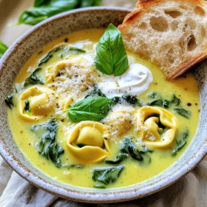 To make Slow Cooker Creamy Tortellini Spinach Soup, gather these simple ingredients: - 3 cups vegetable broth - 1 medium onion, diced - 2 cloves garlic, minced - 1 carrot, diced - 2 cups fresh spinach, chopped - 1 package (12 oz) refrigerated cheese tortellini - 1 can (14.5 oz) diced tomatoes, with juices - 1 cup heavy cream or coconut milk - 1 teaspoon dried Italian herbs - Salt and pepper to taste - Grated Parmesan cheese, for serving (optional) - Fresh basil leaves, for garnish (optional) You can elevate the soup with these optional ingredients: - A pinch of red pepper flakes for heat - A squeeze of fresh lemon juice for brightness - A dash of Worcestershire sauce for depth - Sliced mushrooms for earthiness - Fresh herbs like thyme or parsley for added freshness If you can't find an ingredient, here are some substitutes: - Use chicken broth instead of vegetable broth for a richer taste. - For a dairy-free version, coconut milk works well in place of cream. - Swap out cheese tortellini for spinach or mushroom tortellini. - If you prefer, canned crushed tomatoes can replace diced tomatoes. - Use frozen spinach if fresh is not available; just thaw and drain it first. These ingredients come together to create a warm, creamy soup that warms the soul. Enjoy the cooking process and let the flavors meld beautifully in your slow cooker! First, gather all your ingredients. You need: - 3 cups vegetable broth - 1 medium onion, diced - 2 cloves garlic, minced - 1 carrot, diced - 2 cups fresh spinach, chopped - 1 package (12 oz) refrigerated cheese tortellini - 1 can (14.5 oz) diced tomatoes, with juices - 1 cup heavy cream or coconut milk - 1 teaspoon dried Italian herbs - Salt and pepper to taste - Grated Parmesan cheese, for serving (optional) - Fresh basil leaves, for garnish (optional) Next, take your slow cooker. Add the vegetable broth, onion, garlic, and carrot. Stir everything together. This mix will form the soup's base. Now, open the can of diced tomatoes. Pour it into the slow cooker with its juices. Sprinkle in the dried Italian herbs. Season with salt and pepper to taste. Cover the slow cooker. Set it to cook on low for four hours or on high for two hours. The goal is to make the vegetables tender. After the time is up, it's time for the tortellini. Add the package of tortellini to the slow cooker. Stir it in gently. Cook for another 30 minutes on high. The tortellini should be cooked through and tender. Now, it's time to add the spinach and cream. Stir in the chopped spinach and heavy cream or coconut milk. These ingredients make the soup creamy and rich. Let it cook for another ten minutes. The spinach should wilt nicely in the warm soup. Before you serve, taste the soup. Adjust the seasoning if needed, adding more salt and pepper. When serving, ladle the soup into bowls. For a nice touch, sprinkle grated Parmesan cheese on top. Add fresh basil leaves for a pop of color and flavor. Enjoy! To get the best texture for your soup, follow these steps: - Use fresh tortellini. They cook better and stay tender. - Stir gently when adding the tortellini. This keeps them intact. - Add spinach at the end to keep it vibrant and fresh. - If you prefer a thicker soup, let it cook longer. This allows it to reduce. Many people make mistakes when cooking soup. Here are some to watch out for: - Don't skip the sauté step. Cooking the onion and garlic first adds great flavor. - Avoid overcooking the tortellini. They can become mushy if left too long. - Resist the urge to add too much salt early. Taste as you go for best results. You can easily boost the soup's flavor with these tips: - Add a splash of lemon juice for brightness. - Mix in some red pepper flakes for heat. - Consider fresh herbs like thyme or parsley for extra depth. - For a richer taste, try adding a bit of white wine with the broth. These tips will help you make a delightful Slow Cooker Creamy Tortellini Spinach Soup that everyone will love! {{image_2}} You can easily make this soup vegetarian or vegan. To do this, just skip the heavy cream. Use coconut milk for a vegan twist. For extra flavor, try adding a splash of lemon juice. You can also swap the cheese tortellini for a brand that is dairy-free. This way, everyone can enjoy a delicious bowl! If you want to add protein, you have options. You can stir in cooked chicken or turkey for a hearty meal. For a meatless choice, try chickpeas or lentils. They add protein and fiber, making this soup even more filling. Just add them during the last 30 minutes of cooking. Spinach is great, but you can mix it up! Kale or Swiss chard work well in this soup. These greens give a different texture and taste. Add them in the last 10 minutes of cooking. This way, they stay bright and fresh. You can even toss in frozen peas for a sweet touch! To store your Slow Cooker Creamy Tortellini Spinach Soup, let it cool first. Use airtight containers for best results. You can keep it in the fridge for up to three days. Make sure you label the containers with the date. This will help you track how fresh it is! When you're ready to enjoy your leftovers, reheat the soup on the stove. Pour the soup into a pot and warm it over medium heat. Stir often to keep it from sticking. You can also use a microwave. Place the soup in a microwave-safe bowl and heat it in 30-second intervals. Stir in between until it’s hot. If you want to freeze the soup, use freezer-safe containers. Leave some space at the top, as the soup will expand when frozen. It will stay good for up to three months. To thaw, place it in the fridge overnight. Reheat it on the stove, adding a splash of broth if needed. This helps bring back its creamy texture. It takes about 30 minutes to cook tortellini in a slow cooker. After your soup is ready, add the tortellini. Cook them on high for 30 minutes. They should be tender and delicious. Yes, you can use frozen tortellini! Just add them in the last 30 minutes of cooking. They will cook well and taste great. Frozen tortellini are a quick option when you are short on time. This soup pairs well with crusty bread. A fresh salad can also be a nice side. For a heartier meal, serve it with grilled cheese sandwiches. You can make it fun by adding different toppings like grated cheese or fresh herbs. This blog post covered how to make Slow Cooker Creamy Tortellini Spinach Soup. We explored the key ingredients and optional flavors to boost taste. I shared step-by-step instructions and tips for perfect texture and flavor. We also discussed variations for different diets and how to store leftovers efficiently. As you cook, remember to adjust flavors and have fun. Enjoy your soup journey!