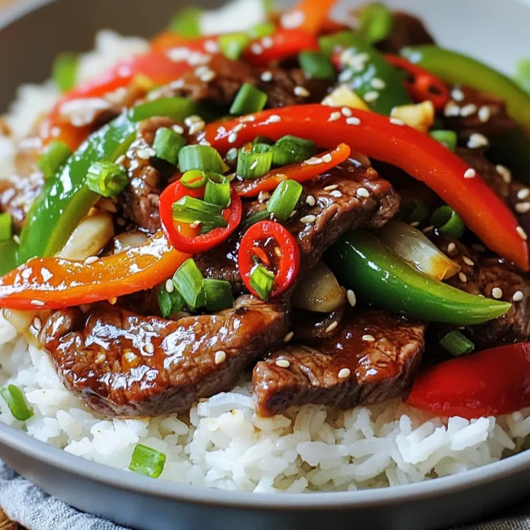 - 1 lb beef sirloin, thinly sliced against the grain - 3 cloves garlic, minced - 1-2 red chilies, sliced (adjust to your spice preference) - 1 red bell pepper, sliced - 1 green bell pepper, sliced - 1 medium onion, sliced - 2 tablespoons soy sauce - 1 tablespoon sesame oil - 1 tablespoon vegetable oil - 1 tablespoon cornstarch - 1 teaspoon ground black pepper - Salt to taste - Chopped green onions for garnish - Cooked rice or noodles for serving When you gather your ingredients, focus on freshness. Choose bright bell peppers and firm beef. The garlic and chilies add a punch, so pick the right heat level for you. If you love spice, go for two chilies. For a milder dish, stick with one. Using quality soy sauce and sesame oil will enhance the flavor. The cornstarch helps tenderize the beef and gives it a nice texture. This mix of ingredients makes for a quick, tasty dish. You can change the veggies if you like. Just keep the main flavors in mind. To start, take your beef sirloin and slice it thinly against the grain. This helps keep it tender. In a bowl, mix the beef with cornstarch, ground black pepper, and a pinch of salt. Toss the beef well, so it gets coated. Set it aside for about 10 minutes. This marinating step helps to create a nice texture. While the beef marinates, it’s time to get the veggies ready. Slice the red and green bell peppers into strips. Next, slice the onion and the chilies. For the garlic, mince it finely. Having all your veggies prepped makes cooking quick and easy. Heat a large skillet or wok over high heat. Add vegetable oil and wait until it shimmers. Now, add the marinated beef in a single layer. Let it sear for 2 to 3 minutes without stirring. This gives it a good brown crust. Then, stir-fry the beef for about 2 to 3 more minutes until it’s mostly cooked. Next, push the beef to one side of the skillet. Add the minced garlic and sliced chilies to the other side. Sauté them for about 30 seconds until they smell great. Then, add the sliced bell peppers and onion. Stir everything together and cook for another 2 to 3 minutes until the veggies are tender-crisp. Finally, drizzle soy sauce and sesame oil over the stir-fry. Toss everything together to coat it well. Cook for one more minute. Remove from heat and serve hot over cooked rice or noodles. Garnish with chopped green onions for freshness. Enjoy your meal! High heat is key to a great stir fry. It helps the beef brown nicely, sealing in the juices. Start by heating your skillet or wok until it shimmers. This shows it's hot enough. When you add the beef, don’t stir it right away. Let it sear for 2-3 minutes. This creates a tasty crust. Once you see that brown color, then stir it. The perfect sear makes a big difference in taste. You can change the spice level easily. If you like it hot, use more chilies. For a milder dish, use fewer. I suggest starting with one chili and tasting as you go. You can always add more later. Remember, the heat builds, so go slow. Your taste buds will thank you for this control. Soy sauce and sesame oil are your best friends. Use soy sauce for umami flavor. It adds saltiness and depth. Sesame oil gives a nutty taste. Add it at the end to keep its flavor bright. A little goes a long way, so start with one tablespoon. Mix well to coat all the ingredients. This balance creates a delicious dish that sings with flavor. {{image_2}} You can easily swap beef for chicken or tofu in this recipe. Both options work well. For chicken, use thinly sliced chicken breast or thigh. If you choose tofu, pick firm tofu. Press it to remove water, then cut it into cubes. The cooking time may vary slightly. Chicken usually takes about the same time as beef. Tofu cooks faster, so stir-fry until golden. This way, you can enjoy different flavors while keeping the same great taste. Feel free to mix up the veggies in your stir-fry. You can add broccoli, snap peas, or carrots. These vegetables add color and nutrients. If you want a sweeter taste, try adding sliced snow peas or baby corn. You can also substitute the bell peppers with zucchini or mushrooms. Just remember to adjust the cooking time based on the vegetables you choose. Stir-fry until they're tender but still crisp for the best texture. Serve garlic chili beef stir-fry over cooked rice or noodles. You can use jasmine rice, brown rice, or whole wheat noodles. For a low-carb option, try cauliflower rice or zucchini noodles. Adding a side of steamed veggies or a fresh salad can enhance your meal. For extra flavor, drizzle some extra soy sauce or chili oil on top. Garnish with chopped green onions for a fresh touch. This makes the dish look bright and inviting. To store leftovers, let the stir fry cool down first. Use an airtight container to keep the flavors fresh. This meal lasts up to three days in the fridge. When ready to eat, just take it out and reheat. The best way to reheat this dish is in a skillet. Heat it on medium until warm. Stir it well to heat evenly. You can also use a microwave. Place it in a bowl, cover it, and heat in short bursts. Stir between each burst for even warmth. Yes, you can freeze garlic chili beef stir fry. Place it in a freezer-safe container. It keeps well for up to three months. When you want to eat it, thaw it in the fridge overnight. Reheat it in a skillet for the best taste. This dish is quick! It takes just 15 minutes from start to finish. You spend 5 minutes prepping the ingredients and 10 minutes cooking. The fast cooking time makes this meal perfect for busy nights. Yes, you can! Use gluten-free soy sauce instead. Brands like Tamari work well and taste great. Just swap it in for regular soy sauce. This small change keeps the flavor while making it safe for gluten-free diets. This stir fry pairs well with cooked rice or noodles. You can also serve it with steamed broccoli or a fresh salad. These sides add color and balance to your meal. Enjoy your tasty and quick dinner! This article covered how to make garlic chili beef stir-fry. We explored main ingredients like beef sirloin, garlic, and chilies. You learned about key vegetables and seasonings. I shared step-by-step instructions for preparing your dish. You also discovered tips for cooking and storing leftovers. Always feel free to adjust spice levels to fit your taste. With a few changes, you can create your version. Whether you choose beef, chicken, or tofu, enjoy the meal you made. Happy cooking!