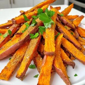 - 2 medium sweet potatoes - 2 tablespoons olive oil - 1 teaspoon garlic powder - 1 teaspoon paprika - 1/2 teaspoon cayenne pepper (optional for spice) - 1 teaspoon sea salt - 1/2 teaspoon black pepper - Fresh parsley, chopped (for garnish) To make crispy sweet potato fries, start with fresh ingredients. You need two medium sweet potatoes. These will give the fries their natural sweetness and vibrant color. Peel the sweet potatoes and cut them into fry shapes. Aim for uniform sizes, so they cook evenly. Next, grab two tablespoons of olive oil. This will help the fries crisp up nicely in the air fryer. Olive oil is a healthy choice and adds great flavor. Now, let’s add some spice! You will need garlic powder, paprika, cayenne pepper, sea salt, and black pepper. These seasonings work well together. They create a tasty, balanced flavor. You can adjust the cayenne pepper if you want more heat. Finally, you’ll need fresh parsley for garnish. It adds a pop of color and freshness to the dish. Once you gather all these ingredients, you’re ready to make some delicious fries! To start, peel the sweet potatoes. I like to use a sharp peeler for this. After peeling, cut them into fry shapes. Aim for long and thin pieces. This helps them cook evenly. You want them to be about the same size, so they all fry well. Next, we will season the fries. In a large bowl, add the cut sweet potatoes. Pour in 2 tablespoons of olive oil. Then, add 1 teaspoon of garlic powder, 1 teaspoon of paprika, and 1/2 teaspoon of cayenne pepper if you want a kick. Sprinkle in 1 teaspoon of sea salt and 1/2 teaspoon of black pepper. Now, toss the fries well. Make sure each fry is coated evenly. This step is key to getting great flavor. If some fries have more seasoning, they will taste different. Now, it’s time to cook! Preheat your air fryer to 400°F (200°C) for about 5 minutes. While it heats, arrange the fries in the air fryer basket. Spread them in a single layer. Avoid overcrowding; this helps them get crispy. Cook the fries for 15 to 20 minutes. Halfway through, shake the basket. This helps them cook evenly. When they turn golden brown and crispy, they are ready! Once done, take them out and place them on a serving platter. Garnish with fresh chopped parsley. Enjoy your crispy sweet potato fries! To get crispy sweet potato fries, keep them in a single layer. If you stack them, they will steam instead of fry. This will make them soggy. Cook the fries based on their thickness. Thicker fries need more time, while thinner ones cook faster. Spice up your fries! You can add cumin, chili powder, or even cinnamon for a twist. For dipping sauces, try ranch, ketchup, or a spicy aioli. These add great taste and a fun touch to your meal. After cooking, let your air fryer cool down. Clean the basket with warm, soapy water and a soft sponge. This helps prevent build-up and keeps it working well. Regular cleaning makes your air fryer last longer and perform better. {{image_2}} You can change the flavor of your sweet potato fries easily. Here are some ideas: - Sweet and Savory: Try cinnamon and brown sugar for a sweet twist. Or, mix rosemary with sea salt for a savory touch. - International Flavor Inspirations: Add curry powder for Indian flair or cumin for a Mexican kick. These blends let you explore various tastes and find your favorite! If you don't have an air fryer, you can still enjoy sweet potato fries. Here are two popular methods: - Oven-Baked: Preheat your oven to 425°F. Spread the seasoned fries on a baking sheet. Bake for 25-30 minutes, flipping halfway through. They will be crispy but may take longer than in the air fryer. - Deep-Fried: Heat oil in a deep pot to 375°F. Fry the sweet potatoes in small batches for 3-5 minutes. This method gives you a crispy outside but adds extra calories. Sweet potato fries are versatile and pair well with many dishes. Here are some ideas: - Pairing with Main Dishes: Serve them alongside burgers, grilled chicken, or fish tacos for a complete meal. - Creative Serving Ideas for Gatherings: Use them as a fun appetizer. Serve with dips like ranch or spicy mayo. You can even create a sweet potato fry bar with toppings like cheese and bacon bits! Experiment with these variations to make your meal unique and delicious! To keep your sweet potato fries fresh, let them cool first. Place them in an airtight container. Store them in the fridge for up to three days. This way, they will stay tasty and safe to eat. When reheating, use the air fryer again. Set it to 350°F (175°C). Heat for about 5 to 7 minutes. This helps keep the fries crispy. Avoid using the microwave, as it makes fries soggy. If you want to save some fries for later, freezing is a great option. First, let the cooked fries cool completely. Then, spread them in a single layer on a baking sheet. Place the sheet in the freezer for a few hours. This prevents them from sticking together. Once frozen, transfer the fries to a zip-top freezer bag. Make sure to remove as much air as possible. They can stay fresh in the freezer for up to three months. To reheat from frozen, no need to thaw. Just pop them in the air fryer at 400°F (200°C) for about 10 to 12 minutes. Check for desired crispiness before serving. Enjoy your tasty sweet potato fries anytime! To make sweet potato fries in an air fryer, start by preheating your air fryer to 400°F (200°C). While it heats, peel and cut two medium sweet potatoes into fry shapes. Place these fries in a large bowl. Drizzle 2 tablespoons of olive oil over the fries. Add 1 teaspoon of garlic powder, 1 teaspoon of paprika, 1/2 teaspoon of cayenne pepper (if you like spice), 1 teaspoon of sea salt, and 1/2 teaspoon of black pepper. Toss the fries well until they are coated evenly. Once your air fryer is ready, lay the fries in a single layer in the basket. Do not overcrowd them. Cook for 15-20 minutes, shaking the basket halfway. The fries are done when they are crispy and golden brown. Transfer them to a platter and garnish with fresh parsley. Soggy fries happen for a few reasons. First, if you overcrowd the air fryer, the fries won’t cook well. They need space for hot air to circulate. Second, if the fries are not coated evenly in oil and spices, they can turn mushy. Lastly, if the fries are cut too thick, they may not crisp up properly. Always aim for uniform shapes and sizes, and keep them in a single layer. Yes, you can use other potatoes! Russet potatoes are great for fries. They have a high starch content, which helps create a crispy texture. Yukon golds are also tasty, giving a creamy flavor. Just remember to adjust cooking time based on thickness. Each type has a unique taste, so feel free to experiment! You now have a clear guide to making sweet potato fries in an air fryer. We covered the best ingredients, step-by-step instructions, and tips for crispiness. Adding spices or serving ideas can elevate your dish. Remember to store leftovers properly and try freezing them for later. Enjoy this healthy snack or side dish any time! With practice, you'll master these fries and impress your friends and family.