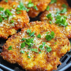 - 4 boneless, skinless chicken cutlets - 3 cloves garlic, minced - 1 teaspoon onion powder - 1 teaspoon paprika - 1 teaspoon Italian seasoning - 1/2 teaspoon salt - 1/2 teaspoon black pepper - 1/4 cup breadcrumbs - 1/4 cup grated Parmesan cheese - 2 tablespoons olive oil - Fresh parsley, chopped (for garnish) You can enhance your chicken cutlets with a few extras. Try adding: - Lemon zest for a fresh kick. - Red pepper flakes for a spicy twist. - Fresh herbs like thyme or rosemary for depth. These will add layers of flavor to the dish. If you don’t have something on hand, here are some swaps: - Use chicken thighs instead of cutlets for a juicier bite. - Swap garlic with garlic powder if you’re in a pinch. - Use panko breadcrumbs for extra crunch. - Replace Parmesan cheese with any hard cheese you like. These substitutions keep the recipe flexible and fun! To start, gather your ingredients. In a bowl, mix together the minced garlic, onion powder, paprika, Italian seasoning, salt, black pepper, olive oil, breadcrumbs, and Parmesan cheese. Stir well until everything forms a smooth paste. This mixture will give your chicken cutlets a tasty garlic flavor. Make sure you blend all the spices evenly. Next, preheat your air fryer to 380°F (193°C). This step is key to ensuring even cooking. Preheating helps to lock in moisture and crisp up the outside of the chicken. While the air fryer heats up, you can focus on coating the chicken cutlets. Take each chicken cutlet and coat it with your garlic mixture. Use your hands or a spoon to spread the paste evenly on both sides. Make sure every part is covered for the best flavor. This coating will create a nice crust as the chicken cooks. Place the coated cutlets in the air fryer basket in a single layer. Do not overcrowd them; this ensures they cook evenly. Air fry the cutlets for 10 to 12 minutes. Flip them halfway through to get a golden brown color on both sides. Check that the chicken reaches an internal temperature of 165°F (75°C). When they are done, take the cutlets out and let them rest for a few minutes. Garnish with fresh parsley for a pop of color and flavor. To make sure your chicken cutlets cook just right, follow these tips. First, use a meat thermometer. Check that the inside reaches 165°F. This step keeps your chicken safe to eat. Also, avoid overcrowding the air fryer. Give each cutlet space to cook evenly. If needed, cook in batches. This helps get that perfect golden brown color. Rest the chicken for a few minutes after cooking. This lets the juices settle. Your chicken will be juicy and tender. Marinades are a great way to boost flavor. Start with the garlic mixture in the recipe. It has garlic, onion powder, and spices. You can add more. Try using lemon juice or soy sauce for a twist. Let the chicken sit in the marinade for at least 30 minutes. If you have more time, let it sit longer. This allows the flavors to soak in. You can even marinate overnight in the fridge for even better taste. To get the best results with your air fryer, follow these steps. Always preheat your air fryer before cooking. This helps the chicken cook evenly from the start. Use a light coat of oil on the chicken. Olive oil helps with browning and flavor. Remember to flip the cutlets halfway through. This ensures both sides get crispy. Lastly, keep an eye on cooking time. Every air fryer is a little different. Adjust as needed for perfect results. {{image_2}} You can switch up the flavors in your air fryer garlic chicken cutlets. Try adding lemon zest for a fresh taste. If you love heat, add cayenne pepper or chili flakes. For a smoky flavor, use smoked paprika instead of regular paprika. You can also mix in some herbs like thyme or rosemary for added depth. Each of these options gives a new twist to the dish. Chicken cutlets are great, but you can use other proteins too. Try turkey cutlets for a leaner option. If you prefer seafood, shrimp works well with the garlic mixture. For a meatless option, use firm tofu. Just make sure to adjust cooking times. Fish cooks faster, while turkey may need more time. Each protein absorbs the garlic and spice flavors beautifully. Serve your air fryer garlic chicken cutlets with a fresh salad. A simple green salad with lemon vinaigrette pairs well. You can also try roasted vegetables like broccoli or carrots. For a heartier meal, serve with rice or mashed potatoes. Add a side of garlic bread for a fun twist. Each side complements the flavors of the chicken cutlets perfectly. Store leftover chicken cutlets in an airtight container. Place them in the fridge. They stay fresh for up to three days. To keep them from drying out, cover them with plastic wrap. This helps lock in moisture. To reheat, use your air fryer. Set it to 350°F (175°C). Heat the cutlets for about 5 to 7 minutes. This method warms them evenly and keeps them crispy. You can also use a microwave, but they may get soggy. You can freeze these chicken cutlets for later. Place them in a freezer-safe bag. Remove as much air as possible. They last up to three months in the freezer. When ready to eat, thaw in the fridge overnight. Reheat in your air fryer for best results. Air fry chicken cutlets for 10-12 minutes at 380°F (193°C). Flip them halfway through. This helps to cook them evenly. Always check that the internal temperature reaches 165°F (75°C) before serving. Yes, you can cook frozen chicken cutlets in the air fryer. Adjust the cooking time to about 15-18 minutes. Flip them once during cooking. Ensure they are fully cooked before serving. To keep chicken cutlets juicy, marinate them before cooking. Use olive oil and spices for flavor. Coating them well with the garlic mixture also helps seal in moisture. Avoid overcooking to keep them tender. Garlic chicken cutlets can be healthy. They use lean chicken and fresh garlic. You control the oil and seasoning amounts. Pair them with veggies for a balanced meal. Enjoy them guilt-free! In this post, we covered the key ingredients, step-by-step instructions, and helpful tips for making garlic chicken cutlets in an air fryer. You learned how to flavor and store the dish, along with variations to try. Air frying can keep your meals tasty and healthy. Remember to enjoy experimenting with flavors and sides. Each meal is a chance to learn and grow. Dive into this cooking adventure and share your results!