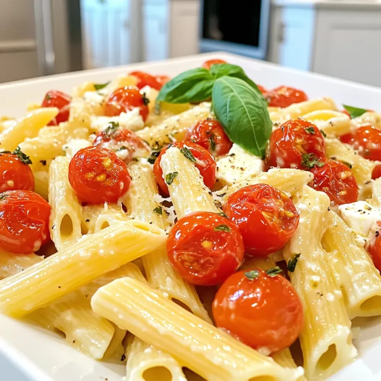 To make Minute Creamy Tomato Feta Pasta, you will need: - 8 ounces pasta of choice (penne or fusilli work well) - 1 cup cherry tomatoes, halved - 1 block (8 ounces) feta cheese - 3 cloves garlic, minced - 1/4 cup olive oil - 1 teaspoon dried oregano - 1/2 teaspoon red pepper flakes (optional) - Salt and pepper to taste - Fresh basil leaves for garnish - Grated Parmesan cheese for serving (optional) These ingredients come together to create a rich and creamy sauce that will impress anyone at your dinner table. Feel free to add your own twist! Here are some optional ingredients: - Spinach or kale for added greens - Sun-dried tomatoes for a bolder flavor - Lemon juice or zest for brightness - Different herbs like thyme or parsley - Crushed nuts for crunch These additions can enhance the flavor and nutrition of your dish. Though penne and fusilli are great choices, you can use other pasta types: - Spaghetti for a classic style - Farfalle for a fun shape - Gluten-free pasta for dietary needs Choosing the right pasta can change the texture and feel of your dish. First, bring a large pot of water to a boil. Make sure you add salt to the water. This will help flavor the pasta. Once boiling, add 8 ounces of your favorite pasta, like penne or fusilli. Cook according to the package instructions until it is al dente. This usually takes about 8 to 10 minutes. Remember to reserve 1 cup of pasta water before draining the pasta. Set the drained pasta aside for later. Grab a large baking dish and add 1 cup of halved cherry tomatoes. Then, place an 8-ounce block of feta cheese in the center. Next, mix in 3 cloves of minced garlic for flavor. Drizzle in 1/4 cup of olive oil, then sprinkle 1 teaspoon of dried oregano. If you like some heat, add 1/2 teaspoon of red pepper flakes. Season with salt and pepper to taste. Toss everything well so the tomatoes and feta are coated nicely. Now it’s time to bake. Preheat your oven to 400°F (200°C). Place the baking dish in the oven and let it bake for about 25 minutes. You want the tomatoes to blister and the feta to melt and turn slightly golden. This step is key for great flavor. Once the baking is done, take the dish out of the oven. Use a fork or spoon to mash the feta cheese and tomatoes together. This will create a creamy sauce. Next, add the cooked pasta to the dish. Gradually mix in the reserved pasta water, a little at a time. This will help you reach your desired sauce consistency. Finally, plate your creamy pasta and garnish with fresh basil leaves. If you like, sprinkle some grated Parmesan cheese on top for extra flavor. Enjoy your meal! To make the sauce smooth, start by mashing the feta well. This helps mix it evenly with the tomatoes. Use a fork to break it down as much as you can. Add pasta water slowly while mixing. This will help the sauce become creamy and cling to the pasta. Remember, you can always add more water for the right texture. Preheat your oven to 400°F (200°C) before baking. This ensures even cooking. Place the tomatoes and feta in a baking dish. Make sure the tomatoes are cut in half. This allows their juices to blend with the feta. Bake them for about 25 minutes until the tomatoes are blistered and the feta is golden. Keep an eye on them to avoid burning. If you want to switch things up, here are some ideas: - Cheese: Try goat cheese or ricotta for a different flavor. - Pasta: Use whole wheat or gluten-free pasta if preferred. - Herbs: Fresh basil or parsley can replace dried oregano for a fresh taste. - Veggies: Add spinach or zucchini for extra nutrition. These substitutions can change the dish while keeping it delicious. {{image_2}} You can make this dish vegetarian by skipping meat and focusing on fresh veggies. Try adding spinach, zucchini, or bell peppers for extra flavor and color. These veggies blend well with the creamy sauce. Toss them in when mixing the pasta. You can also use vegetable broth instead of water for cooking. This adds a nice depth of flavor. If you want to add protein, cooked chicken or shrimp works great. For chicken, grill or sauté it before adding. Cut it into bite-sized pieces and mix it with the pasta. For shrimp, simply sauté them until they turn pink. Then, toss them in with the creamy sauce. Both options make this dish heartier and more filling. To spice things up, add more red pepper flakes or some diced jalapeños. You can also stir in a bit of sriracha for a kick. If you love bold flavors, consider adding smoked paprika or crushed black pepper. These spices enhance the dish and make it more exciting. Experiment with the heat level to find what you enjoy most. To keep your creamy tomato feta pasta fresh, let it cool first. Then, place it in an airtight container. Make sure to store it in the fridge. It will last up to three days. If you notice any signs of spoilage, it’s best to toss it. When you're ready to enjoy leftovers, reheat gently. Place the pasta in a pan over low heat. Add a splash of water or olive oil. Stir often to keep it creamy. You can also microwave it in short bursts. Cover it to prevent drying out. If you want to save this dish for later, freezing is a great option. Portion the pasta into freezer bags. Remove as much air as possible before sealing. This helps prevent freezer burn. It can last up to three months in the freezer. When ready to eat, thaw overnight in the fridge. Reheat slowly, adding a bit of water if needed. It takes about 35 minutes total. You need 10 minutes to prep. Cooking the pasta and baking the feta takes around 25 minutes. This means you can enjoy a tasty meal in no time. Yes, you can! Cream cheese or goat cheese works great. Each type adds its own flavor. Try different cheeses to find your favorite mix. Just keep the amounts the same for best results. This dish matches well with garlic bread or a fresh salad. You can also serve it with grilled chicken or shrimp for protein. Pairing it with a light white wine enhances the flavors, too. Absolutely! Minute Creamy Tomato Feta Pasta is perfect for meal prep. You can store leftovers in the fridge for up to three days. Just reheat in the microwave or on the stove. Add a splash of water to keep it creamy. This blog post covered how to make a creamy tomato feta pasta dish. We discussed key ingredients and options for customization. You learned step-by-step instructions, plus helpful tips for a perfect bake. We also explored delicious variations and smart storage techniques. This dish is easy to prepare and fun to make. With some practice, you can impress friends and family with your cooking skills. Enjoy your creamy tomato feta pasta!