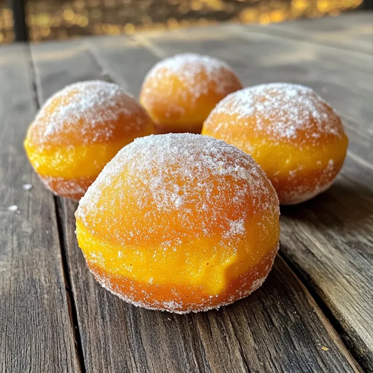 - 1 cup pumpkin puree - 1/2 cup cream cheese, softened - 1/4 cup granulated sugar - 1/2 cup brown sugar - 1/4 cup vegetable oil - 2 large eggs - 2 cups all-purpose flour - 1 tsp baking powder - 1/2 tsp baking soda - 2 tsp pumpkin pie spice - 1/2 tsp vanilla extract - Pinch of salt - 1/2 cup powdered sugar (for dusting) The key to making delicious pumpkin cream cheese donut holes is using fresh, quality ingredients. Pumpkin puree brings the fall flavor that we all love. Cream cheese adds a rich and creamy texture. Granulated and brown sugars provide sweetness and moisture. Vegetable oil keeps the donut holes soft. Two large eggs help bind everything together. All-purpose flour gives structure to the donuts. Baking powder and baking soda help them rise. Pumpkin pie spice adds warmth and depth. A pinch of salt balances the sweetness. Lastly, powdered sugar gives a sweet finish when dusted on top. Gather all these ingredients before you start. This will make the process smooth and easy. Enjoy the comforting aroma of fall as you create this tasty treat! - Preheat the oven to 350°F (175°C). - Grease the mini muffin or donut hole pan with a little oil or cooking spray. - In a large bowl, combine pumpkin puree, cream cheese, granulated sugar, brown sugar, and vegetable oil. - Mix these ingredients until you have a smooth and creamy texture. - Add the eggs one at a time, mixing well after each addition. - Stir in the vanilla extract to give your batter a lovely flavor. - In another bowl, whisk together the flour, baking powder, baking soda, pumpkin pie spice, and salt. - Make sure there are no lumps in the flour mixture. - Gradually mix the dry ingredients into the wet mixture. - Be careful not to overmix; just stir until everything is combined. - Using a spoon or cookie scoop, fill each cavity of the donut hole pan about two-thirds full with batter. - Bake for 10-12 minutes. Check if they are done by inserting a toothpick. It should come out clean. - Let the donut holes cool in the pan for about five minutes. - After cooling, dust them with powdered sugar for a sweet finish. To make great donut holes, avoid overmixing the batter. When you combine wet and dry ingredients, mix until just combined. Lumps are okay! Overmixing can create tough donut holes. Let your donut holes cool before dusting them with powdered sugar. If they are warm, the sugar will melt. This makes them sticky instead of sweet and fluffy. These donut holes pair well with coffee or tea. The flavors of pumpkin and cream cheese blend perfectly with your favorite warm drink. You can serve them at gatherings or on a cozy morning at home. For a fun presentation, arrange them on a decorative plate. Add a sprinkle of cinnamon or extra powdered sugar for flair. You can even use festive cupcake liners for a seasonal touch. Watch the baking time closely. Donut holes can go from perfect to overcooked quickly. Check for doneness at around 10 minutes. Use a toothpick to see if they are done. Be careful with ingredient substitutions. If you swap flour for a gluten-free option, the texture may change. Stick to the recipe for the best results. {{image_2}} You can add fun flavors to your donut holes. Try mixing in chocolate chips for a sweet twist. Just fold in about 1/2 cup of chocolate chips into your batter. This adds a rich taste and makes each bite extra special. You can also add nuts like walnuts or pecans. About 1/2 cup chopped nuts will give a nice crunch. Spices can change the flavor, too. Besides pumpkin pie spice, you can add cinnamon or nutmeg. A pinch of cardamom gives a warm, cozy taste. Experimenting with these flavors can make your donut holes unique. If you need gluten-free options, swap all-purpose flour for gluten-free flour. Brands like almond or oat flour work great, too. Just ensure you have a blend that rises well. This allows everyone to enjoy these treats. For vegan adaptations, replace the eggs with flax eggs. Mix 1 tablespoon of ground flaxseed with 2.5 tablespoons of water. Let it sit for 5 minutes until it thickens. Use almond milk or coconut cream instead of cream cheese for a dairy-free option. These swaps keep the flavor while meeting dietary needs. You can give these donut holes a holiday flair. For Halloween, add orange and black sprinkles on top. This fun touch makes them festive and kid-friendly. During Thanksgiving, try adding a bit of nutmeg or even a caramel drizzle on top. This makes them perfect for the holiday table. These seasonal twists keep your recipe fresh and exciting throughout the year. To keep your pumpkin cream cheese donut holes fresh, store them in an airtight container. This helps to lock in moisture and flavor. If you have leftovers, place a layer of parchment paper between layers to avoid sticking. For best results, refrigerate them. This keeps them cool and prevents spoilage. Use them within a week for the best taste. If you want to enjoy these treats later, freezing is a great option. Place the cooled donut holes in a single layer on a baking sheet. Freeze until solid, then transfer them to a freezer bag. Be sure to remove excess air to prevent freezer burn. When you’re ready to enjoy, thaw them in the fridge overnight. For a warm treat, microwave them for a few seconds. At room temperature, these donut holes stay fresh for about two days. In the fridge, they last up to a week. If frozen, they can maintain quality for up to three months. Always check for any off smells or changes in texture before eating. Enjoy your delicious pumpkin cream cheese donut holes anytime you crave a sweet fall treat! To make fluffy donut holes, use fresh ingredients. Make sure your baking powder and baking soda are not expired. Mix the wet and dry ingredients separately. Combine them gently to avoid overmixing. Overmixing makes the donut holes dense. Also, fill each cavity 2/3 full to give them room to rise. Yes, you can use butternut squash puree or sweet potato puree. Each option gives a different flavor. The texture may change a bit, but they will still be tasty. If you want a lighter donut hole, use applesauce. It adds moisture but less pumpkin flavor. If you lack a mini muffin pan, use a regular muffin pan. Just keep an eye on the baking time. You can also make donut holes in a cake pan, then cut them into squares. Another option is to use a cookie sheet and shape the batter into small balls. Yes, you can make these donut holes ahead. Bake them, then let them cool completely. Store them in an airtight container. They will stay fresh for about 3 days at room temperature. If you want to keep them longer, freeze them. Just thaw and dust with powdered sugar before serving. In summary, this guide gave you everything you need to make delicious pumpkin donut holes. From gathering the key ingredients to mastering the baking process, you now have the steps to succeed. Remember, cooling before dusting keeps them light and fluffy. Don't hesitate to try fun variations or impress friends with your tasty treats. Enjoy your baking, and share these delightful donut holes with those around you!