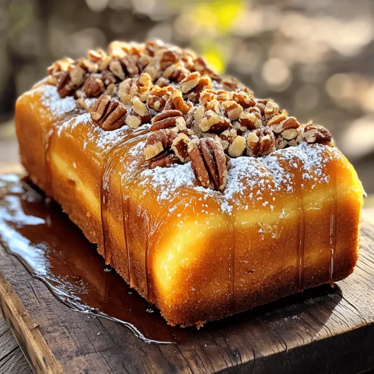 - 2 cups all-purpose flour - 1 cup brown sugar, packed - 1/2 cup granulated sugar - 2 teaspoons baking powder - 1/2 teaspoon baking soda - 1 teaspoon ground cinnamon - 1/2 teaspoon salt - 3/4 cup whole milk - 1/4 cup unsalted butter, melted - 2 large eggs - 1 teaspoon vanilla extract - 1/4 cup pure maple syrup - 1/2 cup chopped pecans or walnuts (optional) - 1/4 cup powdered sugar for topping The main flavors in this loaf come from brown sugar and maple syrup. Brown sugar gives a rich, caramel taste. Maple syrup adds a warm, sweet note. Together, they create a cozy flavor that warms the heart. The cinnamon brings warmth and depth, making each bite delightful. The eggs and milk keep the loaf moist, while the butter adds a lovely richness. You can enhance this loaf by adding nuts like pecans or walnuts. These nuts provide crunch and contrast to the soft bread. If you want a twist, consider adding chocolate chips or dried fruits. Each choice gives the loaf a unique flavor and texture. These add-ins allow you to personalize your loaf, making it truly yours. Feel free to mix and match to find your favorite combination! 1. Preheat the oven to 350°F (175°C). This step warms the oven and helps the loaf rise well. 2. Prepare the loaf pan. Grease a 9x5-inch loaf pan with cooking spray or butter. This keeps the loaf from sticking. 3. Mix the dry ingredients. In a large bowl, whisk together the flour, brown sugar, granulated sugar, baking powder, baking soda, ground cinnamon, and salt. Make sure you mix well. This ensures a smooth batter. 1. Mix wet and dry ingredients. In another bowl, stir together the milk, melted butter, eggs, vanilla extract, and maple syrup. Blend until smooth. 2. Combine everything gently. Pour the wet mixture into the dry ingredients. Stir until just mixed. Be careful not to overmix. Too much mixing can make the loaf tough. If you like nuts, fold in the chopped pecans or walnuts at this point. 1. Bake the loaf. Pour the batter into the prepared pan. Smooth the top with a spatula. Bake for about 55-65 minutes. Check if it's done by inserting a toothpick in the center. It should come out clean. 2. Cool the loaf. Let the loaf cool in the pan for 10 minutes. Then, transfer it to a wire rack. Allow it to cool completely. This helps the flavors develop. Dust the top with powdered sugar before serving for a sweet touch. To ensure a light and fluffy loaf, do not overmix the batter. When you combine the wet and dry ingredients, mix just until you see no dry flour. Overmixing will make the loaf dense and tough. Even baking is key to a perfect loaf. Place your pan in the center of the oven. This helps the heat flow evenly around the loaf. If your oven has hot spots, rotate the pan halfway through baking. When serving your Maple Brown Sugar Donut Loaf, slice it thick and place it on a rustic wooden board. Drizzle some extra maple syrup on top. Sprinkle chopped nuts for a crunchy finish. This loaf tastes great with coffee or tea. The sweet flavors match well with a warm drink. For a fun twist, serve with a side of whipped cream. Enjoy your delightful treats with friends or family! {{image_2}} You can change the taste of your Maple Brown Sugar Donut Loaf easily. Try adding chocolate chips for a rich twist. You can use dark chocolate or white chocolate chips. Both add a sweet layer of flavor. For a seasonal touch, think about spices. In fall, add pumpkin spice for warmth. In winter, add nutmeg for a cozy vibe. You can also mix in dried fruit, like cranberries, for a burst of tartness. This loaf is super flexible! If you need a gluten-free loaf, swap the all-purpose flour with a gluten-free blend. Look for blends that work well for baking. They often include rice flour and starches. For a vegan option, replace the eggs with flax eggs. Mix one tablespoon of ground flaxseed with three tablespoons of water and let it sit until it thickens. Use coconut oil or vegan butter instead of regular butter. These simple swaps make it easy to enjoy this loaf without eggs or dairy. To store your leftover Maple Brown Sugar Donut Loaf, place it in an airtight container. This keeps the loaf fresh at room temperature for up to three days. You can also wrap it tightly in plastic wrap. This method helps lock in moisture and flavor. Avoid placing it in the fridge, as cold air can dry it out. For maximum flavor, enjoy the loaf within the first two days. If you have a slice or two left after that, consider reheating it briefly in the microwave. This warms the flavors and gives it a soft texture. If you want to keep your loaf for longer, freezing is a great option. First, let the loaf cool completely. Then, wrap it in plastic wrap and place it in a freezer-safe bag. Make sure to remove as much air as possible before sealing. This will help prevent freezer burn. You can freeze the loaf for up to three months. When you're ready to enjoy your loaf, take it out of the freezer. Place it in the fridge overnight to thaw. For quicker thawing, leave it at room temperature for a few hours. Once thawed, you can warm slices in the microwave for a soft, fresh taste. What can I substitute for brown sugar in this recipe? If you need a substitute for brown sugar, try using white sugar mixed with molasses. Use one cup of white sugar and add one tablespoon of molasses. Mix well until smooth. This will give you a similar flavor and moisture. How do I know when my loaf is fully baked? To check if your loaf is baked, insert a toothpick into the center. If it comes out clean or with a few crumbs, your loaf is ready. If it has wet batter, bake for a few more minutes. What to do if my loaf is too dry? If your loaf turns out dry, it may be due to overbaking or too much flour. To fix this, add a bit more milk to your batter next time. You can also brush the loaf with melted butter after baking for added moisture. How can I tell if my baking powder is still effective? To test baking powder, add a teaspoon to hot water. If it bubbles and fizzes, it’s good to use. If there’s no reaction, it’s time to buy a new container. Fresh baking powder helps your loaf rise nicely. In summary, this guide covers everything you need to make the perfect Maple Brown Sugar Donut Loaf. We discussed key ingredients, optional add-ins, and step-by-step instructions to ensure your baking success. Remember to mix carefully, consider variations, and store your loaf properly for lasting flavor. With these tips, you can enjoy this delicious treat any time. Experiment and have fun with your baking skills!