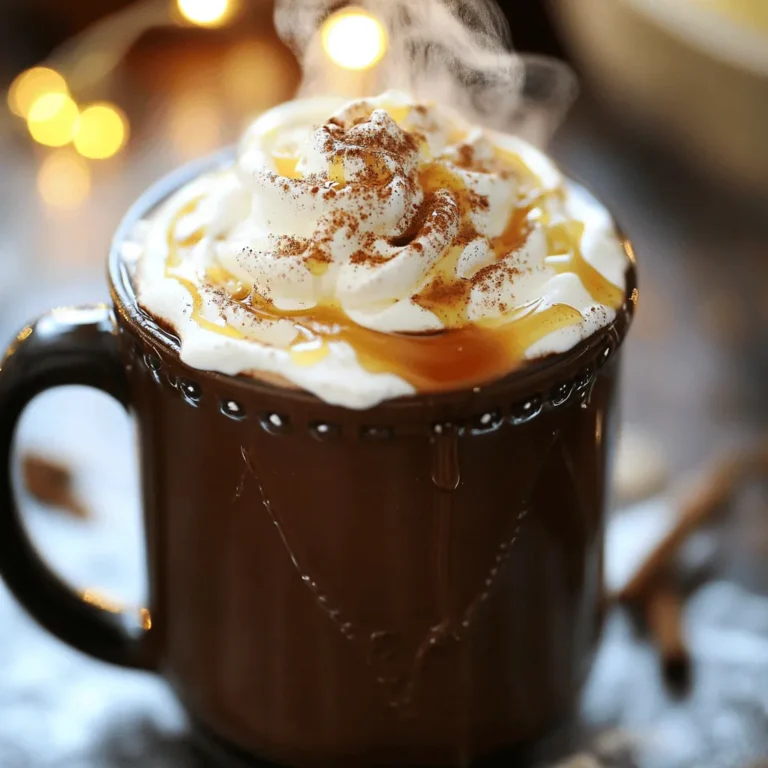 To make this rich and cozy Maple Cinnamon Hot Cocoa, gather these ingredients: - 2 cups whole milk (or dairy-free alternative) - 2 tablespoons cocoa powder - 2 tablespoons pure maple syrup - ½ teaspoon ground cinnamon (plus extra for garnish) - ¼ teaspoon vanilla extract - A pinch of sea salt - Whipped cream or marshmallows for topping You can add your own twist to this hot cocoa. Consider these optional ingredients: - A splash of coffee for a mocha flavor - A dash of nutmeg for warmth - A spoonful of peanut butter for creaminess - Chocolate chips for extra richness If you don't have an ingredient, try these substitutions: - Use almond milk or oat milk instead of whole milk. - Swap maple syrup with honey or agave for sweetness. - Replace cocoa powder with melted dark chocolate. - Use coconut cream instead of whipped cream for a dairy-free topping. These ingredients make the perfect base for a warm drink. Customize it to suit your taste! Start by heating 2 cups of whole milk in a small saucepan. Use medium heat and stir gently. This helps to warm the milk without burning it. Keep an eye on it; you want it warm but not boiling. Whisk it lightly until it feels just right. This step is key, as it sets the base for your hot cocoa. Once the milk is warm, you can add the fun stuff. Add 2 tablespoons of cocoa powder for rich flavor. Next, pour in 2 tablespoons of pure maple syrup for sweetness. Then, add ½ teaspoon of ground cinnamon for warmth. Don’t forget the ¼ teaspoon of vanilla extract for depth. Lastly, a pinch of sea salt enhances all the flavors. Whisk this mixture until it is smooth and combined. You want it to look creamy and delicious. Now it is time to serve! Pour the hot cocoa into mugs. You can add whipped cream or marshmallows on top for extra indulgence. For the finishing touch, sprinkle a little ground cinnamon on top. This adds a nice visual and a hint of spice. Enjoy your cozy drink! To make your Maple Cinnamon Hot Cocoa even better, add a few extras. You can try a splash of peppermint extract for a festive twist. A spoonful of nutmeg pairs well with cinnamon, adding a warm spice note. If you like chocolate, try adding a few chocolate chips. They melt quickly and make the drink richer. The key to creamy hot cocoa is the milk. Whole milk gives the best texture, but you can use a dairy-free option too. Almond or oat milk works great. Heat the milk slowly and avoid boiling it. This keeps it smooth and prevents curdling. If you want extra creaminess, whisk in a tablespoon of heavy cream or a nut butter. Whisking is important for a smooth cocoa. Start with a whisk or a fork when mixing ingredients. This helps break up clumps of cocoa powder. Whisk gently at first, then increase speed as it warms. Be sure to whisk continuously to avoid sticking on the bottom. If you have a frother, use it for a fun, frothy finish! {{image_2}} You can make this hot cocoa dairy-free. Use almond milk, oat milk, or coconut milk instead of whole milk. Each option gives a unique taste. Almond milk keeps it light. Oat milk adds creaminess. Coconut milk brings a tropical twist. These swaps still taste great! Want to change the flavor? Add some peppermint or nutmeg. A few drops of peppermint extract can make it minty fresh. Just one-fourth teaspoon does the trick. Nutmeg adds warmth and spice. Sprinkle a little on top for a special touch. You can mix and match to find your favorite blend! Maple syrup is sweet and rich, but you can try other sweeteners. Honey or agave syrup can work well. For a low-calorie option, use stevia or monk fruit sweetener. Adjust the amount to your taste. Each sweetener changes the flavor, giving you more ways to enjoy it! You can store Maple Cinnamon Hot Cocoa in the fridge. Use a sealed container to keep it fresh. Let it cool before putting it away. It will stay good for up to three days. To reheat your cocoa, pour it into a small saucepan. Heat it gently over low heat. Stir it often to prevent burning. You can also use a microwave. Heat it for 30 seconds at a time, stirring in between. Make sure it is warm but not boiling. For the best taste, enjoy your cocoa within three days. After that, the flavor may fade. If you notice any changes, it’s best to toss it out. Always trust your sense of smell and taste! Enjoy your warm drink fresh whenever possible. Yes, you can use a sugar substitute. Look for options like stevia or monk fruit. These sweeteners can give you a nice taste without the carbs. Remember, some substitutes are sweeter than maple syrup. Start with less and taste as you go. Adjust to find the right balance that you like. There are many fun toppings. You can use marshmallows, chocolate shavings, or even crushed cookies. Try adding a sprinkle of cinnamon or nutmeg for extra flavor. Caramel drizzle can add a sweet twist. Get creative and make it your own! Yes, you can make it ahead of time! Simply prepare the hot cocoa and let it cool. Store it in the fridge for up to three days. When you're ready to enjoy it, just heat it on the stove or in the microwave. Stir well and serve with your favorite toppings. You learned how to make a delicious Maple Cinnamon Hot Cocoa. We discussed ingredients, step-by-step preparation, and tips for a great flavor. Remember, you can customize with various options. Don't forget about storage and reheating tips to keep it fresh. My final advice: experiment with flavors to find your perfect cup. Enjoy your tasty creation!