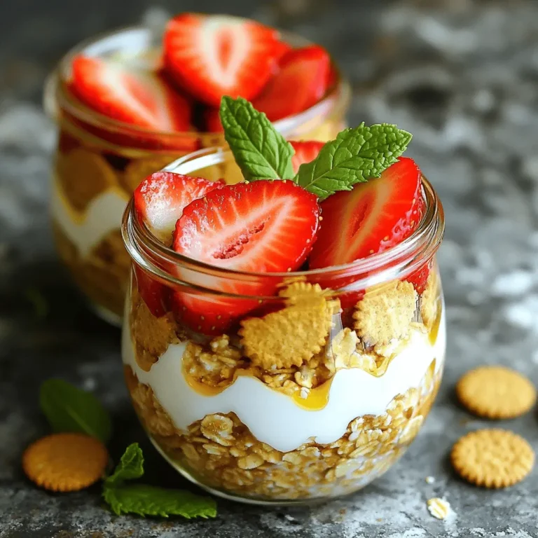 To make this tasty dish, you need just a few simple items: - 1 cup rolled oats - 1 cup almond milk (or any milk of your choice) - 1/2 cup Greek yogurt (plain or vanilla) - 1 cup fresh strawberries, sliced - 2 tablespoons honey or maple syrup - 1 teaspoon vanilla extract - 1 tablespoon chia seeds - 1/4 teaspoon salt These ingredients blend well to create a creamy and fruity breakfast. The oats soak up the milk and yogurt overnight, making them soft and delicious. When you're ready to eat, you can add some fun toppings: - Crushed graham crackers - Fresh mint leaves for garnish These toppings give your oats that classic shortcake feel. The crunch of the graham crackers adds a nice texture. If you have special dietary needs, here are some great swaps: - Use coconut milk for a dairy-free option. - Substitute dairy yogurt with a plant-based yogurt. - Swap honey for agave syrup for a vegan choice. These substitutions let everyone enjoy this treat, no matter their diet. Start by gathering your ingredients. You need rolled oats, almond milk, Greek yogurt, honey or maple syrup, vanilla extract, chia seeds, and salt. In a large bowl, mix the rolled oats and almond milk. Add Greek yogurt, honey, vanilla, chia seeds, and salt. Stir well until everything blends together. Make sure there are no dry oats left. This mix is the base for your strawberry shortcake overnight oats. Now it’s time to add strawberries. Take your fresh strawberries and slice them into small pieces. Gently fold these sliced strawberries into the oat mixture. Make sure to save some slices for the top later. Mixing well helps distribute the sweet strawberry flavor throughout the oats. Next, divide the mixture into jars or containers. Fill them up but leave a little space at the top. The oats will expand as they soak up the liquid. Seal each jar tightly and place them in the fridge. Let them chill overnight or for at least four hours. This step softens the oats. In the morning, stir the oats again. If they are too thick, add more almond milk until you like the texture. Now, you are ready to enjoy your tasty strawberry shortcake overnight oats! To get the best texture in your overnight oats, use rolled oats. These oats soak up the almond milk well. If your mixture seems too thick after chilling, just add more almond milk. This way, you can make it creamy and smooth. You can boost the taste with a few simple tweaks. Try using vanilla-flavored Greek yogurt for extra flavor. You can also mix in a pinch of cinnamon for warmth. Fresh mint leaves add a nice touch too. They bring a fresh taste that pairs well with strawberries. Making these oats in bulk saves time. You can double or triple the recipe easily. Just use more jars to store them. Keep the toppings separate until you're ready to eat. This keeps your oats fresh and tasty. Enjoy your ready-to-eat breakfast all week long! {{image_2}} You can mix up the fruit in your overnight oats. Try bananas, blueberries, or peaches. Each fruit adds its own tasty twist. For example, bananas make it sweet and creamy. Blueberries add a nice burst of flavor. Peaches give a juicy, summer feel. Feel free to experiment with what you love! If you want a vegan version, swap Greek yogurt for coconut yogurt. Use plant-based milk, like almond or oat milk. You can also replace honey with maple syrup or agave nectar. These swaps keep the taste great while fitting your diet. You won’t miss out on flavor or texture. Adding protein powder is simple and smart. Choose a flavor that goes well with strawberries. A vanilla or unflavored protein works best. Stir in one scoop when mixing your oats. This way, you boost nutrition and keep energy high. It’s a great option for those busy mornings! To keep your strawberry shortcake overnight oats fresh, store them in airtight containers. Glass jars work well. Make sure the lids fit snugly to prevent air from getting in. Place the jars in the fridge as soon as you make them. This helps the oats absorb the milk and flavors. You can enjoy your overnight oats for up to five days in the fridge. They taste best within the first two days. If you notice any unusual smell or color, it is best to throw them away. You can add more fresh strawberries or toppings each day to keep them exciting. These oats are great cold, but you can warm them if you prefer. To reheat, transfer the oats to a microwave-safe bowl. Heat for about 30 seconds to one minute. Stir well to make sure they warm evenly. If they seem too thick, add a splash of almond milk to loosen them up. Enjoy them warm or cold! Yes, you can use instant oats. Instant oats cook faster and absorb liquid quickly. However, they may make the texture softer. If you prefer a chewy bite, stick with rolled oats. You can store overnight oats for up to five days in the fridge. Make sure to keep them in airtight containers. This helps maintain flavor and texture. Just remember to add fresh fruits or toppings right before serving. Yes, you can make these oats without yogurt. You can replace it with more almond milk. This will keep the mixture creamy. You could also use a plant-based yogurt for a dairy-free option. You now know how to make strawberry shortcake overnight oats. We covered key ingredients and useful tips for meal prep. You learned how to enhance flavors and swap for dietary needs. Variations offer fun ways to change tastes, too. Use this knowledge to create a tasty snack. Enjoy the process and experiment with your favorite fruits. Trust that you can make these oats your own. Keep them chilled, and you'll have a tasty treat ready to eat!