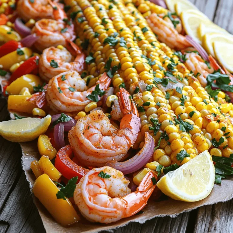 For this Sheet-Pan Cajun Shrimp & Corn, you will need: - 1 pound large shrimp, peeled and deveined - 2 cups corn kernels (fresh or frozen) - 1 red bell pepper, sliced - 1 yellow bell pepper, sliced - 1 medium red onion, sliced The key to the bold flavor lies in the seasonings and oils: - 3 tablespoons olive oil - 2 tablespoons Cajun seasoning - 1 teaspoon garlic powder - 1 teaspoon smoked paprika - Salt and pepper, to taste These ingredients create a tasty mix that brings the dish to life. To elevate your meal, consider these optional garnishes: - 2 tablespoons fresh parsley, chopped - Lemon wedges, for serving These fresh touches brighten the dish and add zing. For side dishes, pair with warm bread or a light salad. A crisp drink, like iced tea or lemonade, complements the meal well. Enjoy the flavors! 1. Start by prepping your ingredients. Peel and devein the shrimp if needed. Slice the red and yellow bell peppers and the red onion. If using frozen corn, measure out two cups. 2. Preheat your oven to 400°F (200°C). Line a large sheet pan with parchment paper. This helps with easy cleanup later. 1. In a mixing bowl, combine the shrimp, corn, sliced bell peppers, and red onion. 2. Drizzle three tablespoons of olive oil over the mixture. Sprinkle two tablespoons of Cajun seasoning, one teaspoon of garlic powder, one teaspoon of smoked paprika, and some salt and pepper. Toss everything well to coat. 3. Spread the shrimp and vegetable mix evenly across the sheet pan in a single layer. 4. Bake in your preheated oven for 10 to 12 minutes. The shrimp should turn pink and opaque, while the vegetables become tender. 1. To plate, serve the shrimp and corn mix straight from the pan. This keeps things casual and fun. 2. Before serving, squeeze fresh lemon juice over the dish. This adds a bright flavor. 3. Garnish with chopped parsley for a fresh touch. Enjoy your meal! To ensure your shrimp are cooked perfectly, watch the time closely. Shrimp cook fast. Bake them just until they turn pink and opaque. This takes about 10 to 12 minutes. If you overcook them, they will become tough. To avoid overcooking the vegetables, cut them into even pieces. This helps them cook at the same rate. Keep an eye on them while baking. Check for tenderness but still keep some crunch. For extra flavor, try adding spices like cayenne pepper or onion powder. They can bring more depth to your dish. If you want a smoky taste, add a bit more smoked paprika. To adjust spice levels, use less Cajun seasoning for a milder taste. You can also mix in a bit of honey for sweetness if the heat is too much. Always taste as you go to find the right balance for you. {{image_2}} You can switch up the protein in this dish. Try using chicken or tofu instead of shrimp. Both options work well and soak up flavors nicely. For chicken, cut it into bite-sized pieces to cook evenly. For tofu, use firm or extra-firm varieties. Feel free to mix in different veggies too. Zucchini, asparagus, or cherry tomatoes can add color and taste. Use what you have on hand or your favorites. Just remember to keep the cooking time consistent for even results. Want to change the taste? You can easily switch up the seasoning blend. Instead of Cajun, try a taco seasoning or a blend of Italian herbs. This gives a new twist to the dish while keeping it quick and easy. If you want a creamy addition, try mixing in some cream cheese or sour cream. This will add richness and a nice texture. For a cheesy touch, sprinkle some shredded cheese over the top before baking. Cheddar or pepper jack can add a fun flavor boost. To store your Cajun shrimp and corn, let it cool first. Place the leftovers in an airtight container. This keeps the shrimp and veggies fresh. You can store it in the fridge for three to four days. If you want to keep it longer, freeze it. In the freezer, it stays good for up to three months. Remember to label your container with the date. This way, you know when to eat it. For reheating, the oven works best. Preheat it to 350°F (175°C). Spread the shrimp and corn on a baking sheet. Heat for about 10 minutes. This method keeps the texture nice. You can also use a microwave, but it may not keep the same crunch. If you microwave, heat in short bursts. Check every 30 seconds until warm. To keep the flavor, add a splash of lemon juice before serving. This boosts the taste and freshness! Can I use frozen shrimp? Yes, you can use frozen shrimp. Just thaw them first. Place shrimp in cold water for about 15 minutes. This helps them cook evenly. What is the best way to ensure shrimp are tender? Cook shrimp just until they turn pink. This usually takes about 10-12 minutes. Overcooked shrimp can become rubbery. Keep an eye on them while baking. How to adjust recipe for larger servings To make more servings, double or triple the shrimp and veggies. Use multiple sheet pans if needed. Just make sure to space them out to cook evenly. Can I make this dish in advance? You can prep the ingredients ahead of time. Mix them and store in the fridge. Bake just before serving for the best taste. What can I use instead of Cajun seasoning? If you don’t have Cajun seasoning, use paprika and chili powder. You can also mix garlic powder, onion powder, and a bit of cayenne for heat. Are there any dairy-free alternatives for accompaniments? Yes! You can use avocado or a sprinkle of nuts for creaminess. Fresh herbs also add flavor without dairy. This blog post covers exciting shrimp recipes, including key ingredients, garnishes, and cooking steps. You learned how to prepare shrimp with fresh vegetables and tasty seasonings. There are tips for perfect cooking and fun variations to explore. You can even store leftovers easily and reheat them well. Remember, cooking should be fun and adaptable. Play with flavors, try new ingredients, and enjoy each bite. You can make this meal your own and impress anyone who joins you at the table. Trust your skills; deliciousness is just a recipe away.