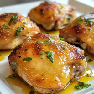 - 4 bone-in, skin-on chicken thighs - 1/4 cup honey - 1/4 cup Dijon mustard - 2 tablespoons olive oil - 2 cloves garlic, minced - 1 tablespoon apple cider vinegar - 1 teaspoon dried thyme - Salt and pepper to taste - Fresh parsley, chopped (for garnish) You will need four chicken thighs, with skin and bone. The honey and Dijon mustard each require a quarter cup. For oil, take two tablespoons of olive oil. Use two cloves of minced garlic. One tablespoon of apple cider vinegar gives a nice tang. One teaspoon of dried thyme adds flavor. Lastly, add salt and pepper to your liking. If you do not have bone-in chicken thighs, boneless thighs work too. Honey can be swapped with maple syrup for a different taste. Instead of Dijon mustard, you can use yellow mustard. If you dislike garlic, you can leave it out. Fresh thyme can replace dried thyme if you have it. For a twist, you can add a splash of soy sauce for more depth. {{ingredient_image_1}} First, preheat your oven to 425°F (220°C). This helps the chicken cook evenly. Next, take the chicken thighs and pat them dry with paper towels. This step is key for getting crispy skin. Season them with salt and pepper to taste. In a medium bowl, mix together the honey and Dijon mustard. Add the olive oil, minced garlic, apple cider vinegar, and dried thyme. Whisk everything until smooth. This sauce gives the chicken a sweet and tangy flavor. Make sure all the ingredients blend well. Place the chicken thighs in a baking dish. Pour the honey mustard sauce over the chicken. Make sure they are well coated. Arrange the thighs skin-side up in the dish. Bake for 35-40 minutes. The chicken should be golden brown and cooked through. Use a meat thermometer to check; it should read 165°F (75°C). For a nice finish, broil the chicken for 2-3 minutes at the end. Keep an eye on it to avoid burning. Once done, let the chicken rest for 5 minutes. Garnish with chopped fresh parsley before serving. Enjoy your meal! To get crispy skin on your chicken thighs, start by patting them dry. Use paper towels to remove any moisture. This step helps the skin crisp up nicely in the oven. Next, make sure your oven is hot enough. Preheat to 425°F (220°C) before baking. Finally, arrange the chicken skin-side up in the baking dish. This lets the heat circulate and crisp the skin perfectly. You can boost the flavor of your honey mustard sauce with some simple tweaks. Add a splash of lemon juice for a bright kick. If you like spice, mix in some cayenne pepper or red pepper flakes. For a deeper taste, try using smoked paprika. Fresh herbs like rosemary or basil also add a nice touch. Feel free to mix and match to find your perfect flavor! Honey mustard chicken thighs are great on their own or with sides. Serve them with roasted veggies or a fresh salad. Mashed potatoes or rice are nice choices too. Don’t forget to use the sauce left in the baking dish! Drizzle it over your chicken and sides for extra flavor. For a touch of color, garnish with chopped fresh parsley before serving. Enjoy your meal! Pro Tips Pat the Chicken Dry: Ensure the chicken thighs are thoroughly patted dry with paper towels before cooking. This helps achieve a crispy skin during baking. Use Fresh Ingredients: For the best flavor, use fresh garlic and herbs. Fresh ingredients can significantly enhance the taste of your dish. Monitor the Cooking Time: Every oven is different. Check the chicken a few minutes before the suggested cooking time to ensure it doesn’t overcook. Rest Before Serving: Allow the chicken to rest for at least 5 minutes after removing it from the oven. This helps the juices redistribute, making the chicken more tender and juicy. {{image_2}} You can switch chicken thighs for other meats. Try using chicken breasts for a leaner option. Pork chops also work well with honey mustard sauce. If you want to go meatless, use firm tofu. Just press the tofu to remove extra water and marinate it in the sauce. You can play with the sauce to change the taste. Add some hot sauce for a spicy kick. For a citrus twist, mix in orange juice instead of vinegar. If you love herbs, try adding rosemary or basil. This will give a fresh, fragrant flavor to your dish. Pair your honey mustard chicken with tasty sides. Roasted vegetables like carrots and broccoli make a great match. You can also serve it with creamy mashed potatoes or fluffy rice. For a light option, try a green salad with a lemon vinaigrette. These sides will round out your meal nicely and please everyone at the table. After your meal, let the chicken cool down. Place the chicken thighs in an airtight container. You can store them in the fridge for up to four days. If you want to keep them longer, freezing is a great option. To reheat, preheat your oven to 350°F (175°C). Place the chicken in an oven-safe dish. Cover it with foil to keep moisture in. Heat for about 15-20 minutes, or until warm. You can also use a microwave. Heat it on medium power for 2-3 minutes, checking to avoid overcooking. If you want to freeze your chicken, wrap each thigh tightly in plastic wrap. Then, place them in a freezer bag. Remove as much air as possible. Label the bag with the date. They will stay good for up to three months. When ready to use, thaw them in the fridge overnight before reheating. Yes, you can use boneless chicken thighs. They cook faster than bone-in thighs. If you choose boneless thighs, reduce your baking time to about 25-30 minutes. Always check that the internal temperature reaches 165°F to ensure they are safe to eat. Boneless thighs will absorb the honey mustard sauce well and stay juicy. You should bake chicken thighs at 425°F for 35-40 minutes. This time allows the skin to turn golden brown and crispy. Always check the internal temperature with a meat thermometer. It should reach 165°F for safe consumption. If using boneless thighs, reduce the time to 25-30 minutes. Several sides go well with honey mustard chicken thighs. Here are some ideas: - Steamed broccoli - Roasted potatoes - Rice pilaf - Green salad - Mashed sweet potatoes These options will complement the sweet and tangy flavors of the chicken. You can mix and match according to your taste. In this post, we covered key ingredients for the Honey Mustard Chicken Thighs, how to prep chicken, and make the sauce. We shared tips for achieving crispy skin and flavor boosts, along with serving ideas. We also explored variations for proteins and sides and detailed storage methods and reheating tips. Cooking can be fun and easy with this guide. Try these steps for a tasty meal. Enjoy experimenting with flavors and sharing your dish!