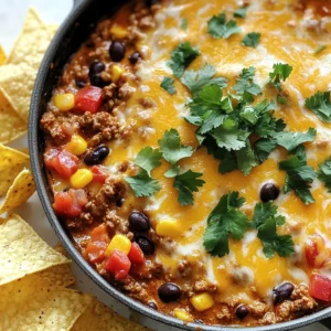 - 1 lb ground beef - 1 small onion, diced - 2 cloves garlic, minced - 1 red bell pepper, diced - 1 can (15 oz) black beans, drained and rinsed - 1 can (10 oz) enchilada sauce - 1 cup cream cheese, softened - 1 cup shredded cheddar cheese - 1 teaspoon chili powder - 1 teaspoon cumin - Salt and pepper to taste - Fresh cilantro, for garnish - Tortilla chips, for serving Gather these ingredients before you start cooking. The ground beef gives this dish its heartiness. The diced onion and minced garlic add great flavor. The red bell pepper and black beans bring in some healthy textures. For the creamy part, enchilada sauce and cream cheese work together in a tasty way. The shredded cheddar cheese adds melty goodness on top. Don't forget the chili powder and cumin to spice things up. Fresh cilantro and tortilla chips are perfect for serving. You can use the chips to scoop up the creamy mix. Enjoy every bite! {{ingredient_image_1}} 1. Start by heating a large skillet over medium heat. 2. Add 1 pound of ground beef. Break it apart with a wooden spoon. 3. Cook until the beef is browned and no longer pink. 4. If there is excess fat, drain it off carefully. 1. Next, add 1 small diced onion and 2 minced garlic cloves to the skillet. 2. Sauté them for about 2 minutes until the onion turns soft and clear. 3. Then, mix in 1 diced red bell pepper and cook for another 2-3 minutes. 4. Stir in 1 can of drained and rinsed black beans. 1. Pour in 1 can of enchilada sauce and mix well with the other ingredients. 2. Lower the heat and add 1 cup of softened cream cheese. Stir until it melts and becomes creamy. 3. Next, add 1 teaspoon of chili powder, 1 teaspoon of cumin, salt, and pepper to taste. 4. Once everything is heated and creamy, sprinkle 1 cup of shredded cheddar cheese on top. 5. Cover the skillet with a lid for a few minutes to let the cheese melt. 6. Finally, garnish with fresh cilantro before serving. Enjoy hot with tortilla chips! To make your creamy beef enchilada skillet smooth, start with softened cream cheese. Cold cream cheese won’t mix in well. Leave it out for at least 30 minutes before cooking. When you add cream cheese to the skillet, keep the heat low. This helps it melt slowly and evenly. If the heat is too high, it can clump or burn. Don’t be afraid to adjust the seasonings. Taste is key! You might want more chili powder or cumin. If you like heat, add a pinch of cayenne pepper or some diced jalapeños. Fresh lime juice can also brighten up the dish. Garnish your dish with fresh cilantro. It adds color and flavor. Serve it with tortilla chips on the side for dipping. You can also add a dollop of sour cream or sliced avocado for extra creaminess. This makes your meal look great and taste even better! Pro Tips Use Lean Ground Beef: Opt for lean ground beef (90% lean or higher) to reduce excess fat and calories, making your dish healthier without sacrificing flavor. Customize Your Cheese: Feel free to mix different types of cheese such as Monterey Jack or Pepper Jack for added flavor and creaminess to your skillet. Add More Veggies: Enhance the nutritional value by adding more vegetables like zucchini, corn, or spinach to the mix for added texture and color. Make It Spicy: If you enjoy heat, add diced jalapeños or a pinch of cayenne pepper to the skillet for an extra kick in flavor. {{image_2}} You can switch the ground beef for ground turkey or chicken. These meats are leaner but still tasty. If you prefer a meatless meal, use beans or lentils. Black beans work great for protein and add fiber. Lentils can also add a nice texture. Want some heat? Add jalapeños for a spicy kick. You can mix in fresh or pickled jalapeños based on your taste. For cheese lovers, try using Monterey Jack or Pepper Jack instead of cheddar. These cheeses can give your dish a new twist. Get creative with how you serve this dish! You can layer it in a bowl for a fun enchilada bowl. Just stack the beef mixture, cheese, and toppings. Speaking of toppings, avocado and sour cream can add creaminess and flavor. Fresh cilantro on top makes it look nice, too! To store leftovers, let the dish cool first. Place it in an airtight container. This keeps it fresh for up to three days. When reheating, use a skillet over low heat. Stir often to prevent sticking and burning. You can also use the microwave. Heat in short bursts, stirring in between. To freeze the dish, let it cool completely. Scoop it into a freezer-safe container. Make sure to leave some space at the top, as it may expand. You can freeze it for up to three months. To thaw, move it to the fridge overnight. Reheat it in a skillet or microwave until hot. The creamy beef enchilada skillet lasts about three days in the fridge. If you freeze it, it lasts for up to three months. Watch for signs of spoilage, like a bad smell or mold. If you see any, do not eat it. Always trust your senses when it comes to food safety. Yes, you can make this dish ahead. Prepare the beef and veggies earlier in the day. Store them in the fridge until you're ready to add the cream cheese and cheese. You can also cook the whole dish and keep it for later. Just reheat it on the stove when you want to eat. This saves time on busy nights. If you want a dairy-free option, use cashew cream or coconut cream. These create a creamy texture without the dairy. For lower calories, you can try Greek yogurt. It adds a tangy flavor and is healthier. Just mix it in at the end for the best result. To add more heat, try jalapeños or red pepper flakes. You can also use hot enchilada sauce instead of mild. If you want a smoky flavor, add smoked paprika. Experiment with different spices to find your perfect balance. In this post, we explored the key ingredients for a creamy beef enchilada skillet, including spices, veggies, and cheese. You learned step-by-step instructions to cook and create a delicious dish. Remember, softening cream cheese helps achieve the perfect texture. You can also make this unique by using other proteins or adjusting the spices. Enjoy making this dish and share your own variations. With these tips, you’ll impress anyone who gets to taste it. Happy cooking!