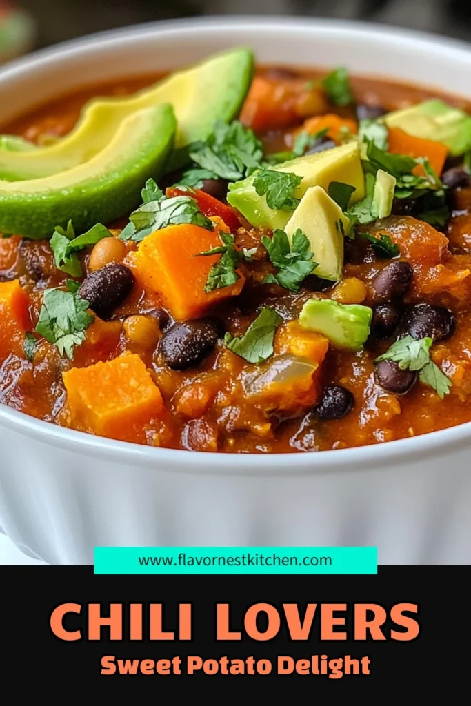 Discover the perfect winter warmer with this delicious Sweet Potato Black Bean Chili. This vegetarian chili recipe combines hearty sweet potatoes and spicy black beans for a satisfying meal. Packed with flavor and nutrition, this vegan sweet potato chili is a must-try for anyone seeking healthy chili recipes. Make this easy dish tonight and enjoy! Save this recipe for later. #SweetPotatoBlackBeanChili #VeganRecipes #HealthyChili #ChiliRecipe