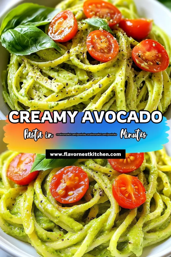 Discover the ultimate creamy avocado pasta that is not only delicious but also a quick vegan pasta recipe. This healthy avocado dish features a rich avocado sauce for pasta that is easy to whip up in just 20 minutes. Perfect for busy weeknights, this colorful meal is sure to impress! Try this simple recipe, save for later, and enjoy a fresh twist on pasta night! #CreamyAvocadoPasta #VeganPastaRecipe #QuickPastaRecipes #HealthyAvocadoDishes