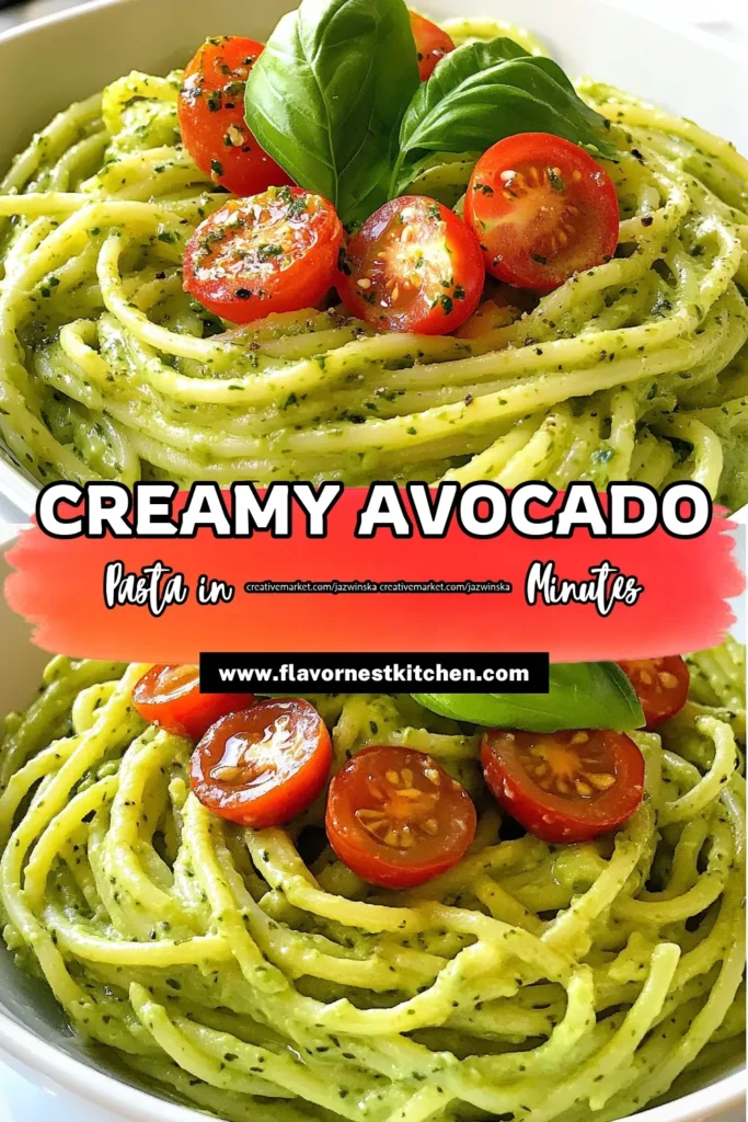 Discover the deliciousness of creamy avocado pasta with this easy avocado recipe! This avocado pasta recipe is not only quick to make but also a healthy pasta dish that will delight your taste buds. Perfect for those seeking vegan pasta alternatives, this creamy avocado pasta is sure to become a favorite. Try it today for a nutritious meal that's full of flavor! Save this recipe for your next cooking adventure! #CreamyAvocadoPasta #HealthyPastaDishes #EasyAvocadoRecipes #VeganPastaAlternatives