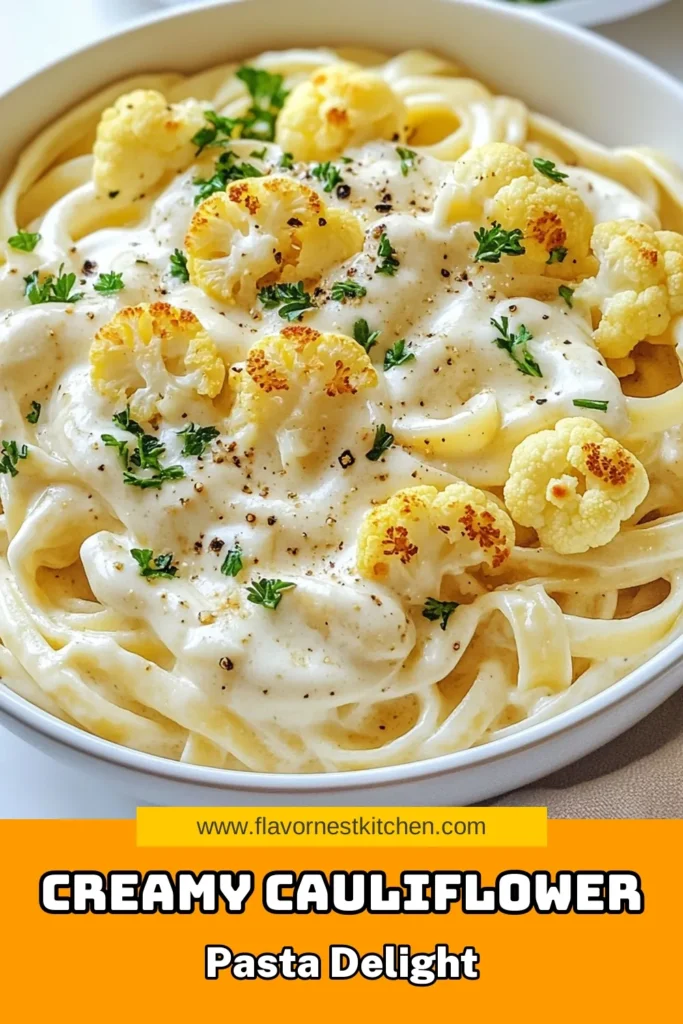 Discover the deliciousness of Roasted Cauliflower Alfredo Pasta, an irresistible vegan pasta recipe! This healthy cauliflower Alfredo is creamy, dairy-free, and packed with flavor. Easily whip up this easy fettuccine recipe in just 40 minutes. Perfect for weeknight dinners, this recipe will impress both plant-based eaters and pasta lovers alike. Save this pin for a delightful meal that’s good for you! #VeganPasta #HealthyEating #DairyFree #EasyRecipes